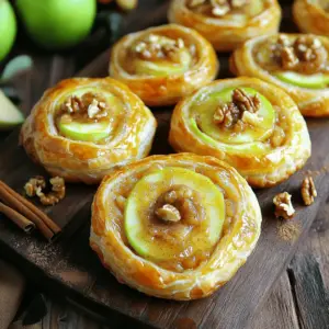 You need one sheet of puff pastry for this recipe. Make sure it is thawed before using. Puff pastry creates a light and flaky texture. You can find it in the freezer section of most grocery stores. I recommend using a large Granny Smith or Honeycrisp apple. These apples are tart and sweet. They hold their shape well when baked. Peel and thinly slice the apple for the best results. Using one cup of shredded sharp cheddar cheese adds a rich flavor. The sharpness of the cheese balances the sweetness of the apples. You can also try other cheeses like gouda or cream cheese for different tastes. Add one tablespoon of brown sugar to sweeten the apples. A teaspoon of cinnamon enhances the flavor beautifully. You can also include a pinch of salt to balance the sweetness. For a crunchy texture, mix in chopped walnuts or pecans if you like. First, set your oven to 400°F (200°C). This heat helps the puff pastry puff up nicely. Line a baking sheet with parchment paper. This keeps the pinwheels from sticking. Next, take your thawed puff pastry. Place it on a lightly floured surface. Roll it out gently to remove any creases. You want it slightly larger to hold more filling. Now, grab a mixing bowl. Add the thinly sliced apple, brown sugar, cinnamon, and a pinch of salt. Stir these together until the apples are coated well. This mix brings out the sweet and spicy flavors. Spread the shredded cheddar cheese evenly over the puff pastry. Leave a small margin around the edges. Then, layer the apple mixture over the cheese. If you like, sprinkle some chopped walnuts or pecans for a crunch. Starting from one edge, roll the puff pastry tightly into a log. Keep the filling inside as you roll. Once rolled, use a sharp knife to slice the log into 1-inch pinwheels. Place these cut-side up on the prepared baking sheet with space in between. Brush the tops of each pinwheel with the beaten egg for a golden finish. Bake in the oven for 15-20 minutes. Look for them to puff up and turn golden brown. Once done, remove them from the oven and let them cool for a few minutes before serving. For these pinwheels, I love using Granny Smith or Honeycrisp apples. Granny Smith has a tart flavor that pairs well with cheese. Honeycrisp is sweet and crunchy, adding a nice texture. Both types hold their shape during baking. Choose apples that are firm and fresh for the best taste. To get a nice golden color, brush the tops with beaten egg before baking. The egg wash helps them brown beautifully. Bake at 400°F (200°C) for 15-20 minutes. Keep an eye on them. Once they puff up and turn golden, they are ready to come out. When rolling the puff pastry, start at one edge and roll tightly. Make sure the filling stays inside as you roll. If the pastry tears, gently pinch it back together. Slice the log into 1-inch pinwheels with a sharp knife. This keeps them even and helps them bake uniformly. Serve these pinwheels warm for the best experience. Arrange them on a rustic wooden board. Garnish with fresh apple slices and a sprinkle of cinnamon. You can also pair them with a sweet dip like honey or a savory one like ranch. These add extra flavor and fun! {{image_2}} You can add some nuts for extra crunch. Walnuts and pecans work well. Chop them up and sprinkle them over the apples. This adds a nice texture and flavor. Nuts pair well with both apple and cheese. They bring a delightful twist to this treat. Try mixing in some nuts next time you make these pinwheels. If you want a change, try different cheeses. Gouda has a rich, creamy taste. It melts nicely and gives a unique flavor. Cream cheese offers a tangy twist and makes the pinwheels extra creamy. Spread it thinly on the puff pastry for a smooth base. Both choices can elevate your pinwheel game. For a sweeter touch, consider adding caramel or honey. Drizzle caramel over the apples for a rich, sweet layer. Honey adds natural sweetness and pairs well with apples and cheese. You can brush a little honey on top before baking. This will create a glossy finish and enhance the flavor. Sweet additions make these pinwheels even more delightful. To keep your apple cheddar puff pastry pinwheels fresh, place them in an airtight container. You can store them in the fridge for up to three days. Make sure they cool completely before sealing. This helps prevent sogginess. For best taste, enjoy them within two days. You can freeze the pinwheels for a later treat. First, let them cool completely. Then, place them in a single layer on a baking sheet. Freeze until solid, about one hour. Once frozen, transfer them to a freezer bag. They can stay in the freezer for up to three months. When ready to eat, thaw them overnight in the fridge. Reheat your pinwheels for the best taste. Preheat your oven to 375°F (190°C). Place them on a baking sheet. Heat for about 10 minutes or until warm. This helps restore the crispiness of the pastry. Avoid using the microwave, as it may make them soggy. Enjoy your tasty treat warm! Yes, you can use store-bought apple filling. It saves time and still tastes great. Choose a filling that has good flavor without too much liquid. This helps keep the pinwheels crisp. You can prepare the pinwheels and store them in the fridge. Just roll them, slice them, and place them on a baking sheet. Cover them with plastic wrap. Bake them when you’re ready. They stay fresh for a day. Apple Cheddar Puff Pastry Pinwheels taste good with many dips. Try a honey mustard sauce for a sweet kick. A creamy ranch dip also works well. You could even serve them with a warm caramel sauce for dessert. Yes, you can make these pinwheels gluten-free. Use gluten-free puff pastry instead of regular. Check the label to ensure it fits your needs. The filling remains the same, so enjoy those yummy flavors! These apple cheddar puff pastry pinwheels are tasty and fun to make. We explored the key ingredients, from puff pastry to apple varieties and cheese. I gave you simple steps for prep and baking. You learned tips for making the best pinwheels and how to store leftovers, too. Feel free to try different flavors and share them with friends. Enjoy experimenting in the kitchen!