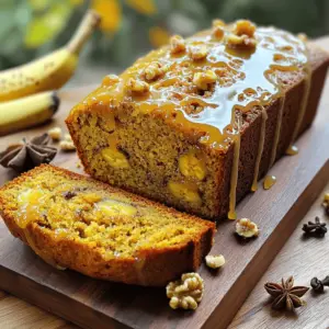 - 3 ripe bananas, mashed - 1/2 cup granulated sugar - 1/2 cup brown sugar, packed - 1/3 cup melted coconut oil - 2 large eggs - 1 teaspoon vanilla extract - 1 1/2 cups all-purpose flour - 1 teaspoon baking soda - 1/4 teaspoon salt - 1 teaspoon ground cinnamon - 1/2 teaspoon ground ginger - 1/4 teaspoon ground cardamom - 1/4 teaspoon ground cloves - 1/4 teaspoon black pepper - 1/2 cup chopped walnuts (optional) I love using ripe bananas for this bread. They add natural sweetness and moisture. This recipe combines different sugars, like granulated and brown sugar. Brown sugar gives a rich flavor. Coconut oil keeps the bread soft and adds a hint of tropical taste. For the dry ingredients, we use all-purpose flour, baking soda, and salt. The baking soda helps the bread rise nicely. The spices are what make this banana bread special. Cinnamon, ginger, cardamom, cloves, and black pepper create a warm chai flavor. If you want to add a crunch, add walnuts. They are optional but highly recommended. You can also switch them for other nuts or seeds if you prefer. 1. Start by preheating your oven to 350°F (175°C). This step is key for even baking. 2. Prepare a 9x5 inch loaf pan by greasing it or lining it with parchment paper. This helps the bread come out easily. 3. In a large bowl, mash the ripe bananas until smooth. Add granulated sugar and brown sugar. Mix until well blended. 4. Next, add melted coconut oil and eggs to the mixture. Stir in the vanilla extract until everything is smooth. 1. In another bowl, combine the dry ingredients. Whisk together the all-purpose flour, baking soda, salt, and spices: cinnamon, ginger, cardamom, cloves, and black pepper. 2. Gradually add the dry ingredients into the wet banana mix. Fold gently to combine. Be careful not to overmix. If you like, fold in the chopped walnuts for some crunch. 3. Pour the batter into your prepared loaf pan. Use a spatula to smooth the top. 4. Place the pan in the oven and bake for 60-70 minutes. To check for doneness, insert a toothpick into the center. It should come out clean when the bread is ready. 1. While your bread cools, prepare the maple glaze. In a small bowl, mix the powdered sugar, maple syrup, and 1 tablespoon of milk. 2. Stir until the glaze is smooth. If you want a thinner glaze, add more milk until you reach your desired consistency. Drizzle the glaze over your cooled banana bread and let it drip down the sides for a beautiful finish. - Alternative sweeteners: You can use honey or agave syrup instead of sugar. Just reduce the liquid in the recipe slightly. - Dairy-free options: Replace milk in the glaze with almond or oat milk. This makes it creamy without dairy. - Flour variations: Try using whole wheat flour or almond flour. Each gives a different taste and texture. - Avoiding overmixing: Mix ingredients just until combined. Overmixing makes the bread tough. - Perfecting the texture: For moist bread, ensure bananas are very ripe. They should be brown and soft. - Ensuring even baking: Place the loaf pan in the center of the oven. Rotate halfway through baking for even heat. Using these tips will help you create a delightful chai spice banana bread. Enjoy the process and the tasty results! {{image_2}} You can easily change the flavor of your chai spice banana bread. Here are two fun ideas: - Adding chocolate chips: Mix in a half cup of chocolate chips. This adds a sweet burst of flavor. The chocolate pairs well with the chai spices. - Incorporating fruits like apples or pears: Dice up some apples or pears. Fold them into the batter for extra moisture and sweetness. The fruits will make your bread even more delightful. If you want to skip the nuts, you can do that too. Here are some ways to enjoy your bread without nuts: - Omitting nuts: Just leave them out. Your banana bread will still be soft and tasty. - Using different seeds: Try adding sunflower or pumpkin seeds. They give a nice crunch and boost nutrition. You can make this recipe gluten-free with just a few swaps: - Gluten-free flour alternatives: Use a 1:1 gluten-free flour mix. This keeps the texture light and fluffy. - Adjusting other ingredients: You might need to check the baking soda and salt levels. Sometimes, gluten-free flour can need a little extra rise. These variations let you customize your chai spice banana bread. Feel free to mix and match to find your favorite version! To keep your chai spice banana bread fresh, store it correctly. Here are the best methods: - Room temperature vs. refrigerator: If you plan to eat the bread within three days, store it at room temperature. Keep it in a cool, dry place away from sunlight. If you need it to last longer, place it in the fridge. This helps to prevent mold but may dry it out a bit. - Using airtight containers: Use an airtight container to keep the bread moist. Wrap the loaf in plastic wrap before placing it in the container. This extra layer helps keep air out and moisture in. Want to save your banana bread for later? Freezing is a great option! Here’s how to do it: - How to freeze banana bread: Let the loaf cool completely. Then, slice it into pieces or freeze it whole. Wrap each slice in plastic wrap or foil. Place the wrapped slices in a freezer bag. Remove as much air as possible before sealing. - Thawing tips: When you're ready to eat the bread, take out the slices you want. Leave them at room temperature for 1-2 hours to thaw. You can also heat them in the microwave for a quick warm-up. This brings back the fresh taste! To check if your banana bread is done, use the toothpick test. Insert a toothpick into the center of the loaf. If it comes out clean, your bread is ready. If it has wet batter on it, bake for a few more minutes. Look for a golden brown crust and a firm top. The loaf should spring back when lightly pressed. Yes, you can use frozen bananas! First, thaw them in the fridge or at room temp. Once they are soft, mash them well. You may find that frozen bananas are even sweeter. This can add extra flavor to your bread. Just ensure to drain any excess liquid before mixing. Chai spice banana bread lasts about 3-5 days when stored at room temperature. Keep it in an airtight container to maintain freshness. If you want it to last longer, you can freeze it. Wrapped tightly, it can stay good for up to three months. Just remember to thaw it completely before enjoying! You learned how to make delicious banana bread by mixing ripe bananas with the right ingredients. I shared steps for preparing, baking, and glazing your bread. You also discovered tips for substitutions and variations to fit your taste. Lastly, I covered storage methods to keep your bread fresh. Now it’s time to get baking! Enjoy your homemade banana bread and share it with friends and family. Your kitchen will smell amazing, and the results will be worth it.