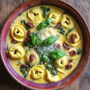 - 12 oz fresh or frozen cheese tortellini - 1 cup sun-dried tomatoes, chopped (oil-packed for added flavor) - 2 cups fresh spinach - 3 cloves garlic, minced - 1 cup vegetable broth - 1 cup heavy cream - 1 tablespoon olive oil - 1 teaspoon dried basil - 1/2 teaspoon red pepper flakes (optional for some heat) - Salt and pepper to taste - Grated Parmesan cheese for serving - Fresh basil leaves for garnish (optional) Each ingredient plays a key role in making this dish special. Cheese tortellini gives a creamy bite. Sun-dried tomatoes add a sweet and tangy flavor. Fresh spinach brings a pop of color and nutrition. Garlic adds warmth and depth. You can choose fresh or frozen tortellini. Both work well in this recipe. I often use oil-packed sun-dried tomatoes. They enhance the taste and aroma greatly. Fresh spinach wilts quickly and adds great color. For the liquids, vegetable broth and heavy cream create a rich sauce. The broth adds a savory base, while the cream adds smoothness. The seasonings round out the dish. Olive oil smoothens the garlic. Dried basil provides an herby note. Red pepper flakes add a hint of heat, but you can skip them if you prefer. Salt and pepper help balance all the flavors. Topping with grated Parmesan cheese adds a salty kick. Fresh basil leaves on top brighten each serving. Start by heating one tablespoon of olive oil in a large pot over medium heat. Add three minced garlic cloves. Sauté them for about one minute. You want the garlic fragrant, not browned. Next, stir in one cup of chopped sun-dried tomatoes. Cook this mix for two minutes. This step builds a strong flavor base for your dish. Now, add one cup of vegetable broth and one cup of heavy cream to your pot. Stir well to combine all the flavors. Bring this mixture to a gentle simmer. Once it simmers, add twelve ounces of tortellini. If you're using fresh tortellini, cook it for five to seven minutes. If you chose frozen tortellini, it will need about ten to twelve minutes. Stir occasionally to prevent sticking. When the tortellini is almost cooked, it's time to add two cups of fresh spinach. Also, add one teaspoon of dried basil and half a teaspoon of red pepper flakes, if you like some heat. Stir everything until the spinach wilts, which takes about two minutes. Season with salt and pepper to taste. Remove the pot from the heat. Serve hot, topped with grated Parmesan cheese and fresh basil leaves for a lovely finish. Enjoy your creamy, flavorful dish! Choosing the right tortellini Use fresh cheese tortellini for the best taste. Frozen tortellini works too. It just takes a bit longer to cook. Fresh tortellini gives a soft, tender bite. Always check the package for cooking times. Best type of sun-dried tomatoes I recommend using oil-packed sun-dried tomatoes. They add rich flavor and moisture. If you use dry ones, soak them in warm water first. This helps them soften and release their taste. Optional ingredients for extra zest You can add lemon zest for a bright kick. A splash of balsamic vinegar works great too. Try adding olives or artichokes for more depth. Experiment with flavors to find what you like best. Adjusting spice levels with red pepper flakes If you want a little heat, add red pepper flakes. Start with half a teaspoon. You can always add more if you want it spicier. It gives the dish a nice warmth without overpowering it. Importance of stirring Stir the pot often while cooking. This keeps the ingredients from sticking. It also helps mix the flavors well. Good stirring makes a big difference in taste and texture. Timing for adding ingredients Add the spinach near the end of cooking. It wilts quickly and keeps its bright color. Add it just a minute or two before serving. This ensures it stays fresh and flavorful. {{image_2}} You can switch out the tortellini for a few options. Try using gnocchi or even pasta shapes like fusilli or penne. These swaps keep the dish tasty and fun. For greens, you might want to try kale or Swiss chard. Both add a great texture and flavor. You can also toss in bell peppers or zucchini for more color and crunch. To make this dish dairy-free, replace heavy cream with coconut milk or cashew cream. Both keep the creaminess you want without dairy. If you're looking for gluten-free options, you can find gluten-free tortellini at many stores. Just cook it as directed on the package. This dish works great as a side. Serve it alongside grilled chicken or fish for a balanced meal. You can also pair it with a fresh salad or crusty bread. A simple green salad with lemon vinaigrette complements the flavors nicely. After enjoying your One-Pot Sun-Dried Tomato Spinach Tortellini, store any leftovers in an airtight container. This helps keep the flavors fresh. Place the container in the fridge. The dish lasts about 3 to 4 days in the fridge. If you want to save some for later, freezing is a great option. Let the dish cool completely before putting it in a freezer-safe container. Seal it tightly to prevent freezer burn. You can freeze it for up to 2 months. When ready to eat, thaw it in the fridge overnight. Reheat it on the stove over low heat. Add a splash of cream to bring back its creamy goodness. Check for signs of spoilage before eating leftovers. If it looks off or smells strange, it’s best to toss it. When reheating, do so gently to maintain texture. Heat it on low, stirring often, until warmed through. This keeps the tortellini from getting mushy and helps the flavors shine. Can I use frozen spinach instead of fresh? Yes, you can use frozen spinach. Just thaw it and squeeze out extra water. Add it to the pot when you add the tortellini. It saves time and still tastes great. How do I make this recipe vegan? To make this dish vegan, swap heavy cream with coconut milk or a nut-based cream. Use vegan tortellini and vegetable broth. This keeps the flavor rich without dairy. What can I substitute for heavy cream? You can use half-and-half, coconut milk, or cashew cream. Each adds a different taste. Choose what fits your diet and flavor preference. Can I use stuffed tortellini instead of cheese? Absolutely! Stuffed tortellini adds extra flavor. Just adjust cooking time based on the type you choose. Follow the package instructions for best results. What’s the best cooking time for frozen tortellini? Frozen tortellini usually takes about 10-12 minutes to cook. Make sure you stir occasionally for even cooking. Check the package for specific times. Can I make this dish in advance? Yes, you can prepare this meal ahead of time. Cook it, let it cool, and store it in the fridge. Reheat it on the stove or microwave when ready to serve. How can I thicken the sauce? To thicken the sauce, let it simmer longer. You can also add a bit of cornstarch mixed with water. This makes the sauce creamy and rich, perfect for coating the tortellini. This blog post covered a delightful cheese tortellini dish. We explored main ingredients like tortellini, sun-dried tomatoes, and spinach. You learned step-by-step instructions and useful tips to enhance flavor. I also shared variations for dietary needs and easy storage methods. Enjoy creating your own version of this recipe. Experiment with ingredients to make it your own. Happy cooking!