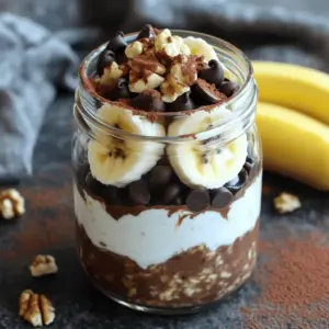 - 1 cup rolled oats - 2 cups almond milk (or any milk of choice) - 1 tablespoon cocoa powder - 1 tablespoon instant coffee or espresso powder - 2 tablespoons maple syrup or honey - 1 scoop chocolate protein powder - 1/4 cup Greek yogurt - 1/4 cup dark chocolate chips - A pinch of sea salt These ingredients come together to create a rich and satisfying breakfast. Rolled oats provide a hearty base. Almond milk, or any milk you prefer, adds a smooth texture. Cocoa powder and espresso powder give that mocha flavor, making each bite feel like a treat. The sweetness comes from maple syrup or honey. Chocolate protein powder boosts the nutrition, while Greek yogurt adds creaminess. Dark chocolate chips bring a delightful surprise. Finally, a pinch of sea salt enhances all these flavors. Feel free to play with these ingredients. You can swap almond milk for oat milk or use different sweeteners. The choice is yours! 1. In a large mixing bowl, combine: - 1 cup rolled oats - 1 tablespoon cocoa powder - 1 tablespoon instant coffee or espresso powder - A pinch of sea salt This mix gives your oats a rich chocolate and coffee flavor. 2. In a separate bowl, whisk together: - 2 cups almond milk (or any milk of choice) - 2 tablespoons maple syrup or honey - 1 scoop chocolate protein powder This mixture adds creaminess and sweetness. 3. Pour the wet mixture into the dry ingredients. Mix until everything is well combined. You want a smooth, thick batter that blends well. 4. Stir in: - 1/4 cup Greek yogurt - 1/4 cup dark chocolate chips This step creates a delicious brownie texture. 1. Divide the oat mixture into individual jars or containers. Use mason jars for a fun presentation. 2. Seal the lids tightly to prevent leaks. Proper sealing keeps your oats fresh. 3. Refrigerate overnight (or at least 4 hours). This allows the oats to absorb the liquid and soften. 1. In the morning, give the oats a good stir. If needed, add a splash more milk for the right consistency. 2. Top with optional toppings like: - Sliced bananas - Chopped walnuts - More chocolate chips These toppings enhance flavor and presentation. Enjoy! You can easily adjust the sweetness. If you want it sweeter, add more maple syrup or honey. For a less sweet version, cut back on the sweetener. You can also try using vanilla extract for a new flavor twist. To boost protein, add an extra scoop of chocolate protein powder. You can also mix in some nut butter or seeds. Both options pack in more protein while keeping it tasty. Overnight oats are perfect for meal prep. To make the best overnight oats, mix the ingredients well and store them in jars. This helps the oats soften and soak up the flavors. They store well in the fridge for up to five days. Just remember to seal the jars tightly. This keeps them fresh and ready for a quick breakfast. Serve the oats in mason jars for a fun touch. Layering the oats with toppings makes it look pretty. You can sprinkle extra cocoa powder or chocolate chips on top for visual appeal. Consider adding sliced bananas or chopped walnuts, too. These toppings not only look good but also add great flavor and texture. {{image_2}} You can change the flavor of your overnight oats. Try using different protein powder flavors. For example, vanilla or peanut butter protein makes a fun twist. You can also switch sweeteners. Instead of maple syrup, use agave or coconut sugar for a new taste. You can make this recipe work for you by swapping some ingredients. Use non-dairy milk if you need a dairy-free option. Almond, coconut, or oat milk works great. If you want gluten-free oats, look for certified gluten-free rolled oats. They taste just as good! Toppings can make your oats even better. Fresh seasonal fruits work well, like strawberries, blueberries, or peaches. You can also try nuts and seeds. Chopped almonds, sunflower seeds, or chia seeds add crunch and flavor. Get creative and mix up your toppings each time! Store your Protein Mocha Brownie Overnight Oats in the fridge at a temperature below 40°F (4°C). This keeps them fresh and safe to eat. You can enjoy them for up to five days after making them. Just make sure to keep the lids on tightly. If you want to freeze your oats, divide them into jars or containers. Leave some space at the top for expansion. Seal them tightly and place them in the freezer. For best results, thaw them in the fridge overnight before enjoying. This keeps the texture smooth and creamy. To enjoy leftovers, you can microwave them. Heat them for 30 seconds, then stir. If they are too thick, add a splash of milk. You can also eat them cold right out of the fridge. Top with sliced bananas, walnuts, or more chocolate chips for an extra treat! Overnight oats are a great choice for breakfast. They pack a lot of nutrition. You get fiber from oats, which helps with digestion. The protein from Greek yogurt and protein powder keeps you full. They also save time. You can make them the night before. Just grab a jar in the morning. It’s ready to eat, no cooking needed! Yes, you can make this recipe your own! Try adding different fruits like berries or apples. You can also switch the sweetener for agave or stevia. If you have dietary needs, you can adapt the recipe. Use gluten-free oats for a gluten-free meal. Swap almond milk for coconut milk if you like a different flavor. For creamy oats, use rolled oats, not instant oats. Rolled oats soak up the liquid well and create a nice texture. Adding Greek yogurt helps make the oats creamy too. If you want them thicker, use less milk. If they are too thick, add more milk in the morning. You now have a complete guide to making delicious overnight oats. We covered key ingredients, step-by-step preparation, storage tips, and variations. Personalizing your oats can elevate your breakfast experience. Remember, these oats are not just tasty but also healthy. Enjoy experimenting with flavors and textures to make them work for you. With all the tips provided, you can create a satisfying meal each morning, easily. You’ll love how simple and fun this process can be!