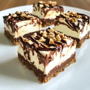 To make No-Bake Chocolate Hazelnut Cheesecake Bars, gather these ingredients: - 1 ½ cups hazelnut cookies, crushed - ¼ cup unsalted butter, melted - 1 cup cream cheese, softened - ½ cup powdered sugar - 1 cup hazelnut spread (like Nutella) - 1 teaspoon vanilla extract - 1 cup heavy cream, whipped - ½ cup dark chocolate chips, melted - Chopped hazelnuts, for topping If you need substitutions, here are some options: - Use gluten-free cookies for a gluten-free version. - Swap cream cheese with vegan cream cheese for a dairy-free option. - Choose a nut-free spread if you have nut allergies. To create these tasty cheesecake bars, you will need some key tools: - Mixing bowls for combining ingredients - A hand mixer or stand mixer for beating cream cheese - An 8x8-inch square pan for setting the bars - A spatula to spread the filling evenly - Plastic wrap to cover the pan while chilling Having the right equipment makes the process easier and more fun! To make the crust, start by mixing your crushed hazelnut cookies with the melted butter. Use a bowl and stir well. You want all the crumbs to be coated in butter. Next, take an 8x8-inch square pan and line it with parchment paper. This helps with removing the bars later. Now, press the cookie mixture firmly into the bottom of the pan. Use the back of a measuring cup for even pressure. Make sure it's tight and flat. If your crust is not pressed evenly, it may fall apart later. Once done, place the pan in the fridge while you work on the filling. In a separate bowl, beat the softened cream cheese with powdered sugar. Mix until it is smooth and creamy. This step is key to avoid any lumps in your filling. Then, add in the hazelnut spread and vanilla extract. Blend it all together until fully combined. You want it to be silky and rich. Now, take your whipped cream and gently fold it into this mixture. Be careful here; you don't want to deflate that fluffy cream! Once your filling is ready, pour it over the chilled crust. Use a spatula to spread it evenly. Next, take your melted dark chocolate and drizzle it on top. This is where you can get creative! Use a knife or toothpick to swirl the chocolate into the filling. This creates a beautiful marbled effect. It will not only look good but taste amazing too. Cover the pan with plastic wrap and place it in the fridge. Let it chill for at least 4 hours. This helps the cheesecake set nicely. After it’s firm, lift the cheesecake out of the pan using the parchment paper. Cut into bars of your desired size. Before serving, sprinkle chopped hazelnuts on top for a nice crunch. Enjoy your delicious and easy no-bake cheesecake bars! When making No-Bake Chocolate Hazelnut Cheesecake Bars, avoid common mistakes. - Crust Issues: If the crust crumbles, press it down more firmly. Use the back of a measuring cup for even pressure. - Temperature Matters: Always use room temperature cream cheese. Cold cream cheese clumps and makes mixing hard. To get fluffy whipped cream, chill your mixing bowl and beaters. - Whipping Tips: Start on low speed, then increase to medium. This helps form soft peaks without splattering. - Taste Testing: Always taste your cheesecake filling. Adjust sweetness by adding more powdered sugar if needed. Serving your cheesecake bars well makes them more appealing. - Serving Suggestions: Cut the bars into triangles for a fun look. Serve on a colorful plate to brighten the dish. - Garnishing Ideas: Beyond chopped hazelnuts, try fresh berries or a drizzle of caramel. These add color and flavor contrast. {{image_2}} You can change the cookie base to fit your needs. Try gluten-free cookies if you want a gluten-free option. Almond or oat cookies work well for this. You can also use digestive biscuits for a different taste. For hazelnut spread, there are many choices. Look for brands like Justin's or Nutiva if you want organic options. You can even try a chocolate spread made from sunflower seeds if you need a nut-free version. To spice up the flavor, add a bit of coffee or orange zest. Coffee gives a rich depth, while orange zest adds a nice citrus note. Both pair well with chocolate and hazelnut. If you want a chocolate-free version, swap the hazelnut spread for almond or vanilla cream for a lighter taste. For vegan cheesecake bars, use coconut cream instead of cream cheese. This keeps the texture creamy and rich. Swap the butter with coconut oil for the crust. Use a plant-based sweetener like maple syrup for the filling. If you're looking for lower-calorie swaps, consider using low-fat cream cheese. You can also use Greek yogurt instead of heavy cream. This keeps the taste while cutting down the calories. To keep your No-Bake Chocolate Hazelnut Cheesecake Bars fresh, follow these steps: - Use an airtight container. This helps to keep moisture away. - Store in the fridge. The cool air helps maintain the creamy texture. - Place parchment paper between layers. This prevents sticking and keeps bars intact. These tips will ensure your cheesecake bars stay delicious for days. You can freeze these cheesecake bars if you want to save some for later. Here’s how: - Cut the bars into pieces before freezing. This makes it easy to grab a piece when you crave it. - Wrap each bar tightly in plastic wrap. This helps prevent freezer burn. - Place wrapped bars in a freezer bag. Squeeze out as much air as possible before sealing. To enjoy your frozen bars, follow these thawing guidelines: - Move the bars to the fridge. Let them thaw overnight for the best taste. - Serve chilled. This keeps the texture creamy and delightful. These steps will help you enjoy your cheesecake bars even after freezing! You can use several options if you need a substitute for hazelnut cookies. Here are some ideas: - Graham crackers: A classic choice that offers a sweet base. - Oreo cookies: Great for a chocolatey twist. - Almond cookies: If you want a nutty flavor but need a different nut. - Gluten-free cookies: Look for brands that cater to gluten-free diets. These alternatives can work well, but be aware of taste and texture differences. These cheesecake bars can last up to five days in the fridge. Just keep them in an airtight container to maintain their freshness. The flavor and texture are best within the first few days. Yes, you can make these bars up to three days in advance. Prepare them, chill them, and store them in the fridge. This way, they will be ready for your party or gathering. Just remember to garnish with chopped hazelnuts just before serving. If you lack heavy cream, you can use: - Whipping cream: This is a good substitute but may be slightly less rich. - Coconut cream: A great option for a dairy-free version. - Milk mixed with butter: For each cup, use ¾ cup of milk and ¼ cup of melted butter. These substitutes will change the texture a bit, but they still work. Absolutely! You can cut these into squares, triangles, or even shapes using cookie cutters. This adds fun to your serving. You can also make mini versions in muffin tins for bite-sized treats. Just be sure to adjust chilling time if using smaller portions. You now have all the tools to make No-Bake Chocolate Hazelnut Cheesecake Bars. We covered ingredients, equipment, and step-by-step instructions for a perfect dessert. I shared tips for success and variations to fit any need. Remember to chill your bars for the best taste and texture. Whether it's for a party or a sweet treat at home, these bars are sure to impress. Enjoy experimenting with flavors and presentations. Happy baking!