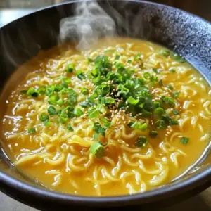 - 2 packs of instant ramen noodles - 2 tablespoons unsalted butter - 2 tablespoons honey - 1 teaspoon garlic powder - 1 teaspoon soy sauce - 1 green onion, finely chopped - 1/2 teaspoon sesame seeds (optional for garnish) - Salt and pepper to taste For this Minute Honey Butter Ramen, you need simple ingredients. First, grab two packs of instant ramen noodles. These are quick to cook and full of flavor. Next, you will need two tablespoons of unsalted butter. This adds a rich taste to the dish. You also need two tablespoons of honey. Honey gives a sweet touch that balances the savory flavors. To add depth, use one teaspoon of garlic powder. It adds that delicious aroma and taste. One teaspoon of soy sauce brings a savory kick to the mix. Don't forget one green onion, finely chopped. It adds freshness and crunch when you sprinkle it on top. If you love a bit of texture, consider using half a teaspoon of sesame seeds. They are optional but can enhance the look and taste of your ramen. Finally, add salt and pepper to taste. These will help you adjust the flavor to your liking. With these ingredients, you are set to make a tasty meal in just a few minutes. Cooking should be fun and easy, and this recipe is a great way to enjoy a quick dish with big flavor. First, you need to boil water in a medium pot. Once the water is bubbling, add the two packs of instant ramen noodles. Cook them according to the package instructions for about 3 to 4 minutes. After the noodles are done, drain them but save about 1/4 cup of the cooking water. This will help later. While the noodles cook, you can make the honey butter sauce. Take a small saucepan and place it over low heat. Add 2 tablespoons of unsalted butter and 2 tablespoons of honey. Stir them together until the butter melts completely. Then, add 1 teaspoon of garlic powder and 1 teaspoon of soy sauce. Mix everything well and let it simmer for one more minute. Remove it from the heat when it’s done. Now, it’s time to bring everything together. Put the cooked noodles back in the pot. Pour the honey butter sauce over the noodles. Use the reserved cooking water to adjust how thick the sauce is. Toss the noodles well to coat them evenly. Season with salt and pepper to taste. Serve your ramen in bowls and enjoy! To cook instant ramen, start with a pot of boiling water. Add the ramen noodles and let them cook for 3-4 minutes. Stir gently to keep them from sticking. To avoid overcooking, watch the time closely. Taste a noodle around the 3-minute mark. If it is soft but still firm, it's ready. Drain the noodles but save about 1/4 cup of the cooking water. This step helps keep the sauce creamy. You can boost the flavor of your honey butter ramen with extra seasonings. Try adding a dash of chili flakes for heat or a bit of ginger for warmth. Fresh herbs like cilantro or basil add a bright touch. They also provide a fresh crunch that contrasts nicely with the creamy sauce. Using fresh herbs makes your meal look and taste gourmet. You can easily add protein to your ramen. Shrimp or chicken works great. Cook them separately and toss them in at the end. For a vegetarian option, use tofu or chickpeas. You can also swap instant ramen for rice noodles or zucchini noodles. They give a different texture and taste, making the dish your own. {{image_2}} You can make honey butter ramen even better by adding heat. Chili flakes or sriracha will give your dish a fun twist. Start by adding 1/2 teaspoon of chili flakes to the honey butter sauce. If you prefer sriracha, add 1 tablespoon while mixing the sauce. This spicy touch makes the sweet flavors pop. The heat balances the sweetness and adds depth. Want a rich and creamy taste? You can add cream or coconut milk to the dish. Use 1/4 cup of heavy cream or full-fat coconut milk. Stir it in when you mix the honey butter sauce. This gives the ramen a velvety texture. The creaminess pairs well with the sweet and savory notes. It transforms this quick meal into a comforting bowl of goodness. Adding veggies is a great way to boost nutrition. You can choose seasonal vegetables like spinach, carrots, or bell peppers. Just chop them up and add them to the noodles while they cook. This keeps the veggies crisp and colorful. Toss them in with the honey butter sauce. The fresh flavors and crunch will elevate your ramen experience. After making Minute Honey Butter Ramen, you may have some left. To keep it fresh, let the ramen cool down. Then, place it in an airtight container. This helps to keep moisture in and air out. Store it in the fridge. It will stay good for about 3 days. If you want to keep it longer, consider freezing it. You can freeze it for up to a month. Just remember, freezing may change the texture a bit. When it’s time to enjoy your leftovers, you can reheat them easily. The best method is to use a saucepan. Add a splash of water or broth. This helps to keep the noodles from sticking. Heat it on low, stirring gently. This method keeps the noodles soft. You can also use a microwave. Put your ramen in a bowl, add a bit of water, and cover it. Heat for 1-2 minutes, then check. To refresh the dish, consider adding a bit of fresh green onion or sesame seeds. This adds flavor and crunch. Enjoy your ramen just like it was fresh! Minute Honey Butter Ramen is a quick and tasty dish. It features soft ramen noodles coated in a sweet and buttery sauce. The mix of honey, butter, and garlic powder gives it a lovely flavor. This meal is easy to make and ready in just ten minutes. You can serve it with green onions and sesame seeds for extra taste. This dish is perfect for those busy nights when you want something good fast. Yes, you can use other noodles if you prefer. You might try udon, soba, or rice noodles. Each type will change the taste and texture. If you want a chewier bite, go for udon. Soba noodles add a nutty flavor, while rice noodles are light and gluten-free. Just cook them according to the package directions, then mix with the sauce like you would with ramen. You can make Minute Honey Butter Ramen gluten-free. Look for gluten-free instant noodles, which are easy to find in stores. Rice noodles are also a great choice. Just make sure to check the labels on the soy sauce and butter too. Some brands offer gluten-free versions. This way, you can enjoy a tasty meal without gluten. This blog offers a tasty way to enjoy instant ramen with honey butter sauce. You learned how to cook the noodles, prepare the sauce, and mix them together. I shared tips for perfecting your dish and exciting variations. Also, I covered storing and reheating leftovers. In conclusion, this recipe is simple and fun. Feel free to get creative with flavors and ingredients. Enjoy your delicious honey butter ramen!