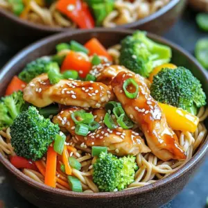 - 2 boneless, skinless chicken breasts, sliced into thin strips - 8 oz. soba noodles (or any noodle of your choice) - 1 cup broccoli florets - 1 bell pepper, sliced (any color) - 1 carrot, julienned - 3 green onions, chopped - 4 tablespoons soy sauce - 2 tablespoons honey - 2 tablespoons sesame oil - 1 tablespoon fresh ginger, grated - 2 cloves garlic, minced - 1 teaspoon corn starch - 1 tablespoon toasted sesame seeds (optional) - Salt and pepper to taste Gather these ingredients to create a tasty Teriyaki chicken noodle bowl. The chicken gives a hearty protein base. Soba noodles add a nutty flavor. Fresh veggies make it colorful and healthy. The sauce is simple yet packed with flavor. Soy sauce adds saltiness. Honey brings sweetness for balance. Ginger and garlic add warmth and depth. Feel free to add corn starch for thickness. Toasted sesame seeds can give a nice crunch. Adjust salt and pepper to your taste. This meal is not just quick; it’s fun to make! Let’s dive into the cooking process next. To start, take your chicken breasts and slice them into thin strips. In a medium bowl, combine the chicken with the soy sauce, honey, grated ginger, minced garlic, and a pinch of salt and pepper. Mix well to coat the chicken evenly. Let this marinate for at least 15 minutes. This step is key. It adds a lot of flavor to your chicken. Next, bring a pot of salted water to a rolling boil. Add the soba noodles or your choice of noodles to the pot. Cook them according to the package instructions, usually around 5-7 minutes, until they are al dente. Once cooked, drain the noodles and rinse them with cold water. This stops the cooking process and keeps them from getting mushy. In a large skillet or wok, heat the sesame oil over medium-high heat. Once hot, add the broccoli florets, sliced bell pepper, and julienned carrot. Stir-fry these veggies for about 5-7 minutes. You want them tender but still crisp. This gives your dish a nice texture and color. Now, push the cooked vegetables to one side of the skillet. Add the marinated chicken to the other side. Cook the chicken for about 5-6 minutes, stirring occasionally. Make sure it’s fully cooked and no longer pink. This will blend the flavors beautifully. In a small bowl, mix the corn starch with one tablespoon of water to create a slurry. Pour this mixture into the skillet with the chicken and vegetables. Add the cooked noodles and toss everything together until well mixed. Cook it for another minute until the sauce thickens slightly. This step pulls all the flavors together. For serving, divide the Teriyaki chicken noodle mixture into deep bowls. Drizzle some extra soy sauce over the top if you like. Garnish with the chopped green onions and toasted sesame seeds for a pop of color. This makes your dish not just tasty but also nice to look at. Enjoy your homemade Teriyaki Chicken Noodle Bowls! To make a great teriyaki sauce, balance is key. You can adjust the sweetness and saltiness to your taste. If you want it sweeter, add more honey. For saltiness, just a bit more soy sauce works well. Taste as you go to find your perfect mix. Add extra toppings to boost flavor. Chopped green onions and toasted sesame seeds add crunch and color. You can also try adding a sprinkle of red pepper flakes for a little heat. If you like spice, sriracha or chili sauce can be great too. For al dente noodles, watch the cooking time closely. Follow the package instructions but check them a minute early. This keeps them firm and chewy. To ensure your chicken stays tender, don’t overcook it. Cook it just until the center is no longer pink. Marinating the chicken first also helps keep it juicy and flavorful. {{image_2}} You can switch out chicken for different proteins. Beef provides a hearty flavor. Shrimp adds a nice touch of sweetness. Tofu is a great choice for a plant-based option. Each protein brings its unique taste, making your bowls fun and varied. Just adjust the cooking time as needed. Cook beef until it’s browned, shrimp until pink, and tofu until crispy. While soba noodles are my favorite, there are many other choices. You can try rice noodles for a lighter feel. Udon noodles add a chewy texture. Even whole wheat noodles work well. Choose what you like best. Each noodle type changes the dish's taste and feel, giving you lots of options. Feel free to mix up the veggies in your stir-fry. Snow peas add a nice crunch. Mushrooms offer a rich, earthy flavor. Bell peppers come in many colors, each adding a different look and taste. You can also try zucchini or snap peas. Use whatever you have on hand for a fresh, colorful bowl. To keep your Teriyaki chicken noodle bowls fresh, store them in an airtight container. Make sure the dish cools before sealing. Place the container in your fridge. It will stay good for about 3 to 4 days. When ready to eat, just check that it smells fresh. If not, toss it out. When you want to enjoy your leftovers, reheating them right is key. I recommend using the microwave. Place your portion in a microwave-safe bowl. Cover it with a damp paper towel to keep moisture in. Heat on high for about 1 to 2 minutes. Stir halfway through to ensure even heating. If you prefer, you can reheat in a skillet over medium heat. Just add a splash of water or soy sauce to keep it moist. For long-term storage, freezing is a great option. Let the Teriyaki chicken noodle bowls cool completely. Then, portion them into freezer-safe bags or containers. Squeeze out as much air as possible before sealing. Label them with the date. They can last up to 3 months in the freezer. When you’re ready to eat, thaw overnight in the fridge. Reheat as mentioned above for delicious results. Yes, you can prepare these bowls ahead of time. Marinate the chicken and cook the noodles earlier in the day. You can stir-fry the veggies and chicken just before serving. This keeps everything fresh and tasty. Store the cooked items in the fridge. They will last for about three days. When you're ready to eat, just warm it up in a pan. You can pair these bowls with simple sides. Try steamed edamame or a fresh cucumber salad. A light miso soup also goes well with this dish. You can even serve some crispy spring rolls for a fun crunch. These sides will balance the flavors and make a full meal. To add spice, you can use red pepper flakes. Just sprinkle a little on your chicken while it cooks. If you want more heat, try sriracha sauce in your marinade. For a milder taste, skip the spicy elements altogether. Adjust to your taste! This recipe offers a tasty way to enjoy Teriyaki Chicken Noodle Bowls. We covered key ingredients, from chicken to tasty vegetables, and how to create a great sauce. I shared tips for cooking and serving your dish, so it looks just right. You can customize your meals with variations and proper storage methods. Remember, the best part is making it your own. Enjoy experimenting in the kitchen!