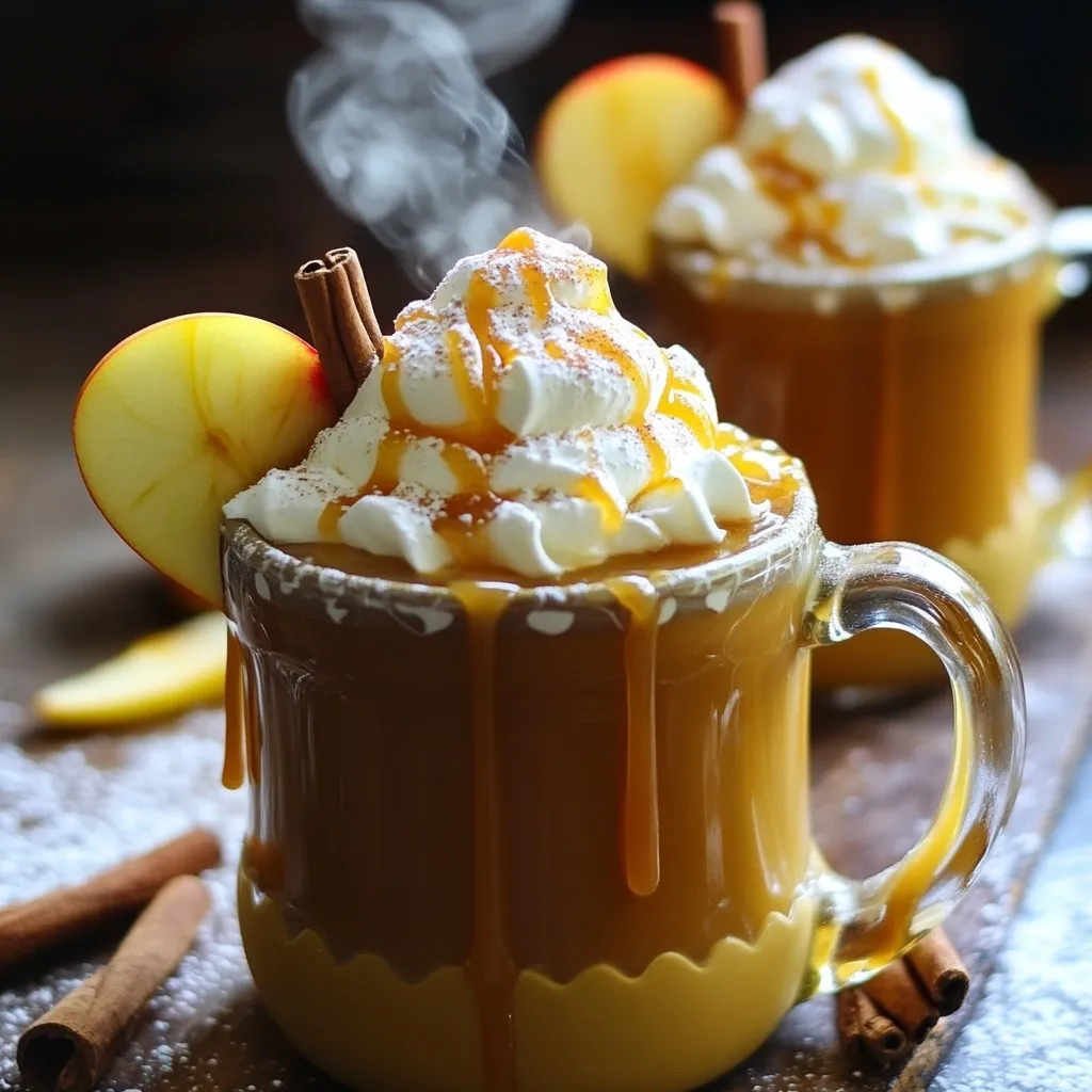 - 4 cups apple cider - 1/2 cup caramel sauce + extra for drizzling - 1 cinnamon stick - 1/2 teaspoon ground nutmeg - 1/4 teaspoon ground cloves - 1 cup heavy whipping cream - 2 tablespoons powdered sugar - 1 teaspoon vanilla extract - Apple slices and cinnamon sticks for garnish To make cozy caramel apple cider with whipped cream, gather these simple ingredients. Fresh apple cider gives a sweet base. The caramel sauce adds a rich flavor. Spices like cinnamon, nutmeg, and cloves bring warmth. Heavy whipping cream makes the topping creamy and light. For the whipped cream, mix sugar and vanilla to enhance the taste. You can also add garnishes like apple slices and extra cinnamon sticks for a festive touch. These ingredients create a comforting drink perfect for chilly days. The balance of sweet and spice warms both the heart and the soul. To start, gather your ingredients. First, combine the apple cider, 1/2 cup of caramel sauce, the cinnamon stick, nutmeg, and cloves in a pot. Stir this mix well to blend the flavors. Next, heat the pot over medium heat. Keep an eye on it and let it steam. Make sure it does not boil. This step helps the spices release their flavors. Once it is hot, remove the pot from the heat and take out the cinnamon stick. Now, let's make the whipped cream. In a separate bowl, pour in the heavy cream, powdered sugar, and vanilla extract. Use an electric mixer to whip this mixture. Whip until you see soft peaks form. This means the cream is light and fluffy, perfect for topping your cider. It’s time to serve! Pour the warm caramel apple cider into mugs. Add a generous dollop of whipped cream on top of each mug. For the final touch, drizzle some extra caramel sauce over the whipped cream. If you like, garnish with apple slices and a cinnamon stick. Enjoy your cozy treat! To adjust spice levels, you can add more or less nutmeg and cloves. If you want a stronger taste, increase the nutmeg to 1 teaspoon. For a milder flavor, use only a pinch. Mixing in a splash of fresh lemon juice brightens the cider. It adds a nice zing to the sweet caramel. To make the cider richer, consider adding an extra 1/4 cup of caramel sauce. This will give the drink a deeper sweetness. You can also stir in a splash of apple brandy for warmth. This little touch makes the cider perfect for cold nights. Always use chilled bowls and utensils when whipping cream. Cold tools help the cream whip faster and better. You can chill your mixing bowl in the freezer for about 10 minutes before using it. This small step makes a big difference. To achieve the perfect consistency, whip the cream until soft peaks form. This means the cream should hold its shape but still be smooth. If you whip it too long, it will turn into butter. Stop when it gets fluffy and light. Pair your cozy caramel apple cider with seasonal snacks. Think about warm cinnamon rolls or spiced nuts. These snacks complement the cider's flavors well. For entertaining guests, serve the cider in clear mugs. This allows everyone to see the creamy topping. You can also offer fun garnishes, like extra apple slices and cinnamon sticks. This makes it more festive and inviting. {{image_2}} You can switch up the sweetener to change the flavor. Instead of caramel, try using maple syrup or honey. These natural sweeteners add a unique taste while keeping it sweet. For a vegan option, consider coconut cream or almond milk whipped cream. These alternatives are creamy and rich, making your cider still delightful. Adding new flavors can make your cider special. Try mixing in a splash of vanilla bean to enhance the sweetness. Orange zest can add a bright, fresh note to the drink. You can also play with spices. Adding a pinch of ginger or cardamom gives a warm kick. Experimenting with spices lets you create a cider that fits your taste. Seasonal changes bring new fun ideas for your cider. In fall, add pumpkin spice for a cozy twist. This spice mix warms you up and feels festive. For the holidays, peppermint can create a refreshing treat. Just add a few crushed peppermint candies to the whipped cream. This gives a fun flavor and a colorful touch to your drink. To store unused cider, follow these steps: - Pour the leftover cider into an airtight container. - Seal the container tightly to keep air out. - Place it in the fridge. For the whipped cream, do this: - Store it in a separate airtight container. - Place a layer of plastic wrap directly on the cream before sealing. - Keep it in the fridge to maintain freshness. When you want to enjoy the cider again, here’s how to reheat it: - Pour the cider into a pot. - Heat it over medium heat until it's warm but do not boil. For the whipped cream, if it has lost its shape: - Use an electric mixer again to whip it lightly. - This helps restore the fluffy texture. The cider can be stored for about 3 to 5 days in the fridge. Watch for these signs of spoilage: - A sour smell. - Changes in color. - Any unusual texture or separation. If you notice any of these, it's best to toss it. To make caramel apple cider from scratch, you need to create your own caramel sauce. Start with sugar and water. Cook the sugar until it melts and turns golden. This process takes about 10 minutes. Be careful, as it can burn easily. Add butter and cream to the melted sugar. Stir until smooth. Making caramel from scratch gives your cider a richer flavor. Store-bought sauces may taste good, but homemade caramel has a fresh taste. It also allows you to control the sweetness. You can adjust it to your liking. Yes, you can make caramel apple cider in advance. Store the cider in a sealed container in the fridge. It will stay fresh for about three days. To reheat, pour it into a pot and warm it over low heat. Stir often to prevent burning. For the whipped cream, it’s best to make it fresh. If you have leftovers, store it in an airtight container. When ready to use, you might need to whip it again to regain its texture. If you need a dairy-free option, try coconut cream or almond cream. Both can whip up nicely. They add a unique flavor to your cider. For a lower-fat version, use half-and-half or whole milk. They won't whip as well but will still add creaminess. Another option is to blend silken tofu with a bit of vanilla. This gives a smooth texture without heavy cream. This blog post shared a simple recipe for caramel apple cider. You learned about the ingredients, step-by-step cooking instructions, and some helpful tips. We also explored fun variations to keep your cider fresh and exciting. Finally, I provided storage tips to maintain flavor and quality. Enjoy crafting your apple cider, and don’t be afraid to experiment!