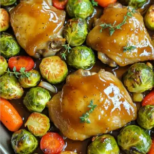 For this dish, I use 4 bone-in chicken thighs, skin-on. The skin adds flavor and helps keep the chicken juicy while it cooks. The bone-in type also gives more taste to the meat. You can use other cuts, but I love the flavor of thighs. The marinade is where the magic happens! You'll need: - 2 tablespoons Dijon mustard - 3 tablespoons pure maple syrup - 1 tablespoon olive oil - 1 teaspoon garlic powder - 1 teaspoon onion powder - Salt and pepper, to taste This mix brings a sweet and tangy taste. The mustard adds a nice kick, while the maple syrup gives a sweet touch. The olive oil helps blend everything and keeps the chicken moist. I add 2 cups Brussels sprouts, trimmed and halved, 2 cups baby carrots, and 1 large red bell pepper, sliced. These veggies not only taste great, but they also look colorful on the plate. The Brussels sprouts get crispy, the carrots are sweet, and the bell pepper adds crunch. You can swap in other veggies too, like broccoli or zucchini, if you prefer. First, you need to set your oven. Preheat it to 400°F (200°C). This step is key for even cooking. Next, grab a large sheet pan. Line it with parchment paper. This makes cleanup a breeze. Now, let’s make the marinade. In a small bowl, mix together 2 tablespoons of Dijon mustard and 3 tablespoons of pure maple syrup. Add 1 tablespoon of olive oil. Sprinkle in 1 teaspoon of garlic powder and 1 teaspoon of onion powder. Season it all with salt and pepper. Whisk until smooth. This mix will give your chicken a lovely flavor. Take the chicken thighs and place them skin side up on the sheet pan. Brush half of the marinade over the chicken. Make sure to coat each piece well. In a large bowl, add 2 cups of halved Brussels sprouts, 2 cups of baby carrots, and 1 large sliced red bell pepper. Drizzle the rest of the marinade over the veggies. Toss them to coat evenly. Now, arrange the veggies around the chicken on the sheet pan. Your oven is ready. Slide the pan in and roast for 35-40 minutes. Check that the chicken reaches 165°F (75°C) inside. The skin should be crispy, and the veggies tender and caramelized. Once done, take it out and let it rest for 5 minutes. If you like, sprinkle fresh thyme on top before serving. Enjoy your meal! To get that nice, crispy skin on your chicken, start with bone-in thighs. The skin holds moisture and flavor. Pat the skin dry with paper towels to remove excess moisture. This small step helps the skin crisp up. When you brush on the marinade, make sure to cover the skin well. The olive oil in the marinade also aids in crisping. Roast the chicken skin side up. This allows heat to circulate evenly. Bake at 400°F for 35-40 minutes to reach the perfect texture. For great veggie texture, cut them evenly. This ensures all pieces cook at the same rate. I love using Brussels sprouts, carrots, and bell peppers for color and taste. Toss them in the remaining marinade before baking. This adds flavor and helps them caramelize. Spread the veggies around the chicken on the pan. This way, they absorb some of that chicken flavor. Watch them closely as they roast. You want them tender but not mushy. Want to boost flavors? Try adding fresh herbs like rosemary or thyme. You can mix them into the marinade for depth. Lemon juice also brightens the dish. Just a tablespoon in the marinade adds a zesty kick. For a spicy twist, sprinkle red pepper flakes on the veggies. You can even swap Dijon mustard for spicy brown mustard if you like heat. This simple change makes the dish more exciting. Enjoy experimenting with these options to find your favorite flavor combo! {{image_2}} You can switch up the chicken for different proteins. Try bone-in pork chops or salmon fillets. These options cook well in the oven. Each protein will absorb the tasty marinade. Just make sure to adjust the cooking time. Salmon cooks faster, while pork may need a bit longer. Feel free to mix in your favorite veggies. Zucchini, sweet potatoes, or green beans all work great. You can even use frozen vegetables for quick prep. Just remember to cut them into similar sizes. This helps them cook evenly. Each vegetable adds its own flavor and texture. You can change the marinade to match your taste. Add a splash of soy sauce for a savory twist. Try using honey instead of maple syrup for a different sweetness. For a spicy kick, mix in some red pepper flakes. This recipe is flexible; make it your own! To keep leftover Sheet Pan Maple Dijon Chicken and veggies fresh, place them in a sealed container. Store them in the fridge for up to three days. Make sure to let the food cool down before sealing it. This helps prevent moisture buildup, which can make the food soggy. When you're ready to enjoy your leftovers, preheat the oven to 350°F (175°C). Place the chicken and veggies on a baking sheet. Cover them with foil to keep them moist. Heat for about 20 minutes or until warmed through. You can also use a microwave if you're in a hurry. Just heat in short bursts, stirring in between, until hot. If you want to save your meal for later, freezing works well too. Let the chicken and veggies cool completely. Then, place them in freezer-safe bags or containers. Make sure to remove as much air as possible to avoid freezer burn. They can last up to three months in the freezer. When you're ready to eat, thaw overnight in the fridge and reheat as described above. Yes, you can use boneless chicken. It cooks faster than bone-in chicken. I recommend adjusting the cooking time to about 25-30 minutes. Make sure to check the internal temperature. Boneless chicken should reach 165°F (75°C) to be safe to eat. This option is great if you prefer easier eating. You can use honey as a substitute for maple syrup. It adds a sweet touch too. You can also try agave nectar or brown sugar. If you want a less sweet flavor, use balsamic vinegar. Just keep in mind that each option changes the taste a bit. The chicken is done when it reaches 165°F (75°C). Use a meat thermometer to check the thickest part. You want the skin to be crispy and golden brown. If you don’t have a thermometer, cut into the chicken. The juices should run clear, not pink. Always ensure it is cooked through for safety! This post covers how to make a delicious chicken and veggie dish. We explored the ingredients, step-by-step cooking, and tips for the best results. You can adapt the recipe with alternative proteins and veggies. I shared storage tips to keep your meal fresh and tasty. Remember, cooking should be fun, so don’t be afraid to try new flavors. Enjoy your meal and impress your friends with your skills!