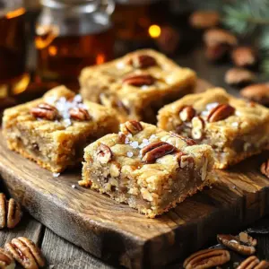 - 1 cup unsalted butter, softened - 1 cup brown sugar, packed - 1/2 cup granulated sugar - 1/2 cup pure maple syrup - 2 large eggs - 2 teaspoons vanilla extract - 3 cups all-purpose flour - 1 teaspoon baking soda - 1/2 teaspoon salt - 1 cup pecans, roughly chopped - 1/2 teaspoon flaky sea salt for topping These ingredients make a perfect cookie bar. You start with unsalted butter. This helps control the saltiness. You add brown sugar for a rich taste. Granulated sugar gives sweetness and a nice texture. Next, you pour in pure maple syrup. It adds a warm, sweet flavor. Two large eggs help the bars rise and bind everything together. Vanilla extract brings out the flavors, making them even more tasty. Now, the dry ingredients come into play. All-purpose flour gives structure. Baking soda helps the bars puff up. A touch of salt enhances the sweet flavors. Finally, pecans bring crunch and nuttiness. They add a nice bite to these delicious bars. Don't forget the flaky sea salt on top. It adds a delightful contrast to the sweet cookie bars. Each bite will have a sweet and salty balance. - Preheat to 350°F (175°C) - Line a 9x13 inch baking dish with parchment paper First, set your oven to 350°F. This heat is perfect for baking the cookie bars. Then, take a 9x13 inch baking dish and line it with parchment paper. Make sure the paper hangs over the edges. This makes it easy to lift the bars out later. - Mix softened butter, brown sugar, and granulated sugar until fluffy Next, you need to cream the butter and sugars. Take one cup of softened butter and place it in a large bowl. Add one cup of brown sugar and half a cup of granulated sugar. Mix these together until the mixture is fluffy. This should take about 3-4 minutes. The fluffiness gives the bars a nice texture. - Add maple syrup, eggs, and vanilla to the butter mixture Now, let's add the wet ingredients. Pour in half a cup of pure maple syrup. Then, crack in two large eggs. Finally, add two teaspoons of vanilla extract. Mix these well until everything is smooth. This step brings a lovely sweetness and flavor. - Whisk flour, baking soda, and salt in a separate bowl - Gradually combine with wet ingredients Next, we will mix the dry ingredients. In another bowl, whisk together three cups of all-purpose flour, one teaspoon of baking soda, and half a teaspoon of salt. Slowly add this dry mix to your wet mixture. Stir it until just combined. Be careful not to overmix; we want the bars to stay soft. - Fold in chopped pecans and press into the baking dish - Bake for 20-25 minutes Now, it’s time for the pecans. Fold in one cup of roughly chopped pecans. Once they are mixed in, press the dough into the baking dish evenly. Make sure the top is smooth. Bake these in the oven for 20-25 minutes. You will know they are done when the edges turn golden brown. - Sprinkle flaky sea salt on top and cool before slicing After baking, take the bars out of the oven. Immediately sprinkle half a teaspoon of flaky sea salt on top. This adds a nice contrast to the sweetness. Let the bars cool in the pan for about 15-20 minutes. Once cool, lift them out using the parchment paper. Place them on a wire rack to cool completely before slicing. Enjoy your delicious creation! To make the best salted maple pecan cookie bars, avoid overmixing the dough. When you mix the wet and dry ingredients, stop as soon as you see no flour. Overmixing can make the bars tough. You want them to be soft and chewy. To test your cookie bars for doneness, use a toothpick. Insert it into the center of the bars. If it comes out clean, they are done. Also, look for golden edges. This means the bars are baked perfectly. For a beautiful display, serve the bars on a wooden platter. Add a few whole pecans on top. A drizzle of extra maple syrup makes them look even more tempting. This adds extra flavor and charm to your treat. {{image_2}} You can swap pecans for other nuts. Walnuts add a nice, earthy taste. Almonds give a sweet crunch. You can even mix different nuts for a fun twist. Just chop them roughly and fold them into the dough. Each nut brings its own flavor, making your cookie bars unique. To make gluten-free salted maple pecan cookie bars, use a gluten-free flour blend. Look for one that has a balance of starches and protein. You can also add a bit of xanthan gum, which helps with texture. Just follow the same steps in the recipe. Your bars will still taste amazing! You can boost the flavor with chocolate chips or spices. Dark chocolate chips add a rich sweetness that pairs well with maple. For a warm taste, add a dash of cinnamon or nutmeg to the dough. These small changes can make a big difference in taste. Feel free to experiment and find your favorite mix! Store leftover cookie bars in an airtight container. This keeps them fresh and soft. Make sure they are completely cool before sealing them. If you stack the bars, place parchment paper in between to avoid sticking. To freeze the cookie bars, first cool them completely. Cut them into squares. Wrap each square tightly in plastic wrap. Place wrapped squares in a freezer-safe bag or container. Label with the date. To thaw, take out the squares and let them sit at room temperature for about 30 minutes. You can also pop them in the microwave for a quick warm-up. These cookie bars last about four days at room temperature. Store them in a cool, dry place. If you keep them in the fridge, they will stay fresh for up to a week. Always check for any signs of spoilage. Enjoy your treats while they are at their best! You can use salted butter, but it will change the taste. Salted butter adds more salt to the cookie bars. This can make them taste different. Unsalted butter lets you control the salt better. It keeps the sweet and nutty flavors of the bars balanced. If you choose salted butter, skip adding extra salt. If you need a substitute for maple syrup, try honey or agave syrup. Both work well in this recipe. They provide sweetness but have their own flavors. You can also use corn syrup, though it lacks the maple taste. If you want a different flavor, try brown sugar mixed with a little water. This can mimic the texture of maple syrup. Yes! To make these cookie bars dairy-free, you can use dairy-free butter. There are many brands available. Just make sure to check the label for any dairy content. You can also use coconut oil as a substitute. It adds a nice flavor and works well in baking. For eggs, try using flaxseed meal mixed with water as an egg replacer. You learned how to make tasty salted maple pecan cookie bars. We covered ingredients, step-by-step instructions, and useful tips. You explored variations and storage advice, too. I hope you feel ready to try this simple recipe. Enjoy sharing these treats with family and friends. They will love the sweet and salty flavor! Happy baking!