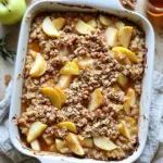 To make this tasty Apple Crisp Oatmeal Bake, you will need: - 2 cups rolled oats - 2 ripe apples, peeled, cored, and diced - 1/2 cup brown sugar - 1/2 cup unsweetened applesauce - 2 cups milk (dairy or non-dairy) - 1/4 cup maple syrup - 1 teaspoon vanilla extract - 1 tablespoon baking powder - 1 teaspoon cinnamon - 1/2 teaspoon nutmeg - 1/4 teaspoon salt - 1/2 cup chopped walnuts or pecans - 1/2 cup raisins or dried cranberries (optional) - Extra oatmeal or nut topping for garnish You can customize this bake. Here are some fun add-ins: - Use almond milk or oat milk for a non-dairy option. - Swap the apples for pears or berries for a new twist. - Add chia seeds or flaxseeds for added fiber. - Use honey or agave syrup instead of maple syrup. - Try different nuts, like almonds or hazelnuts, for variety. Keep your ingredients fresh for the best taste: - Store rolled oats in a cool, dry place in an airtight container. - Choose firm apples for better texture in your bake. - Check the expiration date on your baking powder for best results. - Use fresh spices for the strongest flavor; they lose potency over time. - If using nuts, chop them right before adding to keep them crunchy. First, set your oven to 350°F (175°C). This helps the oatmeal bake cook evenly. Next, take a 9x9-inch baking dish and grease it. You can use butter or non-stick spray. This step keeps the bake from sticking. In a large bowl, combine the rolled oats, baking powder, cinnamon, nutmeg, and salt. Stir them well until they mix nicely. These dry ingredients add great flavor and texture to your bake. In another bowl, whisk together the milk, unsweetened applesauce, maple syrup, and vanilla extract. Mix these until they blend smoothly. This mixture gives your bake moisture and sweetness. Now, pour your wet mixture into the bowl with the dry ingredients. Stir gently until just combined. Then, fold in the diced apples and chopped walnuts or pecans. If you like, add raisins or dried cranberries too. This step adds a nice crunch and fruity goodness. Pour the mixture into your prepared baking dish. Spread it evenly across the dish. For a crunchy topping, sprinkle some extra oats and nuts on top. Bake it in your preheated oven for 30-35 minutes. It’s done when the top is golden and set. Let it cool for 5-10 minutes before slicing. Enjoy! To get the best texture, use rolled oats. They give a hearty chew. Avoid instant oats; they turn mushy. For a richer flavor, add more cinnamon or nutmeg. You can also mix in a pinch of salt to enhance the sweetness. For a crunchy top, sprinkle extra oats and nuts before baking. This adds a nice contrast to the soft baked oatmeal below. Serve your Apple Crisp Oatmeal Bake warm for the best taste. Drizzle some maple syrup on top for extra sweetness. A dollop of yogurt makes it creamy and adds protein. You can also garnish with fresh apple slices or a sprinkle of cinnamon for a nice touch. Enjoy it as a breakfast treat or a healthy dessert! You can swap out brown sugar for coconut sugar for a lower glycemic index. Unsweetened applesauce can replace some of the sugar and adds moisture. Use almond milk or oat milk instead of regular milk to make it dairy-free. For added nutrition, throw in some chia seeds or flaxseeds. They boost fiber without changing the flavor. {{image_2}} You can use many fruits in Apple Crisp Oatmeal Bake. Try pears, peaches, or berries. Each fruit adds its own flavor and sweetness. For a twist, mix fruits together. Apples and blueberries create a fresh taste. Peaches and cinnamon add warmth and depth. Feel free to get creative with your fruit choices! To make this dish gluten-free, swap rolled oats for certified gluten-free oats. This change keeps the texture while ensuring safety for those with gluten issues. Check labels on all other ingredients, like baking powder, to keep them gluten-free. Enjoy the same great taste without worrying about gluten! You can enhance the flavor of your bake with spices and extracts. Add a pinch of ginger for warmth or cloves for a festive touch. You can also use almond extract instead of vanilla for a unique flavor. Adjust the spices to fit your taste. Small changes can make a big difference! Once your Apple Crisp Oatmeal Bake cools, store leftovers in an airtight container. This keeps it fresh. You can place it in the fridge for up to five days. If you want to enjoy it later, make sure it’s completely cooled before sealing it up. When it’s time to enjoy your leftovers, preheat your oven to 350°F (175°C). Place the oatmeal bake in an oven-safe dish. Cover it with foil to keep it moist. Heat for about 15-20 minutes, or until it’s warm throughout. You can also use a microwave for a quick option. Heat a single serving on high for about 30-60 seconds. To freeze, let the bake cool completely first. Cut it into squares and wrap each piece tightly in plastic wrap. Then, place them in a freezer-safe bag or container. It can last up to three months in the freezer. When you're ready to eat, thaw it in the fridge overnight and reheat as mentioned above. Enjoy a warm, delicious treat anytime! You can use quick oats, but the texture will change. Quick oats absorb more liquid. This can make your Apple Crisp Oatmeal Bake softer. Rolled oats give a chewier bite and help keep the bake together. If you prefer a firmer texture, stick with rolled oats. Your Apple Crisp Oatmeal Bake lasts about five days in the fridge. Store it in an airtight container to keep it fresh. Just reheat it in the microwave or oven when you want to eat. Yes, you can easily make this recipe vegan. Use non-dairy milk, like almond or soy milk. Replace the eggs with a flax egg or simply omit them. The applesauce already adds moisture. You can also swap honey or regular maple syrup for a vegan version. This bake is delicious on its own, but you can serve it with toppings. Add a drizzle of maple syrup for sweetness. A dollop of yogurt adds creaminess. Fresh fruit or extra nuts also make great toppings. Enjoy it warm for the best taste! In this post, we covered how to make a delicious Apple Crisp Oatmeal Bake. We looked at the best ingredients, helpful tips, and easy steps to follow. You learned about different fruit options and how to store leftovers. Remember, this dish is flexible. You can swap ingredients for healthier choices or adapt it to fit your needs. Enjoy experimenting with flavors and textures. Your kitchen is a place for creativity and fun!