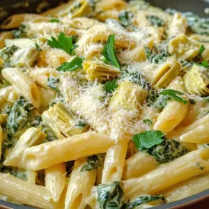 - 8 oz pasta (your choice, preferably penne or fusilli) - 1 cup fresh spinach, chopped - 1 cup canned artichoke hearts, drained and chopped - 1 cup cream cheese, softened - 1 cup shredded mozzarella cheese - 1/2 cup grated Parmesan cheese - 1/2 cup sour cream - 2 cloves garlic, minced - 1 tablespoon olive oil - Salt and pepper to taste - Red pepper flakes (optional for spice) - Fresh parsley, chopped for garnish Pasta forms the base of this dish. I love using penne or fusilli because they hold sauce well. Fresh spinach adds green color and nutrition. Artichoke hearts bring a unique taste and texture. Cream cheese, sour cream, and mozzarella create a creamy sauce. Parmesan adds a rich, savory flavor. Garlic gives a fragrant kick, while olive oil helps to sauté. Salt, pepper, and red pepper flakes add just the right amount of seasoning. You can swap penne for any pasta you like, such as spaghetti or rotini. If you want fresh spinach, you can use frozen spinach, but make sure to drain it well. For a lighter version, replace cream cheese with Greek yogurt. Use nutritional yeast instead of Parmesan for a dairy-free option. If you prefer a milder flavor, you can skip the red pepper flakes. Start by boiling water in a large pot. Add salt to the water. Once it boils, add 8 ounces of your favorite pasta. I suggest penne or fusilli. Cook until it is al dente, following the package instructions. Drain the pasta and set it aside. This step gives the dish a good base. In the same pot, add 1 tablespoon of olive oil. Heat it over medium heat. Then, add 2 minced garlic cloves. Sauté them for about 1 minute. You want them fragrant but not brown. This will add a nice flavor to your dish. Next, add 1 cup of chopped fresh spinach and 1 cup of canned artichoke hearts, drained and chopped. Stir them in the pot. Cook until the spinach wilts, which takes about 2-3 minutes. This step brings out the flavors of the spinach and artichokes. Now, lower the heat to low. Add 1 cup of softened cream cheese and 1/2 cup of sour cream to the pot. Stir until the cream cheese melts and the mixture is smooth. This creamy sauce is what makes the dish so rich and tasty. Add 1 cup of shredded mozzarella cheese and 1/2 cup of grated Parmesan cheese to the creamy mixture. Stir until the cheeses melt and combine well. Season with salt, pepper, and red pepper flakes if you like some spice. This is where the magic happens! Add the cooked pasta to the sauce. Toss it well to coat the pasta evenly. Let it cook for another 1-2 minutes to heat through. Remove from heat and garnish with freshly chopped parsley. For serving, use a large, shallow bowl. A sprinkle of extra Parmesan and a drizzle of olive oil on top completes the dish. Enjoy with crusty bread or garlic bread for a real treat! To make a great cheese sauce, use room temperature cream cheese. It blends easier. Start on low heat. This helps melt the cheese slowly. Stir often to avoid lumps. Add mozzarella and Parmesan after the cream cheese. This gives a rich, creamy texture. If it feels too thick, add a splash of pasta water. This will smooth it out. Seasoning is key to making this dish shine. Start with salt and pepper. These enhance all the flavors. You can add garlic powder or onion powder for depth. For a kick, sprinkle in red pepper flakes. Fresh herbs like basil or thyme can elevate the taste too. Always taste as you go. Adjust the seasoning to your liking. Cooking pasta al dente means it has a firm bite. Start with plenty of salted water. Bring it to a boil before adding the pasta. Follow the package instructions, but check a minute early. When it’s ready, taste it! If it’s firm but cooked, drain it. Do not rinse the pasta. The starch helps the sauce stick. {{image_2}} You can easily add proteins to your Spinach Artichoke Dip Pasta. Chicken or shrimp work great. For chicken, use cooked, shredded chicken. Simply mix it in with the pasta and sauce. If you like shrimp, sauté them in olive oil first. Then add them to the dish before serving. These proteins boost the meal and make it more filling. Cheese is key in this dish. You can switch up the cheese types for fun flavors. Try using gouda or cheddar instead of mozzarella. These cheeses melt well and add a new taste. You can also mix in cream cheese with feta for a tangy kick. Experiment with different cheese blends to find your favorite. If you need gluten-free options, choose pasta made from rice or corn. These pasta types cook nicely and taste great. For a vegan version, swap cream cheese for a plant-based alternative. Use nutritional yeast instead of Parmesan for that cheesy flavor. Don't forget to check the labels to ensure all ingredients are vegan-friendly. These swaps make the dish suitable for everyone. To store leftovers, let the pasta cool to room temperature. Then, place it in an airtight container. This helps keep the dish fresh. You can keep it in the fridge for about 3 to 5 days. Make sure to label the container with the date, so you know when to eat it! When you're ready to enjoy the leftovers, you can reheat them easily. Place the pasta in a pan over low heat. Add a splash of water or milk to help with moisture. Stir often until it's heated through. You can also microwave it in a bowl. Cover the bowl with a lid or a plate to keep moisture in. Heat in short bursts, stirring in between until warm. If you want to freeze Spinach Artichoke Dip Pasta, it's best to do this before you add cream cheese. Cook the pasta and mix in the spinach and artichokes. Let it cool first. Then, place the mixture in a freezer-safe bag. Remove as much air as you can before sealing. You can freeze it for up to 3 months. When you're ready to eat, thaw it overnight in the fridge and then heat as above. Yes, you can use fresh artichokes. First, you need to clean and cook them. Boil or steam them until tender. This takes about 20-30 minutes. Once they cool, chop them into small pieces. Fresh artichokes add a nice flavor. However, they require more prep time compared to canned. To make more servings, just double the ingredients. For example, use 16 oz of pasta and 2 cups of cheese. Make sure to use a larger pot to cook everything. This helps mix all the ingredients well. Adjust the cooking time as needed. Keep an eye on the pasta; you want it al dente. Some great side dishes include: - Garlic bread - A fresh garden salad - Roasted vegetables - Grilled chicken or shrimp - Steamed asparagus These sides complement the creamy pasta well. They add more flavor and texture to your meal. This article covered how to make Spinach Artichoke Dip Pasta. We discussed the key ingredients and useful substitutes. I walked you through step-by-step cooking instructions, from the pasta to the creamy sauce. You learned tips for perfect flavor and texture, plus fun variations to try. Lastly, we looked at storage options and answered common questions. Now you can create a delicious dish that is sure to impress. Enjoy your cooking journey with this simple yet tasty recipe!