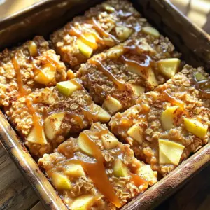 To make this tasty caramel apple oatmeal bake, gather these ingredients: - 2 cups old-fashioned oats - 2 cups unsweetened almond milk (or regular milk) - 2 medium apples, peeled and diced (preferably Granny Smith) - 1/2 cup brown sugar - 1/4 cup maple syrup - 1 teaspoon vanilla extract - 1 teaspoon ground cinnamon - 1/2 teaspoon nutmeg - 1/4 teaspoon salt - 1/2 cup chopped walnuts (optional) - 1/2 cup caramel sauce (store-bought or homemade, for drizzling) - 1/4 cup raisins (optional) You can make this bake your own with a few fun options. Consider adding: - 1/2 cup chopped pecans for a nutty crunch - 1/2 cup dried cranberries for a tart twist - A scoop of protein powder for extra nutrition - A dash of ginger for a spicy kick Choosing the right apples makes a big difference. Here are some tips: - Look for firmness: Choose apples that feel firm and heavy for their size. - Pick the right type: Granny Smith apples work best for their tartness. - Check for blemishes: Avoid apples with soft spots or bruises. - Smell the apples: A sweet, fruity smell indicates freshness. This way, your caramel apple oatmeal bake will shine with flavor! First, I preheat the oven to 350°F (175°C). This helps the bake cook evenly. Next, I grease a 9x9-inch baking dish. You can use butter or oil for greasing. This step stops the bake from sticking. It makes serving easier and cleaner. In a large bowl, I mix the oats, almond milk, and diced apples. I prefer Granny Smith apples for their tartness. Then, I add brown sugar, maple syrup, and vanilla extract. Next, I sprinkle in ground cinnamon, nutmeg, and salt. Mixing well is key to blending all the flavors together. If I want texture, I fold in walnuts and raisins. These add crunch and sweetness. Once the mixture is ready, I pour it into the greased dish. I spread it evenly for even baking. Then, I place the dish in the oven. I bake it for 30 to 35 minutes. I check for a lightly golden top and a set center. After baking, I let it cool for about 5 minutes. Finally, I drizzle caramel sauce on top before serving. This adds a sweet finish to the dish. To bake this dish perfectly, preheat your oven to 350°F (175°C). This step helps the bake rise evenly. Use a 9x9-inch baking dish and grease it well. This will keep the oatmeal from sticking. Mix the ingredients until they are fully combined. This ensures every bite is tasty. You can switch things up for new flavors. Try using different apples like Honeycrisp or Fuji for a sweeter bite. You can also add spices like ginger or cloves for warmth. If you prefer a nutty flavor, add pecans instead of walnuts. For a tropical twist, try adding shredded coconut. Cut the bake into squares and serve it warm. Drizzle extra caramel sauce on top for sweetness. A sprinkle of cinnamon adds a nice touch. For a fun garnish, add apple slices or a dollop of whipped cream. This will make your dish look more inviting and festive. {{image_2}} To make your Caramel Apple Oatmeal Bake gluten-free, simply choose certified gluten-free oats. Regular oats may have traces of gluten from processing. Most brands offer gluten-free options, and they taste just as good. This small swap lets everyone enjoy this tasty dish. For a dairy-free version, use unsweetened almond milk or any plant-based milk. This change keeps the recipe creamy without dairy. You can also skip the caramel drizzle or use a dairy-free caramel sauce. It’s easy to find these in stores or make your own at home. You can boost the flavor and texture with a few simple additions. Consider adding chopped walnuts for crunch. Raisins add sweetness and chewiness. You could also stir in some dried cranberries or mix in a handful of chocolate chips. Each option adds a fun twist to this bake. To keep your caramel apple oatmeal bake fresh, let it cool first. Then, cut it into squares. Place the squares in an airtight container. Store it in the fridge for up to 5 days. This method keeps the flavors intact and the texture nice. When you want to enjoy your leftovers, take out a square. Place it on a microwave-safe plate. Heat it for 30 seconds to 1 minute. Check if it’s warm enough. You can also reheat it in the oven at 350°F for about 10 minutes. This way, the top stays crisp. If you want to save some for later, freezing works well. Wrap each square in plastic wrap. Then, place them in a freezer bag. They can be frozen for up to 3 months. When you’re ready to eat, thaw it in the fridge overnight before reheating. This keeps your oatmeal bake tasty and ready for a quick breakfast! Yes, you can make this recipe ahead of time. Mix all the ingredients and store the bowl in the fridge. Cover it well to keep it fresh. You can bake it the next day. Just remember to let it sit at room temperature for a bit before baking. If you don't have maple syrup, try honey or agave syrup. You can also use brown sugar mixed with a little water. These options keep the sweet taste you need for the bake. To make this recipe vegan, use almond milk instead of regular milk. Replace maple syrup with agave syrup or another plant-based sweetener. Make sure to leave out any dairy toppings, like whipped cream. I recommend using old-fashioned oats for the best texture. Quick oats can make the bake mushy. If you only have quick oats, you can still use them. Just know the final dish will be different. Serve this dish warm for the best taste. Cut it into squares and drizzle with caramel sauce. You can add a sprinkle of cinnamon on top. For extra flair, garnish with apple slices or whipped cream. You learned about the key ingredients and how to customize your dish. We covered the step-by-step baking process to make it easy. Tips and tricks helped ensure perfect results every time. I shared variations for different diets and ways to store leftovers. Lastly, I answered common questions to help you further. Enjoy this tasty recipe, and don’t hesitate to experiment. Your kitchen can create delicious flavors with these ideas. Happy baking!