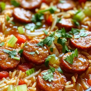 To make this dish, you'll need: - 1 pound Cajun or andouille sausage, sliced - 1 tablespoon olive oil - 1 medium onion, diced - 1 bell pepper (red or green), diced - 2 celery stalks, diced - 3 cloves garlic, minced - 1 cup long-grain rice - 4 cups chicken broth - 1 (14.5 oz) can diced tomatoes with green chilies - 2 teaspoons Cajun seasoning - 1 teaspoon dried thyme - 1 teaspoon smoked paprika - Salt and pepper to taste - 2 green onions, sliced (for garnish) - Fresh parsley, chopped (for garnish) These ingredients create a rich flavor base. The sausage adds a nice kick. The peppers and onions bring sweetness and texture. The herbs and spices elevate the overall taste. You can add more flavor with these optional ingredients: - 1 cup corn (frozen or fresh) - 1 cup black beans (drained and rinsed) - 1-2 jalapeños (diced for heat) - Hot sauce (for extra spice) These optional items can make your meal even more exciting. Corn adds sweetness, while jalapeños enhance the heat. Black beans add protein and creaminess. Each serving provides roughly: - Calories: 450 - Protein: 20 grams - Carbohydrates: 52 grams - Fat: 15 grams - Fiber: 2 grams These numbers can vary based on the sausage and ingredients used. This dish is hearty and filling. It’s perfect for a family dinner or meal prep! Start by gathering all your ingredients. You will need: - 1 pound Cajun or andouille sausage, sliced - 1 tablespoon olive oil - 1 medium onion, diced - 3 cloves garlic, minced - 1 bell pepper (red or green), diced - 2 celery stalks, diced - 1 cup long-grain rice - 4 cups chicken broth - 1 (14.5 oz) can diced tomatoes with green chilies - 2 teaspoons Cajun seasoning - 1 teaspoon dried thyme - 1 teaspoon smoked paprika - Salt and pepper to taste - 2 green onions, sliced (for garnish) - Fresh parsley, chopped (for garnish) Chop the onion, bell pepper, celery, and garlic. Slice the sausage into rounds. This prep makes cooking smooth and quick. Heat olive oil in a large pot over medium heat. Add the sliced sausage. Cook it for about 5-7 minutes until it turns brown. This step adds great flavor. Once done, remove the sausage and set it aside. In the same pot, add the diced onion, bell pepper, and celery. Sauté these for about 4-5 minutes until they soften. Then, stir in the minced garlic. Cook it for another minute until it smells good. Next, add the rice to the pot. Stir it for 2-3 minutes to toast it slightly. This helps the rice absorb flavors later. Pour in the chicken broth and add the diced tomatoes with their juices. Mix in the Cajun seasoning, dried thyme, smoked paprika, and salt and pepper. Bring the mixture to a simmer. Now, return the browned sausage back to the pot. Lower the heat and cover it. Let it cook for about 20 minutes. The rice should be tender and absorb the liquid. Stir occasionally to prevent sticking. After cooking, remove the pot from the heat. Let it sit covered for another 5 minutes. This resting time allows the rice to fluff up nicely. Finally, use a fork to fluff the rice gently. Garnish with sliced green onions and chopped parsley. Your One-Pot Cajun Sausage & Rice is ready to enjoy! To get the best taste from your One-Pot Cajun Sausage & Rice, start with quality sausage. Cajun or andouille sausage brings a rich flavor. Sauté the sausage until it is browned. This step adds a nice depth to your dish. Use fresh vegetables like onions, bell peppers, and celery. Their natural sweetness enhances the overall taste. Don't forget to toast the rice a bit before adding liquids. This step locks in flavor. Lastly, let it simmer gently. This allows the spices to blend well. One mistake is not browning the sausage enough. This step is key for flavor. Another common error is adding too much liquid. Stick to the recipe's amount for the best results. Avoid stirring too much while it cooks. This can make the rice sticky. Also, don't skip the resting time. Letting it sit helps the flavors meld together. Lastly, remember to taste and adjust the seasoning. Salt and pepper can make a big difference. You can use a Dutch oven or a large pot for this recipe. If you want to use a slow cooker, you can. Just sauté the sausage and veggies first. Then transfer them to the slow cooker. Set it on low for about 4 hours. An Instant Pot is another option. Sauté your ingredients in the pot, then cook on high for 10 minutes. Always check the cooking times, as they can vary. Choose a pot that fits your cooking style. {{image_2}} You can switch up the sausage for a different taste. Try turkey sausage for a leaner meal. Chicken sausage also works well if you prefer that flavor. For a spicier kick, use chorizo. Each option brings its own unique flavor to the dish. If you want a meatless version, use plant-based sausage. There are many brands available that taste great. You can also skip the sausage altogether. Add more beans, like black or kidney beans, for protein. This makes the dish hearty and satisfying without meat. Feel free to mix in other veggies for variety. Zucchini, corn, or mushrooms are great choices. You can also add carrots for a touch of sweetness. Just make sure to cut the vegetables into small pieces. This helps them cook evenly and blend well with the rice. To keep your Cajun sausage and rice fresh, let it cool first. Then, place the leftovers in an airtight container. Make sure to store it in the fridge. This dish stays good for about 3 to 4 days. When you’re ready to eat, you can use the microwave or stovetop. If using a microwave, place your portion in a bowl. Add a splash of chicken broth or water. This helps keep it moist. Heat for about 2 to 3 minutes, stirring halfway. On the stovetop, warm it in a pan over low heat. Stir often until it's hot. You can freeze Cajun sausage and rice for later meals. Put it in a freezer-safe container or bag. Make sure to remove as much air as possible. It can last for about 2 to 3 months in the freezer. When you’re ready to eat, thaw it in the fridge overnight. Then, reheat it as mentioned above. Yes, you can use brown rice. Brown rice takes longer to cook. It usually needs about 40-45 minutes. You might need more broth too. Check the package for exact times. The dish will turn out hearty and flavorful. You can serve Cajun sausage and rice with a side salad. A fresh green salad adds a nice crunch. You can also pair it with cornbread. The sweet taste of cornbread balances the spice. For a drink, iced tea or lemonade works well too. This dish has a good kick, but it’s not very hot. The Cajun seasoning adds flavor with some heat. If you like it spicier, you can add more seasoning. You can also toss in a chopped jalapeño. Adjust it to match your taste! One-Pot Cajun Sausage & Rice is a tasty, easy meal. We covered the key ingredients, cooking steps, and storage tips. You learned how to make it flavorful and avoid common mistakes. Plus, we explored variations for unique twists. Remember, cooking should be fun and simple. Try different ingredients to make this dish your own. Enjoy your meal!