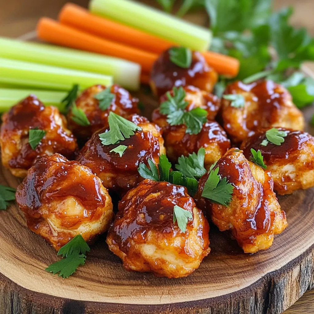 To make Air Fryer BBQ Chicken Bites, you will need a few simple ingredients. Here is the list: - 1 pound chicken breast, cut into bite-sized pieces - 1/2 cup your favorite BBQ sauce (homemade or store-bought) - 1 tablespoon olive oil - 1 teaspoon garlic powder - 1 teaspoon onion powder - 1 teaspoon smoked paprika - 1/2 teaspoon black pepper - 1/2 teaspoon salt - Fresh parsley, chopped (for garnish) Each ingredient plays a key role. The chicken breast is the main protein. It cooks quickly in the air fryer. The BBQ sauce adds a sweet and tangy flavor. You can use your favorite brand or make your own. Olive oil helps the spices stick to the chicken. It also helps with browning. The spices and seasonings are what make these bites so tasty. Garlic powder, onion powder, and smoked paprika give a great taste. Black pepper and salt help balance the flavors. Lastly, fresh parsley adds color and a fresh taste when you serve the chicken. With these ingredients, you can create a snack that is not just crispy but also packed with flavor. Enjoy making these bites for your next gathering or cozy night at home! Start by gathering a medium bowl. Cut 1 pound of chicken breast into bite-sized pieces. Add the chicken to the bowl. Pour in 1/2 cup of your favorite BBQ sauce. Then, drizzle in 1 tablespoon of olive oil. Sprinkle in 1 teaspoon each of garlic powder, onion powder, and smoked paprika. Add 1/2 teaspoon of black pepper and 1/2 teaspoon of salt. Mix everything very well. Cover the bowl and let it sit for at least 30 minutes. For more flavor, you can marinate it for up to 2 hours in the fridge. Next, set your air fryer to 400°F (200°C). Let it preheat for about 5 minutes. Preheating helps the chicken cook evenly and become crispy. Once the air fryer is hot, take the marinated chicken bites. Place them in the air fryer basket in a single layer. Do not overcrowd the basket. This lets the hot air flow around the chicken. If your air fryer is small, you might need to cook in batches. Cook the chicken bites for 10-12 minutes. Shake the basket halfway through the cooking time. This helps them cook evenly. You want your chicken to be golden brown on the outside and fully cooked inside. If you want more sauce, toss the cooked chicken bites in extra BBQ sauce. This step is optional, but it adds extra flavor. Finally, remove the chicken bites from the air fryer. Sprinkle some fresh chopped parsley on top for a nice touch. Serve the BBQ chicken bites on a platter. You can add extra BBQ sauce on the side for dipping. Pair them with crunchy celery and carrot sticks for a fun snack! Marinating your chicken bites is key. I recommend letting them soak for at least 30 minutes. The longer you marinate, the better the taste. For deeper flavor, try marinating for up to 2 hours in the fridge. The BBQ sauce, spices, and olive oil work together to make each bite more delicious. Air fryers need space to cook food evenly. If you pack too much chicken in, they won’t crisp up well. Always place the chicken bites in a single layer. If you have a lot of chicken, cook in batches. This helps each piece get that perfect crispy finish. To achieve a crispy outside, keep a few tips in mind. First, preheat your air fryer properly. This helps start the cooking process off right. Second, shake the basket halfway through cooking. This allows all sides to get that nice golden color. Lastly, don’t skip the olive oil. It helps the spices stick and adds to the crunch. {{image_2}} You can change up the flavor with different BBQ sauces. Try a sweet sauce for a tasty twist. A spicy sauce adds heat for those who love it. Or, use a tangy vinegar-based sauce for a bold taste. You can even mix sauces for a unique flavor. Adjusting the spice level is easy. If you want it mild, skip the spices or use less. For more heat, add cayenne pepper or hot sauce. You can also mix in chili powder for an extra kick. Taste as you go to find the perfect heat. Chicken is not the only option for these bites. You can use turkey for a leaner choice. Tofu is great for a plant-based meal. Just make sure to press tofu to remove excess water. Cut it into similar sizes for even cooking. To keep your Air Fryer BBQ Chicken Bites fresh, store them in an airtight container. Make sure they cool down before sealing. They can last in the fridge for about 3 to 4 days. When you want to eat them again, check for any signs of spoilage first. If you want to save some for later, freezing is a great option. Place the cooled chicken bites in a single layer on a baking sheet. Freeze them for about 1 hour until firm. Then, transfer them to a freezer bag or container. They can stay in the freezer for up to 2 months. Just make sure to label them with the date. To reheat, you can use the air fryer for best results. Preheat the air fryer to 350°F (175°C). Place the frozen or refrigerated chicken bites in the basket. Heat them for about 5 to 8 minutes. Shake the basket halfway through to ensure even warming. You can also use the microwave, but the texture might not be as crispy. Enjoy your tasty snack with your favorite dipping sauce! Yes, you can make Air Fryer BBQ Chicken Bites ahead of time. Marinate the chicken and cook it. Once cooked, let the bites cool. Store them in an airtight container in the fridge. They can last for up to three days. When you're ready to eat, just reheat them in the air fryer for a few minutes. To store leftovers, place the chicken bites in a sealed container. Make sure they are cooled before sealing. This helps prevent moisture buildup. Keep them in the fridge for up to three days. For longer storage, you can freeze them. Just make sure to use a freezer-safe container. To keep your chicken tender and juicy, marinate it for at least 30 minutes. Use olive oil in the marinade. This helps lock in moisture. Cook the chicken at the right temperature and time. Avoid overcooking to prevent dryness. A good rule is to air fry for 10-12 minutes at 400°F. You can use frozen chicken, but it's best to thaw it first. Thaw the chicken in the fridge overnight. If you're in a hurry, you can use the microwave. Once thawed, follow the marinating steps. Keep in mind that cooking time may vary slightly if the chicken is still cold. In this blog post, we explored making tasty Air Fryer BBQ Chicken Bites. I covered ingredients, like chicken breast and BBQ sauce, and shared easy steps to cook them. I provided tips to enhance flavor, keep the chicken crispy, and suggested fun variations. You can also find storage advice to keep leftovers fresh. Trying out this recipe will add fun to your meals. Enjoy each delicious bite!