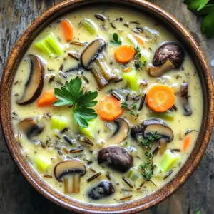 Here is what you need for this soup: - 1 cup wild rice, rinsed and drained - 1 tablespoon olive oil - 1 medium onion, chopped - 3 cloves garlic, minced - 8 ounces (about 2 cups) mushrooms, sliced (mix of cremini and button) - 2 medium carrots, diced - 2 celery stalks, diced - 6 cups vegetable broth - 1 teaspoon dried thyme - 1 teaspoon dried rosemary - 1 bay leaf - 1 cup heavy cream or coconut cream for a dairy-free option - Salt and pepper to taste - Fresh parsley, chopped (for garnish) You can boost the flavor with these extras: - A splash of white wine for richness - 1 teaspoon lemon juice for brightness - A pinch of red pepper flakes for heat If you don't have an ingredient, here are some swaps: - Use brown rice if you can’t find wild rice, but cook a bit longer. - Swap olive oil for butter for a richer taste. - Use any mushrooms you like, such as button or shiitake. - Coconut cream can replace heavy cream for a dairy-free option. These choices keep the soup tasty and flexible! Start by heating 1 tablespoon of olive oil in a skillet over medium heat. Next, add 1 medium chopped onion. Sauté the onion until it turns soft and clear, which takes about 5 minutes. Then, mix in 3 minced garlic cloves, 8 ounces of sliced mushrooms, 2 diced carrots, and 2 diced celery stalks. Cook this mixture for another 5 minutes, or until the mushrooms are tender. This step builds flavor and makes the soup rich. Transfer the sautéed veggies into your slow cooker. Add 1 cup of rinsed wild rice and 6 cups of vegetable broth. Toss in 1 teaspoon of dried thyme, 1 teaspoon of dried rosemary, and 1 bay leaf. Stir everything well to combine. Now, cover the slow cooker and set it to cook on low for 4-5 hours or on high for 2-3 hours. The rice should be soft and fluffy when done. When the soup is ready, stir in 1 cup of heavy cream or coconut cream for a dairy-free option. Season with salt and pepper to taste. Don’t forget to take out the bay leaf before serving. Ladle the soup into bowls and sprinkle fresh chopped parsley on top for a nice touch. This soup is warm, creamy, and full of flavor, perfect for any day! To get a creamy texture in your soup, use heavy cream or coconut cream. Add the cream at the end of cooking. Stir it well to blend with the other ingredients. You can also puree part of the soup to make it thicker. Just use an immersion blender. This adds creaminess while keeping some chunks for texture. Seasoning is key to great flavor. Use salt and pepper to taste. Fresh herbs like parsley add brightness. Dried thyme and rosemary bring warmth. Taste the soup before serving. Adjust the seasoning if needed. A splash of lemon juice can brighten the flavors, too. Avoid overcooking the wild rice. It should be tender but not mushy. Don’t skip the sautéing step for the veggies. This step builds flavor. Be careful with the cream; adding it too early can curdle it. Lastly, remember to remove the bay leaf before serving. It’s not good to eat! {{image_2}} You can make this soup dairy-free very easily. Just swap the heavy cream for coconut cream. Coconut cream gives a nice, rich texture. It also adds a hint of sweetness. This choice works well with the earthy mushrooms. You can enjoy a creamy soup without dairy. You can add protein for a heartier meal. Chicken is a great option. Use cooked, shredded chicken for easy mixing. If you prefer plant-based, try tofu. Use firm tofu and cut it into cubes. Add it to the slow cooker with the veggies. Both options will give you a filling soup. Herbs can change the flavor of your soup. You can try fresh parsley for brightness. For a bolder taste, add a bit of sage or dill. A sprinkle of thyme or rosemary can enhance the earthiness. Feel free to mix and match herbs based on your taste. Experimenting with herbs can make each bowl special. To store your soup, let it cool first. Then, pour the soup into airtight containers. Make sure to leave some space at the top. This helps prevent spills when freezing. You can keep the soup in the fridge for up to three days. For longer storage, go for freezing. When you are ready to enjoy the leftovers, pour the soup into a pot. Heat it over medium heat. Stir often to avoid sticking. If the soup is too thick, add a splash of broth or water. This will bring back its creamy texture. Taste and adjust with more salt or pepper if needed. To freeze the soup, use freezer-safe containers. Leave some room at the top, as liquids expand when frozen. The soup can last for up to three months in the freezer. When you want to eat it, move it to the fridge overnight to thaw. Reheat it slowly on the stove for the best flavor. Yes, you can use brown rice. However, brown rice cooks differently than wild rice. Wild rice takes longer to cook and has a unique texture. If you use brown rice, check it often. You may need to adjust the cooking time. It usually cooks faster than wild rice. This soup lasts about three to four days in the fridge. Be sure to store it in an airtight container. If you want it to last longer, consider freezing it. Just remember to leave some space in the container for expansion. Yes, you can make this soup in a regular pot. Start by sautéing the vegetables in a pot on the stove. Then, add the broth and rice. Bring it to a boil, then lower the heat. Let it simmer for about 45 minutes or until the rice is tender. Stir in the cream at the end. This blog post covered everything you need for creamy mushroom wild rice soup. We explored ingredients, cooking steps, and variations. You learned tips for the best texture and flavor. I also included storage info and answered common questions. Making this soup can be simple and fun. Try different flavors or substitutes to suit your taste. Enjoy your cooking adventure!