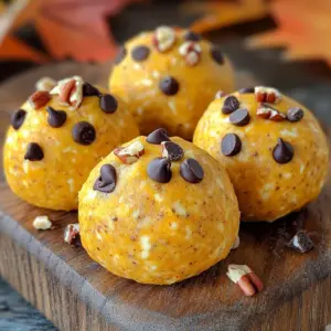 To make No-Bake Pumpkin Cheesecake Energy Balls, you need simple ingredients. Here’s what to gather: - 1 cup rolled oats - 1/2 cup pumpkin puree - 1/4 cup cream cheese, softened - 1/4 cup maple syrup - 1/2 teaspoon vanilla extract - 1/2 teaspoon ground cinnamon - 1/4 teaspoon ground nutmeg - 1/4 cup chopped pecans (optional) - 1/4 cup chocolate chips (optional) Each ingredient plays a key role. Rolled oats give a nice base. The pumpkin puree adds moisture and flavor. Cream cheese brings a creamy texture, while maple syrup sweetens without being too heavy. Vanilla extract gives a warm scent. Ground cinnamon and nutmeg enhance the spice profile. You can also add chopped pecans or chocolate chips for extra fun. These optional add-ins add crunch or sweetness. Feel free to mix and match based on your taste. The beauty of these energy balls is their flexibility. Enjoy making your own version! Mixing Dry Ingredients Start by mixing the dry ingredients. In a large bowl, add 1 cup of rolled oats. This will give your energy balls a hearty base. Then, sprinkle in 1/2 teaspoon of ground cinnamon and 1/4 teaspoon of ground nutmeg. These spices add warmth and flavor. Adding Wet Ingredients Next, add the wet ingredients to the bowl. Pour in 1/2 cup of pumpkin puree. This gives the balls a nice fall flavor. Add 1/4 cup of softened cream cheese for creaminess. Then, drizzle in 1/4 cup of maple syrup and 1/2 teaspoon of vanilla extract. Mix everything well until the ingredients combine smoothly. Incorporating Optional Ingredients If you want extra crunch, fold in 1/4 cup of chopped pecans. You can also add 1/4 cup of chocolate chips for a sweet touch. These are optional, but they make the energy balls even more delicious. Rolling the Mixture Now it’s time to shape the mixture. Take about 1 tablespoon of the mixture and roll it into a ball using your hands. This step is fun and gives each ball a nice shape. Keep rolling until you form all the mixture into balls. Placing on Baking Sheet Once rolled, place each ball on a baking sheet lined with parchment paper. This helps prevent sticking. Make sure to leave some space between the balls, so they don’t touch each other. Refrigeration Time After placing the balls on the baking sheet, it’s important to chill them. Put the baking sheet in the fridge for at least 30 minutes. This cooling time helps them firm up. Importance of Firming Up Chilling the energy balls makes them easier to eat. It also helps the flavors blend together. Once they are set, you can enjoy them right away or store them for later. Achieving the Right Texture To get the right texture for your energy balls, use the right mix of wet and dry ingredients. The oats should soak up moisture from the pumpkin and cream cheese. If the mix is too dry, add a splash of maple syrup. If it’s too wet, add more oats. You want a dough that sticks together but isn’t too sticky. Tips for Easier Rolling Rolling the mixture into balls can be tricky. To make it easier, wet your hands with water. This helps keep the mixture from sticking. You can also chill the mixture for about 10 minutes before rolling. This makes it firmer and easier to shape. Suggestions for Additional Spices You can spice up your energy balls with more than just cinnamon and nutmeg. Try adding a pinch of ginger or allspice for warmth. A dash of clove can also add a nice touch. Experiment with what you have on hand to make them uniquely yours. Using Different Sweeteners Maple syrup is a great choice, but you can switch it up. Honey or agave syrup works well too. If you want less sugar, use mashed bananas or applesauce. Adjust the amount based on your taste. Creative Serving Suggestions Serve these energy balls in a fun way. Arrange them on a colorful plate for a party. You can also stack them in a jar for a rustic look. They make great snacks for kids and adults alike. Packaging for Gifts These energy balls make lovely gifts! Use small boxes or cellophane bags to package them. Add a ribbon for a special touch. Gift them to friends or family during the holidays, and they will surely appreciate the thought. {{image_2}} You can mix up the flavors of these energy balls easily. Try adding different spices. Swap ground nutmeg for a hint of ginger. This change adds warmth and zest. You can also experiment with extracts. Almond extract gives a great twist instead of vanilla. For seasonal add-ins, consider cranberries or dried apples. These fruits add a sweet, chewy texture. You can even use pumpkin spice mix for extra flavor. This keeps the energy balls festive and fun. If you need gluten-free options, use certified gluten-free oats. Many brands offer this choice. Make sure to check the labels. For a vegan version, swap cream cheese with a plant-based cream cheese. Agave syrup or maple syrup works well instead of honey. These changes keep the flavor rich and creamy while meeting dietary needs. Pair these energy balls with dips like yogurt or nut butter. This adds a creamy touch and extra protein. You can also serve them with a smoothie or a cup of tea. For a fun twist, serve them at parties with a fruit platter. They look great and taste amazing alongside fresh fruits! Store your No-Bake Pumpkin Cheesecake Energy Balls in an airtight container. This keeps them fresh and tasty. Place the container in the fridge. It helps to keep the energy balls cool and firm. These energy balls stay fresh for up to one week in the fridge. To make them last longer, always check for any signs of spoilage. If they smell off or look strange, it's best to throw them away. You can freeze the energy balls if you want to keep them longer. Just place them in an airtight container or freezer bag. Make sure to label the bag with the date. When you want to eat them, thaw them in the fridge overnight. They'll taste just as good as fresh! The prep time for these energy balls is just 15 minutes. You can mix the ingredients quickly. After that, chill them for 30 minutes. This makes a total time of 45 minutes for the whole recipe. Yes, you can make these energy balls ahead of time. They last up to one week in the fridge. Store them in an airtight container to keep them fresh. This makes them perfect for snacks or quick treats. If you need a substitute for cream cheese, try using Greek yogurt. It has a similar texture and adds protein. You can also use vegan cream cheese if you want a dairy-free option. You can have fun with toppings! Roll the energy balls in crushed nuts, shredded coconut, or cocoa powder. You can also drizzle melted chocolate or add a sprinkle of sea salt for extra flavor. Mix and match to find your favorite! These No-Bake Pumpkin Cheesecake Energy Balls are simple and tasty. We covered ingredients, step-by-step prep, and helpful tips. You can easily customize flavors and adapt for various diets. Make these energy balls ahead of time and store them right. They are perfect for snacks or gifts. With a few modifications, you can enjoy these no-bake treats anytime. Enjoy making and eating these delicious energy balls!