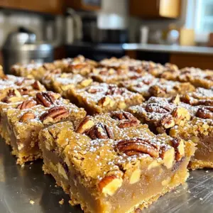 - 1 cup unsalted butter, melted - 1 cup packed brown sugar - 1/2 cup granulated sugar - 2 large eggs - 1 teaspoon vanilla extract - 2 cups all-purpose flour - 1 teaspoon baking powder - 1/2 teaspoon salt - 1 cup pecans, roughly chopped - 1/2 cup semi-sweet chocolate chips (optional) For these Brown Sugar Pecan Pie Blondies, you need simple ingredients that pack a lot of flavor. The butter gives richness, while the brown sugar adds a deep, caramel taste. The granulated sugar balances the sweetness. You will use two large eggs to help bind the mix. A teaspoon of vanilla extract brings warmth to the dessert. The flour provides structure, and the baking powder helps them rise. Salt enhances all the flavors, so don’t skip it! Pecans add a crunchy texture and nutty flavor. If you like, toss in some semi-sweet chocolate chips for extra sweetness and a fun twist. This combo creates a dessert that is rich, chewy, and oh-so-decadent. - Mixing bowls - Whisk and spatula - 9x13 inch baking pan - Measuring cups and spoons To make these blondies, gather a few tools. You need mixing bowls to combine your ingredients. A whisk is perfect for mixing the wet ingredients. A spatula helps fold in the pecans and chocolate chips. Use a 9x13 inch baking pan to give the blondies their shape. Measuring cups and spoons will ensure you have the right amounts for each ingredient. Having these tools on hand will make your baking process smooth and fun! - Preheat oven to 350°F (175°C). - Grease a 9x13 inch baking pan. Start by preheating your oven. This step ensures even baking. Greasing the pan prevents the blondies from sticking. Use a little butter or cooking spray for best results. - Combine melted butter with both sugars. - Incorporate eggs and vanilla extract. - Whisk dry ingredients and combine with wet ingredients. In a large bowl, mix the melted butter with brown sugar and granulated sugar. Stir until smooth. Then add eggs, one at a time, mixing well. Next, pour in the vanilla extract for flavor. In another bowl, whisk together flour, baking powder, and salt. Gradually mix this dry blend into your wet mixture. Be careful not to overmix; just combine until smooth. - Fold in pecans and chocolate chips. - Bake the batter in the oven. - Cooling time before cutting. Now it’s time to fold in the chopped pecans. If you want extra sweetness, add chocolate chips too. Spread the batter in the greased pan evenly. Bake for 25 to 30 minutes. You know they’re done when the top is golden brown. A toothpick should come out clean. Let the blondies cool in the pan for at least 15 minutes before cutting them into squares. This cooling step helps them set properly, making for easier serving. To make the best blondies, avoid overmixing the batter. When you add the dry ingredients, mix until just combined. Overmixing can make the blondies tough. You want them to be soft and chewy. To check for doneness, use a toothpick. Insert it into the center of the blondies. If it comes out clean or with a few crumbs, they are ready. If the toothpick has wet batter, bake for a few more minutes. Serve your blondies warm or at room temperature. Warm blondies taste great and have a soft texture. Room temperature blondies are easier to slice and serve. For a special touch, pair them with ice cream. Vanilla ice cream is a classic choice. You can also add toppings like whipped cream or caramel sauce. These extras make your dessert even more enjoyable! {{image_2}} You can swap out pecans for other nuts. Walnuts add a nice crunch. They have a strong flavor that pairs well with brown sugar. Almonds are another great choice. They give a lighter taste and a different texture. Just chop them roughly, just like the pecans. This helps them blend well into the batter. Want to make your blondies stand out? Add spices like cinnamon or nutmeg. These warm spices bring a cozy vibe to your dessert. They blend well with the sweetness of brown sugar. You can also change the chocolate chips. Try using white chocolate or butterscotch chips. These will add a creamy sweetness. Just remember to adjust the amount to your taste. Each of these changes makes the recipe yours. Enjoy experimenting! To store your Brown Sugar Pecan Pie Blondies at room temperature, follow these steps: - Once cool, cut the blondies into squares. - Place them in an airtight container. - Keep the container in a cool, dry spot. These blondies will stay fresh for up to three days. The sweet smell will fill your kitchen! For longer storage, refrigeration is a great option. - Wrap the blondies tightly in plastic wrap. - Place the wrapped blondies in an airtight container. - Store them in the fridge for up to a week. This helps maintain their rich flavor and moist texture. If you want to freeze them, here's how: - Cut the blondies into squares. - Wrap each piece in plastic wrap. - Place them in a freezer-safe bag or container. - Label the bag with the date. You can freeze them for up to three months. When you're ready to enjoy, let them thaw at room temperature or warm them in the oven. Can I use light brown sugar instead of dark brown sugar? Yes, you can. Light brown sugar has less molasses than dark brown sugar. This change will make your blondies a bit lighter in flavor. The texture will stay the same. If you want a richer taste, stick with dark brown sugar. How do I know when the blondies are done baking? To check for doneness, insert a toothpick into the center. If it comes out clean or with a few moist crumbs, they are done. The top should look golden brown. Remember, they will continue to cook a bit after you take them out. Can I make these blondies ahead of time? Yes! You can prepare the batter and store it in the fridge for up to two days. Just cover it well. When you're ready to bake, let it sit at room temperature for about 30 minutes before pouring it into the pan. Enjoy fresh blondies anytime! Now you know how to make delicious blondies from scratch. We covered the main ingredients, necessary equipment, and step-by-step instructions. Remember the tips to avoid overmixing and to check for doneness. You can also try different nuts and flavors. Lastly, I explained how to store them properly. Enjoy making these treats and share them with friends. With a few simple steps, you'll create a sweet snack everyone will love. Happy baking!