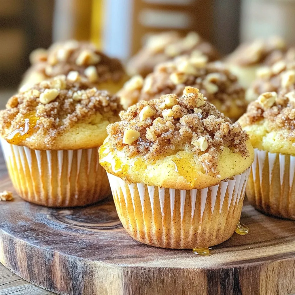 - 2 cups all-purpose flour - 1 cup brown sugar, packed - 1 tablespoon baking powder - 1/2 teaspoon baking soda - 1/2 teaspoon salt - 1/2 cup unsalted butter, melted - 2 large eggs - 1 cup buttermilk (or 1 cup milk with 1 tablespoon vinegar) - 1 teaspoon vanilla extract - 1/2 cup chopped nuts (walnuts or pecans) - For the streusel topping: - 1/3 cup all-purpose flour - 1/3 cup brown sugar, packed - 1 teaspoon ground cinnamon - 2 tablespoons unsalted butter, cold and diced Gather these ingredients before you start. The dry ingredients form the base of the muffin. The wet ingredients add moisture and flavor. Optional nuts give a nice crunch. The streusel topping adds a sweet, crumbly finish. Each part plays an important role in making your muffins delicious. Preheat your oven to 350°F (175°C). Line a muffin tin with paper liners. You can also grease it with non-stick spray. This helps the muffins come out easily after baking. In a large bowl, mix together 2 cups of all-purpose flour, 1 cup of brown sugar, 1 tablespoon of baking powder, 1/2 teaspoon of baking soda, and 1/2 teaspoon of salt. Whisk these until they blend well. This mix gives muffins their nice rise and sweet flavor. In another bowl, combine 1/2 cup of melted unsalted butter, 2 large eggs, 1 cup of buttermilk, and 1 teaspoon of vanilla extract. Whisk until everything is smooth. This creates a rich base for your muffins. Now, slowly add the wet mix to the dry mix. Stir gently until just combined. A few lumps are fine. If you like nuts, fold in 1/2 cup of chopped walnuts or pecans at this stage. Don’t overmix; this keeps your muffins tender. For the streusel topping, in a small bowl, combine 1/3 cup of all-purpose flour, 1/3 cup of brown sugar, and 1 teaspoon of ground cinnamon. Add 2 tablespoons of cold diced butter. Use a fork or your fingers to mix until it looks like coarse crumbs. This adds a sweet crunch on top. Divide the muffin batter into the muffin cups, filling each about 2/3 full. Generously sprinkle the streusel topping over each muffin. Bake in your preheated oven for 18-20 minutes. To check if they are done, insert a toothpick into the center. If it comes out clean, your muffins are ready. To make your muffins moist, do not overmix the batter. When you mix the wet and dry ingredients, stir until just combined. A few lumps are okay. Overmixing makes the muffins tough. Use room temperature ingredients for better mixing. Also, fill the muffin cups about two-thirds full for a perfect rise. You can add spices like nutmeg or ginger for a warm flavor. Consider mixing in chocolate chips or dried fruit. Chopped nuts, like walnuts or pecans, add crunch and taste. You can also switch brown sugar for maple syrup for a unique twist. Serve the muffins warm on a rustic wooden platter. Drizzle honey on top for extra sweetness. You can add fresh fruit or a sprinkle of powdered sugar for a nice touch. For a fun idea, place muffins in colorful liners. This makes them look festive and inviting. Enjoy! {{image_2}} For those with dietary needs, you can easily adapt this recipe. - Gluten-free options: Use a gluten-free flour blend instead of all-purpose flour. Look for one with xanthan gum for better texture. - Dairy-free alternatives: Swap buttermilk for almond milk or oat milk mixed with a bit of vinegar. Use coconut oil instead of butter for a dairy-free option. You can mix up the flavor of your muffins with simple tweaks. - Different nut options: Try using almonds or hazelnuts instead of walnuts or pecans. Each nut brings a unique taste and texture. - Adding fruits: Fold in fresh blueberries or ripe bananas into the batter for extra moisture and flavor. These fruits add a pop of color and sweetness. Incorporate seasonal flavors to keep things exciting. - Incorporating seasonal spices: Add a pinch of nutmeg or pumpkin spice in fall for a cozy twist. In winter, consider a sprinkle of ginger for warmth. - Toppings: Use a sprinkle of toasted coconut in the summer or a drizzle of maple syrup in spring for a fresh touch. These variations ensure your brown sugar streusel muffins stay fun and tasty no matter the season! To keep your brown sugar streusel muffins fresh, store them in an airtight container. This helps lock in moisture. Place a paper towel in the container. It absorbs excess moisture and keeps muffins from getting soggy. If you have leftover muffins, let them cool completely before sealing them up. This prevents condensation from making them wet. Freezing brown sugar streusel muffins is easy. First, wrap each muffin in plastic wrap. Then, place them in a freezer-safe bag or container. This keeps them fresh for up to three months. When you want to enjoy a muffin, take one out and let it thaw at room temperature. You can also warm it in the microwave for about 15-20 seconds. At room temperature, these muffins stay fresh for about three days. If you want them to last longer, store them in the fridge. In the fridge, they can last up to a week. Just remember to seal them well to keep them tasty! Yes, you can make these muffins ahead. Bake them and let them cool. Store them in an airtight container for up to three days. You can also freeze them for up to three months. Just thaw overnight in the fridge before serving. Your muffins are done when a toothpick comes out clean. Insert it in the center of a muffin. If it’s wet or sticky, bake them a few more minutes. They should be golden brown and spring back when touched. Yes, you can skip the nuts if you don't like them. The muffins will still taste great without them. You can add chocolate chips or dried fruit instead for extra flavor. Yes, you can use regular milk. To make it like buttermilk, add one tablespoon of vinegar to the milk. Let it sit for about five minutes. This helps create a similar tangy flavor. To reheat muffins, place them in the microwave for about 10-15 seconds. You can also warm them in the oven at 350°F (175°C) for about five minutes. This will bring back their soft texture and warmth. This blog post covered the essential ingredients and steps for making delicious muffins. I shared tips for keeping them moist and variations to make them your own. Remember, the key is to mix carefully and enjoy creativity with flavors. Quick storing tips help maintain freshness, and FAQs clear up common doubts. With these insights, you can bake perfect muffins anytime. You'll love the results, and sharing them will be a treat for everyone. Happy baking!