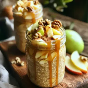 To make Caramel Apple Overnight Oats, gather these simple ingredients: - 1 cup rolled oats - 1 1/2 cups almond milk (or any milk of choice) - 1 medium apple, diced (preferably a sweet variety like Honeycrisp) - 2 tablespoons caramel sauce (store-bought or homemade) - 1 tablespoon chia seeds (optional, for added texture) - 1 teaspoon ground cinnamon - 1 tablespoon maple syrup (adjust based on sweetness preference) - Pinch of salt - Chopped nuts for topping (such as walnuts or pecans) - Extra apple slices for garnish These ingredients blend well to create a creamy, sweet, and satisfying breakfast. The rolled oats serve as the base, soaking up the milk overnight. The diced apple adds a delightful crunch and natural sweetness. The caramel sauce gives a rich, indulgent flavor that makes morning meals special. Don't forget the chia seeds! They add texture and boost nutrition. Ground cinnamon and maple syrup enhance the overall taste, while a sprinkle of chopped nuts provides a nice crunch on top. Finally, use extra apple slices as a pretty and tasty garnish. 1. Start by mixing the rolled oats and almond milk in a bowl. 2. Add the diced apple, chia seeds, cinnamon, maple syrup, and salt. Stir well. 3. Now, drizzle the caramel sauce over the mixture. Gently fold it in, saving some for later. 4. Divide the mixture into two mason jars or containers. Seal them tightly. - Soaking overnight is key. It helps the oats absorb the liquid and soften. - Aim for at least 4-6 hours in the fridge for the best texture. 1. In the morning, stir the oats to mix everything well. 2. If you want a creamier texture, add a splash of almond milk. 3. Top with chopped nuts, extra apple slices, and a drizzle of caramel sauce before serving. To make the best caramel apple overnight oats, focus on consistency. You want your oats creamy but not runny. Start with 1 1/2 cups of almond milk for two servings. If it's too thick, add a splash more milk in the morning. Choosing the right apple variety is key. I love Honeycrisp apples for their sweetness and crunch. You can also use Fuji or Gala apples. Their natural sweetness pairs well with caramel. Feel free to swap out sweeteners based on your taste. You can use honey, agave syrup, or even coconut sugar. Each option brings a unique flavor to your oats. Nuts add crunch and flavor. I recommend walnuts or pecans, but you can try almonds or hazelnuts. Toasting them first enhances the taste. Serving your oats in mason jars looks great. You can layer them with apple slices and nuts for a fun look. Drizzle some extra caramel sauce on top for a sweet touch. Additions can make your oats even better. Try a sprinkle of nutmeg or a dollop of yogurt for creaminess. Fresh berries can also brighten up your dish. {{image_2}} You can add spices to change the taste. Nutmeg brings warmth, and vanilla adds sweetness. These spices blend well with the apple and caramel flavors. You can also mix in different fruits. Try bananas, berries, or peaches for a fresh twist. Each fruit adds its own charm to the oats. If you need dairy-free options, almond milk works great. You can use oat milk or coconut milk too. These milks keep the creamy texture without dairy. For gluten-free needs, choose certified gluten-free rolled oats. This way, everyone can enjoy this tasty breakfast delight. In fall, add pumpkin spice or pecans for a cozy feel. These flavors evoke the season and make the dish special. In summer, use fresh berries or stone fruits like cherries. These fruits brighten the dish and give a refreshing taste. Each season offers a chance to make this recipe unique. To keep your caramel apple overnight oats fresh, use airtight containers. Mason jars are great because they seal tightly. This helps lock in moisture and flavor. If you don't have mason jars, any container with a lid will do. Make sure to fill the jar close to the top. This reduces air space and keeps the oats from drying out. You can store your overnight oats in the fridge for up to five days. After this time, they may lose their taste and texture. Look out for changes like a sour smell or slimy texture. These signs mean it’s time to toss them. You can enjoy your oats cold or warm. If you like them warm, take the jar out of the fridge. Microwave it for about 30 seconds. Stir and check the temperature. If it's not warm enough, heat it for another 10 seconds. Be careful not to overheat. This can make the oats mushy. Enjoy your creamy, tasty breakfast! Overnight oats are a simple and tasty breakfast. You mix rolled oats with liquid, like almond milk, and let them sit in the fridge overnight. This process allows the oats to soak up the milk, making them soft and creamy. You can add fruits, nuts, and other flavors to make them your own. Yes, you can use quick oats, but the texture will change. Quick oats cook faster and become mushy when soaked. Rolled oats hold their shape better and provide a chewier bite. If you want a creamy texture, quick oats work well. For a heartier bowl, stick with rolled oats. To sweeten your oats, try using maple syrup or honey. You can also add mashed bananas or applesauce. Another way is to mix in a bit of vanilla extract. These options add sweetness without being too sugary. Adjust the amount based on your taste. Yes, this recipe can easily be made vegan. Use almond milk or any plant-based milk. For the caramel sauce, look for vegan options or make your own using coconut milk and sugar. This way, you can enjoy a delicious vegan breakfast. You can get creative with toppings! Here are some ideas: - Chopped nuts like walnuts or pecans for crunch - Fresh fruit slices like bananas or berries for sweetness - A sprinkle of seeds for added texture - Extra cinnamon or cocoa powder for flavor Feel free to mix and match your favorites! Overnight oats are easy to prepare and fun to customize. We discussed how to mix oats, milk, and tasty toppings like apples and caramel. Soaking your oats overnight creates the best texture. Remember, you can switch up ingredients to fit your taste and diet. Try different fruits or spices, and enjoy your oats cold or warm. With simple storage tips, your oats will stay fresh. Now, go create your perfect bowl of overnight oats!