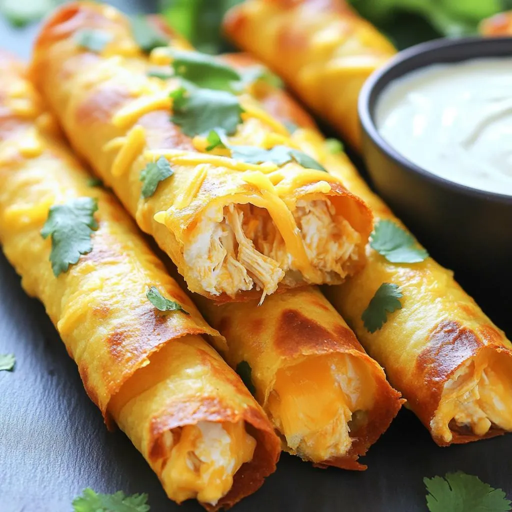 To make these tasty taquitos, you need some key ingredients: - 2 cups cooked chicken, shredded - 1/2 cup buffalo sauce - 1 cup shredded cheddar cheese - 1 tablespoon cream cheese, softened - 1 teaspoon garlic powder - 1/2 teaspoon onion powder - Salt and pepper to taste - 10 small corn tortillas - Olive oil spray for coating These ingredients come together to create a spicy, cheesy filling. The shredded chicken gives a good base, while buffalo sauce adds heat. Cream cheese keeps the mixture creamy. For extra flavor, consider adding these: - Fresh cilantro, chopped for garnish (optional) Cilantro adds a fresh touch, making your dish look bright and appealing. You can also use green onions or jalapeños if you like. You can swap out a few ingredients if needed: - Use rotisserie chicken for faster prep. - Try a different cheese, like Monterey Jack. - Swap buffalo sauce for a milder hot sauce if you prefer less heat. These substitutions make your cooking easier and still keep the flavor tasty. Don't hesitate to get creative! To start, gather your ingredients. You need cooked chicken, buffalo sauce, cheddar cheese, cream cheese, garlic powder, onion powder, salt, and pepper. In a large bowl, add the shredded chicken and buffalo sauce. Mix them well. Next, add the cheddar cheese and cream cheese. Blend these ingredients until they are fully combined. Sprinkle in the garlic powder and onion powder. Season with salt and pepper to taste. Now, your buffalo chicken mixture is ready! Next, get your corn tortillas. Heat them in the microwave for about 30 seconds. This makes them soft and easy to roll. Take one tortilla and place about 2 tablespoons of the buffalo chicken mixture at the bottom third. Carefully roll the tortilla, tucking in the edges as you go. This keeps the filling inside. Repeat this process until all the mixture is used. You should have about ten rolled taquitos. Now, it’s time to cook! Preheat your air fryer to 375°F (190°C). While it heats, lightly spray the taquitos with olive oil. This helps them become crispy. Place the taquitos in a single layer in the basket. Make sure not to overcrowd them. Cook the taquitos for 8 to 10 minutes. Flip them halfway through for even cooking. They should turn golden brown and crispy. Once done, take them out and let them cool for a few minutes. Enjoy your delicious buffalo chicken taquitos! To make your taquitos crispy, spray them with olive oil. This helps them brown nicely. Preheat your air fryer to 375°F (190°C) for best results. Cook them in a single layer, and don’t crowd the basket. Flip them halfway through cooking for even crispiness. Watch them closely; they should be golden brown in about 8-10 minutes. Warm the corn tortillas in the microwave for 30 seconds. This makes them soft and easy to roll. Place about 2 tablespoons of filling at the bottom third of each tortilla. Tuck in the sides and roll tightly. If you roll them too loosely, the filling may spill out during cooking. Buffalo chicken taquitos are great with sauces. The classic choice is extra buffalo sauce for a kick. Ranch dressing is a cool and creamy option. You can also try blue cheese dressing for a bold flavor. Don’t forget to garnish with fresh cilantro for a nice touch! {{image_2}} You can switch up the meat in your taquitos. Use shredded beef or pork for a fun twist. Ground turkey or chicken works well too. Just mix it with buffalo sauce like usual. This keeps the flavor strong and tasty. You can even try using cooked shrimp for a seafood version. Each protein brings a unique taste and texture to your meal. If you want to skip the meat, I have great options. Try using black beans or lentils for protein. Just mash them up and mix with buffalo sauce. Add in some diced bell peppers and onions for crunch. You can also use a mix of vegetables like zucchini, corn, and spinach. These add flavor and color. Don’t forget the cheese for that creamy touch! Buffalo sauce is fantastic, but don’t stop there. You can try different sauces for a new taste. BBQ sauce gives a sweet twist. Sriracha adds heat for spice lovers. For a creamy version, mix ranch or blue cheese dressing into your filling. You could even make a sweet chili sauce for a fun blend. Explore these options to find your favorite flavor combo! To store leftover taquitos, let them cool down first. Place them in an airtight container. You can keep them in the fridge for up to three days. To prevent them from getting soggy, you can use paper towels inside the container. This absorbs any moisture. For reheating, the air fryer works best. Set it to 350°F (175°C). Heat the taquitos for about 5-7 minutes. This keeps them crispy on the outside. You can also use a microwave, but they may get soft. If using a microwave, cover with a paper towel and heat for 1-2 minutes. You can freeze taquitos for later. After you roll them, place them on a baking sheet. Freeze them for about an hour until firm. Then, transfer them to a freezer bag. They can last up to three months in the freezer. When you’re ready to eat, cook them straight from frozen. Just add a few extra minutes to the cooking time. Yes, you can use flour tortillas for this recipe. Flour tortillas are softer and may be easier to roll. However, corn tortillas give a nice crunch and flavor. If you choose flour, heat them briefly to make them more pliable. This helps prevent breaking when you roll them. To spice up your Buffalo chicken taquitos, add more buffalo sauce. You can also mix in diced jalapeños or some crushed red pepper flakes. Another option is to use spicy cheese, like pepper jack or add a dash of hot sauce to the filling. Adjust the heat to your taste. Buffalo chicken taquitos taste great with ranch or blue cheese dressing. You can also serve them with extra buffalo sauce for a kick. If you prefer something different, try a creamy avocado dip or a zesty cilantro lime sauce. These options add extra flavor and make your meal more fun. In this blog post, we explored all you need to know about Buffalo Chicken Taquitos. We discussed the main and additional ingredients, along with tasty substitutions. I shared step-by-step instructions for preparing and cooking these snacks in an air fryer. You also learned tips for crispy taquitos, rolling techniques, and best sauces for dipping. Remember, you can change up proteins or go vegetarian too. With the right storage and reheating methods, your leftover taquitos will stay delicious. Enjoy making this fun dish your own!