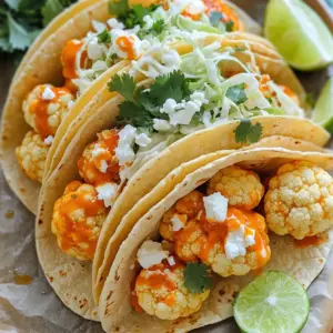 - 1 medium head of cauliflower, cut into bite-sized florets - 1 cup buffalo sauce (store-bought or homemade) - 1 teaspoon garlic powder - 1 teaspoon onion powder - 1 teaspoon smoked paprika - 1/2 teaspoon salt - 1/2 teaspoon black pepper - 8 small corn or flour tortillas - 1/2 cup shredded cabbage - 1/4 cup crumbled feta cheese (or vegan feta) - Fresh cilantro, for garnish - Lime wedges, for serving This recipe starts with fresh cauliflower florets. Choose a medium head that is firm and free of brown spots. The cauliflower gives a great base for your tacos. Next, you need buffalo sauce. You can buy it or make your own if you prefer. The sauce adds the zing that makes these tacos special. For seasoning, garlic powder, onion powder, smoked paprika, salt, and black pepper bring out the best flavor. Mix these spices well with the cauliflower. They add depth without overpowering the dish. Each spice plays a role in creating a rich, balanced taste. Toppings are key for adding texture and freshness. Use small corn or flour tortillas as your base. They hold everything together nicely. Shredded cabbage gives a nice crunch. Crumbled feta cheese, or vegan feta, adds creaminess. Finally, fresh cilantro and lime wedges brighten up the flavors. You can squeeze lime over the tacos right before you take a bite. This adds a fresh burst of flavor that is hard to beat. First, preheat your air fryer to 400°F (200°C). This step ensures even cooking for your tacos. While the air fryer heats, get your cauliflower ready. Cut one medium head of cauliflower into bite-sized florets. In a large mixing bowl, add the cauliflower florets. Drizzle one tablespoon of olive oil over them. Then, add one teaspoon each of garlic powder, onion powder, and smoked paprika. Sprinkle in half a teaspoon of salt and black pepper. Toss everything well, so every piece is coated. Next, pour one cup of buffalo sauce over the cauliflower. Toss again until all the florets are nicely covered. Now, it’s time to cook! Place the seasoned cauliflower in the air fryer basket. Make sure to arrange the pieces in a single layer. This helps them cook evenly. If you have a lot, you may need to work in batches. Air fry the cauliflower for 12 to 15 minutes. Shake the basket halfway through the cooking time. This helps to get that perfect crispy texture. Check for crispiness. The cauliflower should be tender and golden brown when done. While the cauliflower is cooking, warm your tortillas. Heat a dry skillet over medium heat. Place the tortillas in the skillet for about 20 to 30 seconds on each side. This makes them soft and easy to fold. Once the cauliflower is ready, it’s taco time! Lay a few pieces of crispy buffalo cauliflower on each tortilla. Top with shredded cabbage and crumbled feta cheese. Don’t forget the fresh cilantro for a burst of flavor! Serve your tacos with lime wedges on the side. A squeeze of lime adds a zesty touch that’s simply delightful. To get crispy cauliflower, start with a good coating. Mix the cauliflower with olive oil and spices well. Make sure every piece is covered evenly. This helps the cauliflower get that nice crunch. If you have a lot of cauliflower, cook it in batches. Overcrowding the air fryer can make it soggy. If you want to make your own buffalo sauce, combine hot sauce, melted butter, and a dash of vinegar. This mix gives you a fresh flavor. You can also add extra spices for fun. Try cayenne for heat or smoked paprika for depth. These small changes can make a big difference. Layer your tacos for the best taste. Start with crispy buffalo cauliflower as the base. Next, add shredded cabbage for crunch. Crumbled feta cheese adds creaminess. Finish with fresh cilantro for a burst of flavor. If you want a twist, use avocado or a dollop of Greek yogurt instead of feta. This can change the whole feel of the dish! {{image_2}} You can switch up the protein in these tacos easily. If you want more crunch, add chickpeas. Roasted chickpeas bring a nutty flavor and a great texture. You can also use cauliflower florets alone. They are the star of this dish. If you crave something heartier, consider adding chicken or tofu. Grilled chicken adds a nice touch of flavor. Marinate it in buffalo sauce for a spicy kick. For a plant-based option, use firm tofu. Press the tofu to remove excess water and toss it in the same sauce for a flavorful bite. If you need a gluten-free option, choose corn tortillas. They are tasty and hold up well with the fillings. You can also find gluten-free flour tortillas. Check the labels to ensure they are safe for your needs. For binding, you can use a mix of almond flour and ground flaxseed. This mix helps hold everything together without gluten. It also adds a nice nutty flavor. To make these tacos vegan, swap the feta cheese for a dairy-free version. Look for vegan feta at your local store. You can also make your own using blended cashews, lemon juice, and herbs. To make the dish fully plant-based, skip any animal products. Use the buffalo sauce made with plant-based ingredients. With these changes, you can enjoy a tasty meal that fits your diet. Store your leftover tacos in an airtight container. This keeps them fresh longer. Place a paper towel in the container to absorb moisture. You can keep them in the fridge for about 3 days. After that, the cauliflower may lose its crispiness. To reheat without losing texture, use the air fryer. Set it to 350°F (175°C) and heat for about 5 minutes. Check every minute to avoid overcooking. This helps keep the cauliflower crispy. You can also use a skillet over medium heat. Just warm the tacos for a couple of minutes on each side. You can prepare the cauliflower in advance. Just cut it into florets and store in the fridge for up to 2 days. For freezing, place the seasoned cauliflower on a baking sheet. Freeze until solid, then transfer to a bag. This way, you can use it later for quick meals. Yes, you can make these tacos spicy! To do this, try these tips: - Add more buffalo sauce to your cauliflower. - Mix in chopped jalapeños or hot sauce. - Use spicy seasoning blends, like cayenne pepper or chili powder. Adjust the heat to suit your taste. Start with a little, then add more if needed. If you want alternatives to buffalo sauce, here are some options: - Hot sauce mixed with melted butter for a classic taste. - BBQ sauce for a sweeter flavor. - Sriracha for a zesty twist. You can also try homemade sauces with spices and vinegar. To keep your tortillas from getting soggy, follow these tips: - Warm them in a dry skillet for a few seconds. This helps them stay crisp. - Use fresh tortillas. Store them in a cool, dry place. - Avoid overloading your tacos with wet ingredients. By handling them well, you can keep your tacos crunchy and tasty! This article covered how to make tasty buffalo cauliflower tacos. You learned about key ingredients like cauliflower, buffalo sauce, and spices. I shared steps for preparing, cooking, and assembling your tacos. Tips on keeping cauliflower crispy and options for toppings enhance the dish. You can explore variations to suit your needs, along with storage and reheating advice. In the end, these tacos are easy to make and fun to enjoy. Embrace this recipe for delicious meals that everyone can love.