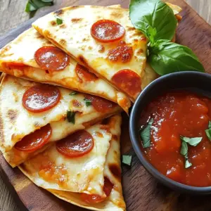 To make pepperoni pizzadillas, gather these simple ingredients: - 4 large flour tortillas - 1 cup shredded mozzarella cheese - 1 cup sliced pepperoni - 1/2 cup marinara sauce (plus extra for dipping) - 1/2 teaspoon Italian seasoning - 1/4 teaspoon garlic powder - 1 tablespoon olive oil - Fresh basil leaves for garnish (optional) These ingredients blend well together to create a tasty treat. The large flour tortillas serve as the base. They hold all the goodness inside. Shredded mozzarella cheese melts beautifully, making each bite gooey and satisfying. Sliced pepperoni adds a savory kick that everyone loves. Marinara sauce brings a tangy flavor. It also acts as a great dip. The Italian seasoning and garlic powder enhance the overall taste. Olive oil keeps the pizzadillas from sticking to the skillet and helps them crisp up nicely. Finally, fresh basil leaves add a pop of color and freshness when serving. Now that you know what you need, it’s time to start cooking! {{ingredient_image_1}} First, heat your skillet over medium heat. Add one tablespoon of olive oil to the skillet. Let it warm for a minute. This helps create a nice crispy crust. Next, take one large flour tortilla. Place it in the skillet. Sprinkle half a cup of shredded mozzarella cheese evenly on top. Layer half a cup of sliced pepperoni over the cheese. Drizzle a quarter cup of marinara sauce on the pepperoni. Now, sprinkle a pinch of Italian seasoning and garlic powder on top. Add the rest of the mozzarella cheese. Finally, place a second tortilla on top. This makes a tasty sandwich. Cook the bottom side for about three to four minutes. You want it golden brown and crispy. Keep an eye on it to prevent burning. When it looks good, carefully flip the pizzadilla with a large spatula. Cook the other side for another three to four minutes. It should be golden and the cheese should melt nicely. Once cooked, remove the pizzadilla from the skillet. Let it cool for a minute. Use a pizza cutter to slice it into wedges. Serve the pizzadilla warm. Offer extra marinara sauce for dipping. If you like, add fresh basil leaves on top for a nice touch. Enjoy your tasty treat! To get that perfect crisp on your pepperoni pizzadillas, start with the right skillet temperature. Heat your skillet over medium heat. This helps the tortillas cook evenly without burning. Use olive oil for a nice, golden color. Just one tablespoon is enough. Coat the skillet lightly to avoid soggy spots. For the best melt, I recommend using shredded mozzarella cheese. It melts easily and stretches beautifully. Layer your cheese well. Start with half on the first tortilla, then add pepperoni, sauce, and more cheese before topping with the second tortilla. This layering traps heat and helps the cheese melt fully. Timing is key to perfect pizzadillas. You’ll know they are done when the bottom tortilla is golden brown and the cheese starts to ooze. This takes about 3-4 minutes per side. To avoid overcooking, keep a close eye after flipping. If they start to brown too fast, lower the heat slightly. Enjoy your crispy, cheesy treat! Pro Tips Use a Non-Stick Skillet: A non-stick skillet will help prevent the pizzadilla from sticking, making flipping easier and ensuring a perfect golden crust. Experiment with Cheese: While mozzarella is classic, feel free to mix in other cheeses like cheddar or provolone for added flavor and texture. Don’t Overfill: Be careful not to overload your pizzadilla with too many toppings, as this can make it difficult to flip and may cause it to fall apart. Serve Hot: Pizzadillas are best enjoyed immediately after cooking while the cheese is melty and the tortillas are crispy. {{image_2}} You can easily change up the meats in your pizzadillas. Try using sausage or chicken instead of pepperoni. This gives a new taste and texture. If you want a vegetarian option, mushrooms or bell peppers work great. Both add flavor without meat. Spices can make a big difference in your pizzadillas. Adding a dash of red pepper flakes brings heat. You can also try smoked paprika for a smoky flavor. For dipping sauces, ketchup is a fun twist. Ranch dressing or garlic sauce can also add a tasty kick. Mixing different cheeses can elevate your pizzadillas. Cheddar adds a sharp taste, while gouda offers creaminess. You can also blend mozzarella with provolone for a stretchier cheese pull. Experimenting with cheese lets you find your favorite flavor mix. To keep your pepperoni pizzadillas fresh, let them cool first. Wrap each pizzadilla in plastic wrap or foil. Store them in the fridge for up to three days. If you want to save them longer, freeze them. Place the wrapped pizzadillas in a freezer-safe bag. They can last up to three months in the freezer. You can reheat your pizzadillas in two ways: the microwave or the oven. The microwave is quick but may make them soft. To use the microwave, place the pizzadilla on a plate and heat for about 30 seconds. For a crispier texture, use the oven. Preheat it to 375°F (190°C). Place the pizzadilla on a baking sheet and heat for about 10 minutes. This method keeps them crispy and delicious. Enjoy your reheated pizzadillas as if they were just made! A pizzadilla is a fun twist on pizza and quesadilla. It uses large flour tortillas as the base. You fill them with cheese, pepperoni, and sauce. Then, you cook them in a skillet until crispy. It’s easy to make and perfect for a quick meal. Kids love them, and they are great for parties. You can dip them in marinara sauce to add more flavor. Yes, you can make pizzadillas ahead of time. Prepare the filling and assemble them. You can stack them in the fridge for a few hours. When you're ready to eat, just heat them in a skillet. This saves time and makes dinner easy. You can also freeze them before cooking. Just make sure to wrap them well in plastic wrap. Pepperoni pizzadillas pair well with many sides. Here are some ideas: - Fresh salad with greens and veggies - Sliced cucumbers with ranch dip - Fresh fruit like apple slices or grapes - Potato chips for a crunchy side - Extra marinara sauce for dipping These sides add balance and fun to your meal. This blog post covered how to make delicious pizzadillas. We explored the right ingredients, step-by-step cooking, and serving tips. I shared ways to get the perfect crisp and melt the cheese just right. You can even swap in your favorite meats or veggies for variety. In closing, pizzadillas are quick and fun. Whether for a snack or meal, they’re sure to please everyone. Enjoy experimenting with flavors and make this dish your own!