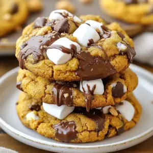 To make these delicious pumpkin s'mores cookies, gather the following ingredients: - 1 cup all-purpose flour - 1/2 cup rolled oats - 1/2 teaspoon baking soda - 1/2 teaspoon baking powder - 1 teaspoon ground cinnamon - 1/4 teaspoon nutmeg - 1/4 teaspoon salt - 1/2 cup unsalted butter, softened - 1/2 cup brown sugar, packed - 1/4 cup granulated sugar - 1/2 cup pumpkin puree - 1 large egg - 1 teaspoon vanilla extract - 1/2 cup mini marshmallows - 1/2 cup chocolate chips - 1/2 cup graham cracker crumbs Each ingredient plays a key role in creating the perfect cookie. The all-purpose flour and rolled oats give the cookies their structure. Baking soda and baking powder help them rise. The spices like cinnamon and nutmeg add warmth and comfort, perfect for fall. Unsalted butter is essential for creaminess, while brown sugar adds moisture and depth. Pumpkin puree brings a lovely fall flavor and keeps the cookies soft. Don't forget the mini marshmallows, chocolate chips, and graham cracker crumbs for that classic s'mores taste! When you have all these ingredients ready, you’ll be set to create a treat that captures the essence of fall in every bite. {{ingredient_image_1}} 1. Preheat the oven: Start by setting your oven to 350°F (175°C). This helps the cookies bake evenly. 2. Prepare the baking sheet: Line your baking sheet with parchment paper. This prevents sticking and makes cleanup easy. 1. Combine dry ingredients: In a medium bowl, whisk together: - 1 cup all-purpose flour - 1/2 cup rolled oats - 1/2 teaspoon baking soda - 1/2 teaspoon baking powder - 1 teaspoon ground cinnamon - 1/4 teaspoon nutmeg - 1/4 teaspoon salt This mix gives the cookies structure and flavor. 2. Cream butter and sugars: In a large bowl, cream together: - 1/2 cup unsalted butter, softened - 1/2 cup brown sugar, packed - 1/4 cup granulated sugar Beat until the mixture is light and fluffy. This step adds air and makes your cookies soft. 1. Incorporate pumpkin and egg: Add: - 1/2 cup pumpkin puree - 1 large egg - 1 teaspoon vanilla extract Mix until everything is combined. This adds moisture and that lovely pumpkin taste. 2. Add dry ingredients, marshmallows, chocolate, and crumbs: Gradually stir the dry mix into the wet mix. Then gently fold in: - 1/2 cup mini marshmallows - 1/2 cup chocolate chips - 1/2 cup graham cracker crumbs This makes the cookies gooey and sweet. 3. Bake the cookies: Drop rounded balls of dough onto the prepared baking sheet, spacing them about 2 inches apart. Bake for 10-12 minutes. Look for golden edges and set tops. The cookies will smell amazing! Let them cool for just a bit on the sheet before you transfer them to a wire rack. Enjoy your delicious pumpkin s'mores cookies! To get the right texture, focus on the dough. It should be soft and slightly sticky. If it feels too dry, add a bit more pumpkin puree. The temperature of your ingredients matters too. Use room temperature butter and egg for better mixing. Cold butter can lead to lumps in your dough. Set your oven to 350°F (175°C). This is a key step for even baking. If your oven runs hot, lower the temperature by 25°F. Always line your baking sheet with parchment paper. This helps cookies lift off easily and prevents sticking. To make your cookies stand out, drizzle melted chocolate over them. I love using dark chocolate for a rich flavor. You can add extra graham cracker crumbs on top for a nice crunch. Stacking them on a decorative plate makes for a great display! Pro Tips Chill the Dough: For a thicker cookie, chill the dough for at least 30 minutes before baking. This helps to prevent spreading and keeps the cookies chewy. Use Fresh Pumpkin Puree: For the best flavor, use homemade pumpkin puree or high-quality canned pumpkin. Fresh ingredients make a noticeable difference! Don’t Overmix: Mix the dry ingredients into the wet ingredients just until combined. Overmixing can lead to tough cookies. Store Properly: To keep cookies soft, store them in an airtight container at room temperature. You can also freeze them for up to 3 months for later enjoyment. {{image_2}} You can change the spices in these cookies for a new taste. Try adding ginger or cloves. They will offer a warm kick. You can also use pumpkin spice to keep it simple. For chocolate, you have options too. Swap the chocolate chips for white chocolate. This adds a sweet touch. Dark chocolate also works well for a rich flavor. If you need gluten-free cookies, use gluten-free flour. It works just as well in this recipe. Your cookies will still taste great and have good texture. For a dairy-free option, replace the butter with coconut oil. You can also use a dairy-free chocolate. This makes the cookies friendly for many diets. Nuts can add crunch to your cookies. Try adding chopped walnuts or pecans for a tasty twist. They pair well with pumpkin flavors. Dried fruit is another fun option. Add raisins or cranberries for extra sweetness. You can even mix in some coconut flakes for a tropical vibe. To keep your pumpkin s'mores cookies fresh, store them at room temperature. Place them in a container with a lid. They stay soft and tasty for about five days. If your home is warm, you might want to refrigerate them. This helps maintain their flavor and moisture. You can freeze pumpkin s'mores cookies for later. First, let them cool completely. Then, place them in a single layer on a baking sheet. Freeze them for about an hour until firm. After that, transfer the cookies to a freezer-safe bag. Make sure to remove as much air as possible. To thaw, take them out of the freezer and let them sit at room temperature for about 30 minutes. For storage, choose airtight containers. They keep your cookies fresh longer. Glass or plastic containers work well. If you use non-airtight options, the cookies may dry out. Keep them away from light and heat sources for best results. To make your cookies chewy, don't overbake them. Remove them when the edges are golden but the center is soft. This keeps moisture in. You can also add an extra egg yolk for richness. Using brown sugar instead of white sugar adds more moisture. Yes, you can use pumpkin spice! Just replace the individual spices with a mix. About 2 teaspoons of pumpkin spice will work well. It simplifies the process and gives your cookies great flavor. These cookies stay fresh for about a week at room temperature. Store them in an airtight container to keep them soft. If you want them to last longer, consider freezing them. Absolutely! You can make the dough ahead of time. Just chill it in the fridge for up to 3 days. When you’re ready, scoop and bake as usual. You can also freeze the dough for about 2 months. Pumpkin s'mores cookies go well with warm drinks. Try pairing them with hot chocolate, coffee, or chai tea. They also taste great with vanilla ice cream or whipped cream for a fun dessert! This article covered how to make delicious pumpkin s'mores cookies. We covered the key ingredients, step-by-step instructions, and useful tips for perfect texture. You learned about creative variations and how to store your cookies. Remember, baking can be fun! Experiment with flavors and textures to find what you love. Keep your cookies fresh, and share them with friends and family. Your pumpkin s'mores cookies will surely bring smiles to everyone! Enjoy your baking adventure!
