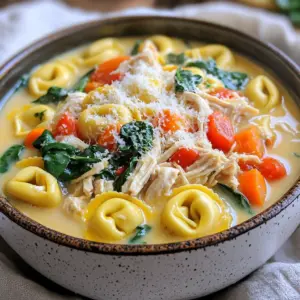 - 2 cups cooked chicken, shredded - 1 package (9 oz) cheese tortellini - 4 cups chicken broth - 1 cup carrots, diced - 1 cup celery, diced - 3 cloves garlic, minced - 1 can (15 oz) diced tomatoes, undrained - 2 cups fresh spinach - 1 teaspoon Italian seasoning - 1 cup heavy cream - Grated Parmesan cheese for serving - Salt and pepper for seasoning Gathering these ingredients is key. The shredded chicken adds protein and flavor. Cheese tortellini brings a creamy, cheesy texture. Chicken broth is vital for a rich base. For vegetables, diced carrots and celery add crunch. Minced garlic brings depth. Diced tomatoes add a bright note. Fresh spinach gives color and nutrition. Italian seasoning ties all the flavors together. The heavy cream is a game-changer, creating a luxurious finish. Grated Parmesan cheese on top adds a savory kick. Don’t forget salt and pepper. They enhance every bite. With these ingredients, you are ready to create a warm, comforting dish that delights everyone at the table. To start, gather your ingredients. In your slow cooker, combine: - 2 cups cooked chicken, shredded - 4 cups chicken broth - 1 can (15 oz) diced tomatoes, undrained - 1 cup carrots, diced - 1 cup celery, diced - 3 cloves garlic, minced - 1 teaspoon Italian seasoning Stir everything well to mix. This step builds a tasty base for your dish. Next, cover the slow cooker. Cook on low for 6 hours or high for 3 hours. Check the vegetables for tenderness after the cooking time. They should be soft, but not mushy. This ensures a great texture in your meal. After cooking, it’s time to add more flavor. Gently stir in: - 1 package (9 oz) cheese tortellini Make sure the tortellini are submerged in the broth. Then, pour in: - 1 cup heavy cream - 2 cups fresh spinach Stir once more to combine everything. Cover and cook for another 30 minutes on low. This lets the tortellini cook and the spinach wilt. Taste the dish and add salt and pepper if needed. Now you're ready to serve! How to shred chicken effectively Start with cooked chicken. Use two forks to pull apart the meat. This method is quick and easy. You can also use your hands for better control. Just make sure the chicken is cool enough to handle. Shredded chicken works well in this recipe. Ensuring tortellini is cooked perfectly Add the cheese tortellini during the last 30 minutes of cooking. This step keeps them tender, not mushy. Stir gently to cover them with broth. This helps them absorb flavors and cook evenly. Suggested additions to boost flavor Try adding fresh herbs like basil or parsley. They add a burst of freshness. You can also mix in some red pepper flakes for heat. A squeeze of lemon juice before serving brightens the dish. Substituting ingredients for dietary preferences Need a dairy-free option? Use coconut cream instead of heavy cream. You can swap cheese tortellini for a gluten-free pasta. These changes keep the dish delicious for everyone. Overcooking vegetables Keep an eye on cooking times. Overcooked veggies can turn mushy and lose flavor. Check for tenderness after cooking for six hours on low. If you’re in a rush, high heat for three hours works too. Not using enough seasoning Taste your dish before serving. Add salt and pepper as needed. Under-seasoned food can taste bland. A little extra seasoning makes a big difference in flavor. {{image_2}} You can change the protein in this dish to fit your needs. Using turkey is a great choice. It keeps the dish light and tasty. Ground beef is another option. It adds a rich flavor to the broth. For those who avoid meat, try chickpeas or lentils. They add protein and texture without meat. Though cheese tortellini is delicious, you can switch things up. Use any pasta shape you like. Bow tie, rotini, or even penne work well. If you need a gluten-free option, choose gluten-free pasta. Many brands offer great pasta that holds up well in soup. You can customize the veggies based on what you have. Seasonal vegetables add fresh flavor. Try zucchini or bell peppers in summer. In the fall, add squash or sweet potatoes. You can also mix in different greens like kale or chard. They add nutrients and color to your meal. To store leftovers, let the dish cool down first. Use an airtight container. This keeps it fresh and safe. I suggest dividing it into smaller portions. This way, you can heat only what you need. When reheating, use the microwave or a pot on the stove. Heat it slowly and stir often to warm it evenly. To freeze leftovers, place them in freezer-safe containers. Leave some space at the top. The soup will expand when frozen. For best results, eat it within three months. When ready to eat, move it to the fridge overnight. This helps it thaw slowly. You can also thaw it in the microwave if you're in a hurry. Reheat on the stove or microwave until hot. This dish lasts about three to four days in the fridge. Make sure to check for signs of spoilage. If it smells sour or looks off, throw it away. If you see mold, it’s also time to toss it. Always trust your senses. If in doubt, it’s safer to discard it. Enjoy your meal while it’s fresh! You should cook tortellini for about 30 minutes on low. This timing keeps the pasta from getting mushy. If you leave it too long, the tortellini may break apart. Check them after 20 minutes for doneness. You want them tender but not overcooked. Yes, you can use frozen chicken. Just remember to cook it longer. If you use frozen chicken, add an extra hour on low heat or 30 minutes on high heat. This ensures the chicken cooks through. Always check that the chicken reaches an internal temperature of 165°F to be safe. This dish pairs well with a simple green salad. The fresh crunch of greens balances the creamy tortellini. You can also serve it with garlic bread for a hearty meal. Another option is to offer some roasted veggies on the side. They add color and nutrients to your plate. This blog post covered how to make a tasty slow cooker chicken tortellini dish. We discussed the key ingredients like chicken, tortellini, and broth, along with veggies and seasonings. I shared step-by-step instructions for a successful cook, highlighting tips for perfect results. Don’t forget, you can easily customize this recipe to fit your tastes. Whether you’re using turkey or adding seasonal veggies, enjoy experimenting! With proper storage, your leftovers will last, making this a great choice for meal prep. Try it out and enjoy a cozy meal!