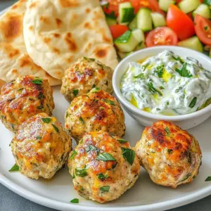 To make Greek chicken meatballs, gather these key ingredients: - 1 pound ground chicken - 1/2 cup fresh breadcrumbs - 1/4 cup finely grated Parmesan cheese - 1/4 cup red onion, finely chopped - 2 cloves of garlic, minced - 1/4 cup fresh parsley, chopped - 1/4 cup fresh mint, chopped - 1 large egg, beaten - 1 teaspoon dried oregano - 1 teaspoon sea salt - 1/2 teaspoon freshly cracked black pepper - 2 tablespoons extra-virgin olive oil (for frying) You can enhance the taste of your meatballs with these optional ingredients: - 1/4 teaspoon cayenne pepper (for a hint of heat) - Additional herbs like dill or basil for more flavor These meatballs are not just tasty; they also pack a nutritional punch. Here&rsquo;s a quick overview: - Protein: Ground chicken provides lean protein, vital for muscle health. - Vitamins: Fresh herbs like parsley and mint add vitamins A and C. - Fiber: The breadcrumbs give some fiber for digestion. - Caloric Content: Each meatball contains around 150 calories. This makes a serving of four meatballs about 600 calories. These ingredients combine to create a delicious meal that is rich in flavor and nutrients. Enjoy cooking these Greek chicken meatballs! {{ingredient_image_2}} To start, gather your ingredients. You will need: - 1 pound ground chicken - 1/2 cup fresh breadcrumbs - 1/4 cup finely grated Parmesan cheese - 1/4 cup red onion, finely chopped - 2 cloves of garlic, minced - 1/4 cup fresh parsley, chopped - 1/4 cup fresh mint, chopped - 1 large egg, beaten - 1 teaspoon dried oregano - 1 teaspoon sea salt - 1/2 teaspoon freshly cracked black pepper - 1/4 teaspoon cayenne pepper (optional) In a large mixing bowl, combine the ground chicken, breadcrumbs, Parmesan, red onion, garlic, parsley, mint, beaten egg, oregano, salt, black pepper, and cayenne if you want some heat. Mix all the ingredients well with your hands or a spoon. Make sure everything is even and blended fully. Now, cover the bowl with plastic wrap or a lid. Pop it in the fridge for about 30 minutes. This step helps the flavors mix and makes shaping the meatballs easier. While the mixture rests, preheat a large skillet over medium heat. Add 2 tablespoons of extra-virgin olive oil to the skillet. You want the oil to shimmer but not smoke. Next, take the chilled meat mixture and shape it into meatballs. Aim for about 1 to 1.5 inches in size. This helps them cook evenly. If they are all the same size, they will brown nicely. Carefully place the meatballs in the skillet. Make sure not to overcrowd them. If your skillet is small, cook them in batches. Cook each side for about 5-7 minutes. You want them golden brown and fully cooked, reaching an internal temperature of 165&deg;F. Once cooked, take the meatballs out and place them on a plate lined with paper towels. This helps soak up any extra oil. Serve the warm meatballs with a cool tzatziki sauce. Pair them with warm pita bread. A bright side salad works great too&mdash;think diced tomatoes, cucumber, and crumbled feta cheese. For a beautiful display, arrange the meatballs on a large platter. Garnish with sprigs of mint and parsley. Place the tzatziki sauce in a small bowl in the center. Enjoy your delicious meal with friends and family! To get the best meatballs, follow these tips: - Use fresh ingredients: Fresh herbs and spices change the flavor. - Mix gently: Over-mixing can make meatballs tough. Just blend until combined. - Uniform size: Shape meatballs to be the same size for even cooking. - Don&rsquo;t overcrowd: Give meatballs space in the skillet. This helps them brown well. Moisture is key for tasty meatballs. Here are some ways to keep them juicy: - Add breadcrumbs: They soak up moisture and keep meatballs tender. - Use egg: The beaten egg helps bind and adds moisture. - Chill before cooking: Resting the mixture in the fridge lets flavors blend and helps meatballs hold their shape. Spices can make or break your dish. Here&rsquo;s how to adjust them: - Taste the mixture: Before cooking, taste a small bit of the raw mix. Adjust spices as needed. - Start small: Add spices a little at a time, especially strong ones like cayenne pepper. - Experiment: Try new herbs like dill or basil to find your favorite flavor. These tips will help you make Greek chicken meatballs that are not just good, but great! Pro Tips Chill the Mixture: Allowing the meat mixture to chill in the refrigerator for at least 30 minutes not only enhances the flavors but also makes it easier to shape the meatballs without them falling apart. Uniform Size: To ensure even cooking, aim to shape your meatballs into uniform sizes. This helps them brown nicely and cook through at the same rate. Don&rsquo;t Overcrowd the Pan: When frying the meatballs, avoid overcrowding the skillet. This allows for better browning and prevents steaming, resulting in a more flavorful crust. Check Internal Temperature: Use a meat thermometer to check the internal temperature of the meatballs; they should reach 165&deg;F for safe consumption. {{image_4}} You can swap the ground chicken for ground turkey or beef. Turkey gives a leaner option. It keeps the meatballs moist and tasty. Beef offers a richer flavor and a heartier bite. Just adjust the cooking time if using beef. Always check that the meat reaches 165&deg;F for safe eating. If you want a plant-based version, use chickpeas or lentils. Mash cooked chickpeas until smooth. Combine them with breadcrumbs, herbs, and spices. You can also use tofu or tempeh. Crumble the tofu and mix it well with your spices. These options keep your meal tasty and healthy. You can change the flavor by adding spices. For a spicy kick, increase the cayenne pepper. For a fresh taste, add more herbs like dill or basil. If you love smoky flavors, add smoked paprika. Each choice gives your meatballs a unique twist. Experiment with flavors to find what you love best! To store your Greek chicken meatballs, first let them cool. Place them in an airtight container. Make sure they are not stacked too high to avoid crushing. You can keep them in the fridge for up to three days. If you want to save them for longer, consider freezing. When you are ready to enjoy your leftovers, reheating is key. Preheat your oven to 350&deg;F. Place the meatballs on a baking sheet. Cover them with foil to keep them moist. Heat for about 15-20 minutes. You can also reheat them in a skillet over low heat. This way, they stay juicy and tasty. Freezing meatballs is a great way to have meals ready. Shape the meatballs and cook them as usual. After they cool, place them on a baking tray lined with parchment paper. Freeze them for about one hour. Once frozen, transfer them to a freezer bag. Label the bag and use them within three months for the best flavor. You can serve Greek chicken meatballs with many tasty sides. I recommend warm pita bread, a fresh salad, or tzatziki sauce. The salad can have diced tomatoes, cucumber, and crumbled feta cheese. These add bright flavors and textures. You could also pair them with roasted vegetables or rice for a heartier meal. Yes, you can make these meatballs ahead of time. Prepare the meatball mixture and shape them. Then, place them in the fridge for a few hours or overnight. This helps the flavors blend. You can also freeze cooked meatballs for later. Just thaw and reheat them when you're ready to eat. To check if the meatballs are cooked, use a meat thermometer. They should reach an internal temperature of 165&deg;F. You can also cut one in half. The inside should be no longer pink and juices should run clear. If they meet these criteria, they are safe to eat! In this post, we covered how to make tasty meatballs. We explored key ingredients, shared step-by-step cooking instructions, and offered useful tips. You learned about variations using different proteins and ways to store your meatballs. Remember, a little spice can change everything. Feel free to experiment with flavors to find what you love best. With these tips, you&rsquo;ll create delicious meatballs every time. Enjoy your cooking adventures!