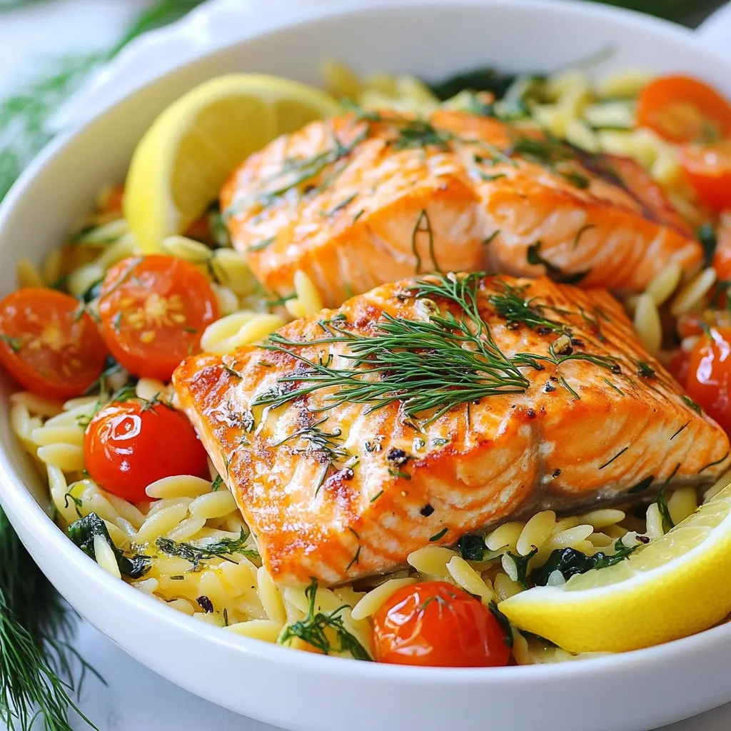 Savory One Skillet Salmon Lemon Orzo Recipe