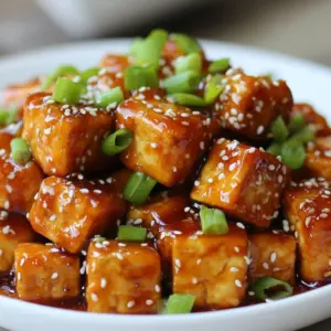 - Firm Tofu - Cornstarch - Honey or Maple Syrup - Garlic - Soy Sauce - Rice Vinegar - Sesame Oil - Vegetable Oil - Green Onion - Sesame Seeds - Each serving has about 280 calories. - This dish has: - Carbs: 30g - Proteins: 12g - Fats: 12g - It is vegan if you use maple syrup. It can be gluten-free with tamari. Crispy Honey Garlic Tofu packs flavor and nutrition. Firm tofu gives a nice bite. Cornstarch makes it crispy outside. Honey or maple syrup adds sweetness. Garlic brings a rich taste. Soy sauce adds umami, while rice vinegar adds a little tang. Sesame oil gives a lovely aroma. This meal is perfect for dinner. You can serve it with rice or veggies. It is a great dish for anyone, whether you are a beginner or a pro. The ingredients are easy to find. You may already have some at home. {{ingredient_image_2}} To start, you need to press the tofu. This step helps remove water and makes the tofu crispy. Place your block of firm tofu on a plate. Put another plate on top and add some weight. Let it sit for about 15 minutes. After pressing, cut the tofu into 1-inch cubes. This size helps it cook evenly. Next, it&rsquo;s time to coat the tofu. Place the tofu cubes in a mixing bowl. Sprinkle the cornstarch over the tofu. Toss the tofu gently until each piece is fully covered. The cornstarch will give it that crispy outer layer when cooked. Now, heat some vegetable oil in a non-stick skillet over medium-high heat. Wait until the oil shimmers. Carefully add the coated tofu in a single layer. Avoid overcrowding the pan. Fry each side for 3-4 minutes until golden brown. Once done, use a paper towel to soak up extra oil. In the same skillet, lower the heat and add minced garlic. Saut&eacute; the garlic for about 30 seconds. You want it fragrant but not burnt. Then add honey, soy sauce, rice vinegar, and sesame oil. Stir well until mixed. Let it simmer for 2-3 minutes until the sauce thickens slightly. Now, return the crispy tofu to the skillet. Toss the tofu in the honey garlic sauce. Cook for one more minute to coat each piece well. This step makes sure every bite is flavorful. Finally, transfer your honey garlic tofu to a serving dish. For a nice touch, garnish it with chopped green onions and sesame seeds. This adds color and a bit of crunch. Enjoy your crispy honey garlic tofu! To get crispy tofu, pressing is key. Press the tofu for at least 15 minutes. This removes water, helping the tofu crisp up. After pressing, cut the tofu into 1-inch cubes. Uniform pieces cook evenly. Using cornstarch is a game changer. Coat each cube lightly with cornstarch. This creates a crunchy outside when frying. For best results, use a shallow bowl for easy tossing. Ensure the cornstarch sticks to all sides of the tofu. Frying temperature matters a lot. Heat the oil until it shimmers but is not smoking. This shows it's hot enough for frying. Add the tofu cubes in a single layer. Overcrowding the pan leads to soggy tofu. Fry in batches if needed. Flip the tofu only when it's golden brown. This helps achieve a nice crust. Each side should take about 3-4 minutes. Adjusting sweetness is easy. If you want less sweet, reduce the honey or maple syrup. You can also add a splash of soy sauce to balance the flavors. For more depth, consider extra seasonings. A pinch of black pepper or ginger adds warmth. You could also try a dash of chili flakes for heat. This adds a fun twist to the dish. Pro Tips Press Tofu Well: Ensure you press the tofu for at least 15-20 minutes to remove excess moisture. This step is crucial for achieving that crispy texture when frying. Even Coating: When coating the tofu with cornstarch, make sure to toss gently but thoroughly. An even coating will help create a consistent crispy layer on all sides. Monitor Heat Levels: Keep an eye on the oil temperature while frying. If the oil is too hot, the tofu may burn quickly; too cool, and it may become soggy. A medium-high heat is ideal. Customize the Sauce: Feel free to adjust the sweetness or saltiness of the sauce to your preference. Adding a pinch of chili flakes can also give it a nice kick! {{image_4}} You can easily make this dish vegan. Just swap honey for maple syrup. Maple syrup gives a sweet touch that works well with garlic. You can also add more plant-based ingredients. Try using a sprinkle of nutritional yeast for a cheesy flavor. You could also toss in some cashews for extra crunch. These small changes keep the dish tasty and fun. Want to spice things up? Add chili flakes for a spicy kick. You can adjust the amount based on your heat level. If you enjoy veggies, consider adding bell peppers or broccoli. They not only add color but also boost nutrition. Toss them in the pan near the end of cooking to keep them crisp. You will enjoy the mix of flavors and textures. This honey garlic tofu is super versatile! You can easily mix it into stir-fries. Just toss it with your favorite veggies and rice. It also makes a great filling for tacos or wraps. Add some slaw and a squeeze of lime for extra zest. These options make your meals exciting and full of flavor. To store leftover crispy honey garlic tofu, let it cool first. Then, place the tofu in an airtight container. This keeps it fresh and prevents it from drying out. Store it in the fridge for up to three days. If you wait longer, the tofu will lose its crispy texture. When reheating, aim to restore that crispy goodness. The best method is to use a skillet. Heat a little oil over medium heat. Then, add the tofu. Cook for about 5-7 minutes, turning occasionally. This way, you keep the outside crispy and warm the inside. Yes, you can freeze crispy tofu! First, let it cool completely. Then, place it in a freezer-safe bag or container. It can last for about two months in the freezer. When you&rsquo;re ready to eat, thaw it in the fridge overnight. For reheating, use the skillet method again for best results. You can use soft tofu, but firm tofu works best. Firm tofu holds its shape during cooking. It gives you that nice, crispy texture. Soft tofu may fall apart when you fry it. For this recipe, stick with firm tofu for great results. Yes, but you need to check your soy sauce. Traditional soy sauce has gluten. Look for gluten-free soy sauce, like tamari. It has a similar taste but is safe for gluten-free diets. Always read labels to ensure it fits your needs. To add some heat, try chili pepper flakes. You can also use chili sauce. Start with a little, then taste it. Adjust until it&rsquo;s just right for you. Spicy and sweet make a fantastic pair with the tofu. Pair this tofu with rice or quinoa for a full meal. Steamed veggies like broccoli or snap peas add color. You can also enjoy it in a wrap with fresh greens. A side of salad complements the dish nicely. This article covered the key ingredients and steps for making crispy honey garlic tofu. We talked about preparation, frying, and making a delicious sauce. You learned tips for a great texture and flavor variations to try. In closing, making this dish can be fun and rewarding. Experiment with flavors and share your tasty results. Enjoy your cooking adventure, and savor every crispy bite!
