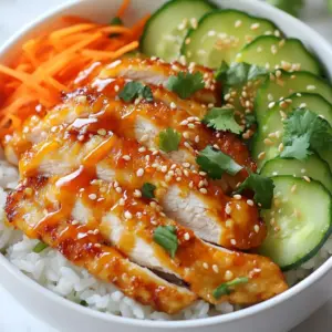 - 2 boneless, skinless chicken breasts - 1 cup cornstarch - 1/2 cup mayonnaise - 2 tablespoons sweet chili sauce - 1 tablespoon sriracha (adjust to taste) - 1 tablespoon soy sauce - 1 tablespoon rice vinegar - 1 teaspoon garlic powder - 2 cups cooked jasmine rice - 1 cucumber, thinly sliced - 1 cup shredded carrots - 1/4 cup chopped green onions - Sesame seeds for garnish - Fresh cilantro for garnish - Salt and pepper to taste For the best flavors, use fresh ingredients. Fresh chicken gives a juicy bite. Choose ripe cucumbers for crunch. When picking carrots, look for vibrant colors. High-quality mayonnaise enhances the sauce's creaminess. Use good sriracha for a real kick. Fresh cilantro brightens the bowl's taste and look. Always check for the best before dates on packaged items. {{ingredient_image_2}} To start, season the chicken breasts well. Use salt, pepper, and garlic powder. This mix adds a great flavor. Let the chicken rest for 10 minutes. This time helps the seasonings soak in. Next, we coat the chicken. Pour the cornstarch into a shallow dish. Take each chicken breast and coat it in the cornstarch. Make sure to cover all sides. After that, shake off the extra cornstarch. Too much can cause clumps. Now, heat a large skillet on medium-high. Add a few tablespoons of oil. Once the oil shimmers, place the coated chicken in the skillet. Cook for about 6-7 minutes on each side. You want a golden-brown color and the chicken should reach 165&deg;F (75&deg;C). After cooking, let the chicken rest for a few minutes. This keeps it juicy. Time for the sauce! In a bowl, mix mayonnaise, sweet chili sauce, sriracha, soy sauce, and rice vinegar. Whisk until smooth. Taste the sauce. If you want more heat, add more sriracha. Adjust it to your liking. Now, let's put it all together. Start with a scoop of jasmine rice at the bottom. Then, add the sliced chicken. Next, place cucumber slices and shredded carrots on top. Drizzle the Bang Bang sauce all over. For a nice finish, add chopped green onions, sesame seeds, and fresh cilantro. These toppings make it look pretty and taste even better. Serve it in colorful bowls to show off the vibrant ingredients. A lime wedge on the side can add a nice touch too! - To prevent chicken from drying out, always let it rest after cooking. This keeps the juices inside. - Use a meat thermometer to check the chicken's internal temperature. It should be 165&deg;F (75&deg;C). - I recommend using a large skillet for even cooking. Non-stick pans work well for this dish. - Pair your Bang Bang Chicken Bowl with a light salad or steamed veggies. They balance the flavors nicely. - A refreshing drink, like iced tea or lemonade, complements the meal well. - Serve the bowl warm for the best taste. The flavors meld beautifully when everything is hot. Pro Tips Marinate for Extra Flavor: Allow the chicken to marinate in your seasoning for at least 30 minutes or even overnight. This enhances the flavor and tenderness of the meat. Perfectly Crispy Coating: Ensure that your oil is hot enough before adding the chicken. If the oil is not hot, the coating will absorb too much oil and become soggy. Customize Your Sauce: Feel free to experiment with the Bang Bang sauce! Add lime juice or a dash of honey for a unique twist that complements the dish. Fresh Ingredients Matter: Use fresh vegetables for garnish and toppings. Fresh cucumbers and carrots not only taste better but also add vibrant color to your dish. {{image_4}} You can easily swap out some ingredients in the Bang Bang Chicken Bowl for your taste. If you want a lighter option, you can replace mayonnaise with Greek yogurt. It still gives a creamy texture but is a bit healthier. For a different sauce, try using tahini or avocado instead of mayonnaise. Both add a unique flavor. You can also play with the veggies. If you don't like cucumber, try bell peppers or radishes for a crunch. You can add other toppings like avocado slices or chopped peanuts for extra flavor. To make this dish gluten-free, simply use gluten-free soy sauce. It tastes just as good and keeps the flavors intact. Also, check your sweet chili sauce for gluten-free options. If you're aiming for a vegetarian or vegan dish, substitute the chicken with crispy tofu or tempeh. Just coat the tofu in cornstarch and fry it the same way as the chicken. You can still enjoy the same tasty sauce and fresh veggies. This way, everyone can enjoy a delicious Bang Bang Bowl! To keep your Bang Bang Chicken Bowl fresh, follow these steps: - Refrigerator Storage: Place leftovers in an airtight container. Make sure to separate the sauce from the chicken and veggies to keep everything fresh. Store in the fridge for up to three days. - Freezing Instructions: If you want to freeze, put the chicken in a freezer-safe bag. You can freeze the rice and veggies too. Make sure to label the bags with the date. Use within two months for best quality. Reheating your Bang Bang Chicken Bowl can be easy. Here are some methods: - Microwave: Place the chicken and rice in a microwave-safe dish. Cover with a damp paper towel. Heat for 1-2 minutes, stirring halfway through. This keeps moisture in. - Stovetop: Heat a skillet over low heat. Add a splash of water or broth. Add chicken and rice, stirring often. This method helps regain flavor and keeps the food moist. - Oven: Preheat your oven to 350&deg;F (175&deg;C). Place the chicken and rice in a baking dish. Cover with foil to keep it from drying out. Heat for about 15-20 minutes. With these tips, your leftovers will taste just as good as when you first made them! The Bang Bang Chicken Bowl is a tasty dish that combines crispy chicken with fresh veggies. It features chicken breasts coated in cornstarch, cooked until golden, and drizzled with a creamy Bang Bang sauce. This sauce blends mayonnaise, sweet chili sauce, and sriracha for a rich flavor. You serve it over fluffy jasmine rice with cucumber, carrots, and green onions. It&rsquo;s colorful, crunchy, and full of flavor. Yes, you can prepare many parts of this dish in advance. Cook the chicken and rice a day before. Store them in separate containers in the fridge. You can also make the Bang Bang sauce early. Just keep it in a sealed jar. This way, when you are ready to eat, you can quickly assemble the bowl. To save time, chop the veggies ahead of time too. The Bang Bang Chicken Bowl can be adjusted for spice levels. The sriracha gives it heat, but you can use less if you prefer milder flavors. If you want more spice, add extra sriracha to the sauce. You can also serve sliced jalape&ntilde;os on the side for those who enjoy more heat. This flexibility makes it great for everyone! In this blog post, we explored how to make a delicious Bang Bang Chicken Bowl. We broke down the key ingredients and shared tips for quality and freshness. I provided step-by-step instructions for preparing the chicken, cooking, and making the sauce. We discussed serving suggestions and storage tips for leftovers. Remember, you can customize this dish to fit your taste and dietary needs. Now, you have the tools to create a tasty meal that everyone will love. Enjoy your culinary adventure!