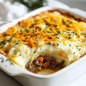 - 1 lb ground beef or lamb - 1 medium onion, diced - 2 cloves garlic, minced - 2 medium carrots, diced - 1 cup frozen peas - 1 cup beef broth For this recipe, I love using ground beef or lamb. Both add rich flavor. The diced onion, minced garlic, and diced carrots give the dish a nice base. The frozen peas add bright color and sweetness. Beef broth brings all the flavors together. - 2 tablespoons tomato paste - 1 tablespoon Worcestershire sauce - 1 teaspoon dried thyme - 1 teaspoon dried rosemary - Salt and pepper to taste - 4 cups prepared mashed potatoes - 1/2 cup shredded cheddar cheese (optional) For seasonings, tomato paste and Worcestershire sauce add depth. Dried thyme and rosemary give the dish a homey taste. Don't forget salt and pepper to enhance the flavors! The prepared mashed potatoes act as the creamy topping. If you want extra richness, add cheddar cheese on top. This will make your Shepherd's Pie even more tasty! {{ingredient_image_2}} - Preheat the oven to 400&deg;F (200&deg;C). - Gather and measure all ingredients so you have everything ready. - Brown ground meat in a skillet over medium heat. Cook it for 6-8 minutes. - Stir in diced onion and minced garlic. Saut&eacute; them for 3-4 minutes until soft. - Add diced carrots and continue cooking for 5 minutes. They should start to soften. - Mix in frozen peas and beef broth. Add tomato paste, Worcestershire sauce, dried thyme, and dried rosemary. Season with salt and pepper. - Stir well and bring to a gentle simmer. Let it cook for 5-7 minutes, stirring often. - Transfer the meat and vegetable mix to a greased 9x13 inch casserole dish. Spread it evenly. - Spoon prepared mashed potatoes over the meat mixture. Smooth it out with a spatula. - If you want, sprinkle shredded cheddar cheese on top of the potatoes. - Bake the casserole in the preheated oven for 25-30 minutes. Look for a golden brown top and bubbling edges. - Once done, let it cool for 5-10 minutes. Garnish with chopped parsley before serving. - Avoid excess grease from meat: When you cook the ground meat, drain off any fat. This keeps the dish from being greasy and lets the flavors shine. Use a slotted spoon to make this easy. - How to achieve a fluffy potato topping: For fluffy mashed potatoes, whip them well after cooking. If using store-bought, heat them up and whip in a little butter or cream. This adds air and makes them light. Spread the potatoes evenly over the meat. Use a spatula to smooth the top for even baking. - Best side dishes to pair with Shepherd's Pie: A fresh salad pairs nicely. You could make a simple green salad with lettuce, tomatoes, and cucumber. A side of crusty bread is also great to soak up the sauce. - Presentation ideas for serving: Serve the Shepherd's Pie in bowls. Garnish with chopped parsley for color. You can also sprinkle a little extra cheese on top before serving for a nice touch. Pro Tips Choose the Right Meat: Using lamb gives a traditional flavor, but ground beef is a great alternative for a milder taste. Make It Ahead: Prepare the casserole a day in advance and refrigerate it. Just bake it before serving for a quick meal! Add Extra Veggies: Feel free to incorporate other vegetables like corn or bell peppers for added nutrition and flavor. Customize the Topping: Mix in some sour cream or cream cheese into the mashed potatoes for a richer, creamier texture. {{image_4}} You can change up your Shepherd's Pie easily. If you want a lighter dish, use turkey or chicken instead of beef. Ground turkey has a mild flavor, making it a great choice. Chicken adds a nice twist, too. Just cook it the same way as beef. For a plant-based option, think about lentils or mushrooms. Lentils give a hearty texture and soak up flavor well. Use cooked lentils in place of meat. Chopped mushrooms add a rich umami taste. Mix them with veggies for a filling meal that everyone will love. Want to boost flavor? Try adding cheese to the filling. A half cup of shredded cheddar mixed in can add creamy richness. It melts well and makes the dish even more comforting. If you like some heat, adjust the spice level with chili flakes. A pinch can bring warmth to the dish. Start small and add more if needed. This tweak can make your Shepherd&rsquo;s Pie exciting and new! To keep Shepherd&rsquo;s Pie fresh, place it in the fridge. Use an airtight container for best results. It can stay good for about three to four days. If you want to store it longer, freeze it. Cut the pie into portions and wrap each one tightly in plastic wrap. Then, place the wrapped pieces in a freezer-safe bag. This way, it can last for up to three months. When you are ready to eat, reheating is key. The best method is to use the oven. Preheat it to 350&deg;F (175&deg;C). Place the pie in a baking dish, cover it with foil, and heat for about 20-25 minutes. This helps keep the texture nice. If you are short on time, you can use the microwave. Heat a portion for 2-3 minutes. Just remember, the texture might not be as good as the oven method. Enjoy your meal! What is the origin of Shepherd's Pie? Shepherd's Pie comes from England. It dates back to the 18th century. The dish originally used lamb or mutton. Farmers would make it with leftover meat and potatoes. Today, we often use beef instead of lamb. This makes it popular worldwide. Can I make Shepherd's Pie in advance? Yes, you can. Prepare the filling and mashed potatoes ahead of time. Store them separately in the fridge for up to two days. When ready, layer them in the casserole dish and bake. This saves time on busy days. How can I make mashed potatoes from scratch? To make mashed potatoes, start with 2 pounds of potatoes. Peel and cut them into chunks. Boil the potatoes in salted water until soft, about 15 minutes. Drain the water and mash the potatoes. Add butter, milk, salt, and pepper to taste. What is the best way to thicken the filling? The best way to thicken the filling is by simmering it. After adding broth, let it cook for 5-7 minutes. This helps the sauce reduce and get thicker. You can also add a little cornstarch mixed with water if needed. Shepherd's Pie combines simple ingredients for a cozy meal. You learned about the key elements like ground meat, veggies, and mashed potatoes. You also saw helpful tips for making it perfect. Trying variations keeps the dish fresh and exciting. Lastly, I shared how to store and reheat leftovers. With these insights, you can enjoy a delicious Shepherd's Pie anytime. Happy cooking!