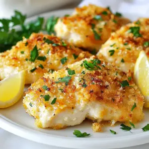 To create a delicious Garlic Parmesan Chicken Bake, you need the following ingredients: - 4 boneless, skinless chicken breasts - 1 cup grated Parmesan cheese - 1 cup plain breadcrumbs - 1/4 cup olive oil (plus extra for greasing) - 4 cloves of garlic (minced) - 1 teaspoon dried oregano - 1 teaspoon dried basil - 1 teaspoon salt - 1/2 teaspoon black pepper - Fresh parsley (finely chopped for garnish) - Lemon wedges (for serving) Each ingredient plays a key role in making this dish flavorful. The chicken breasts serve as the main protein. The Parmesan cheese adds a rich, salty flavor. Breadcrumbs give the chicken a nice, crispy coating. Olive oil helps everything stick and adds moisture. Garlic brings a warm, aromatic touch. Oregano and basil provide earthy notes, while salt and pepper enhance all the flavors. Fresh parsley brightens the dish, and lemon wedges add a zesty finish. Gather these ingredients, and you&rsquo;ll be ready to bake a cozy and tasty meal! {{ingredient_image_2}} - Preheat the oven to 375&deg;F (190&deg;C). - Prepare the baking dish with olive oil. First, set your oven to 375&deg;F. This temperature cooks the chicken evenly. While the oven heats, grab a baking dish. Lightly grease it with olive oil. This step helps prevent the chicken from sticking. - Combine the cheese, breadcrumbs, garlic, and seasonings. - Dredge chicken breasts and coat thoroughly. In a bowl, mix grated Parmesan, plain breadcrumbs, minced garlic, oregano, basil, salt, and black pepper. Stir until all the ingredients blend well. Next, drizzle olive oil over each chicken breast. Make sure to coat both sides lightly. This helps the coating stick. Now, take each chicken breast and dredge it in the Parmesan mix. Press down firmly to ensure the coating sticks well. - Arrange chicken in the baking dish. - Bake and check for doneness. Place the coated chicken in the greased baking dish. Arrange them in a single layer. This helps them cook evenly. Now, slide the dish into the preheated oven. Bake for 25 to 30 minutes. The chicken is done when it reaches 165&deg;F and the outside is golden brown. Once baked, take the dish out of the oven. Let the chicken rest for about 5 minutes. This keeps the chicken juicy. To ensure even cooking and crispiness, space the chicken breasts apart in the dish. Overlapping can cause steaming, which makes the coating soggy. Drizzling olive oil on the chicken helps the coating stick and adds flavor. To know if the chicken is perfectly cooked, use a meat thermometer. The chicken should reach an internal temperature of 165&deg;F (75&deg;C). The coating should look golden brown and crispy. For presentation, serve the chicken on a rustic wooden board. A simple white platter also enhances the golden color. Scatter some parsley leaves for a pop of color. Place lemon wedges on the side; squeezing lemon adds freshness to each bite. Ideal side dishes include roasted vegetables, garlic mashed potatoes, or a crisp green salad. These sides balance the richness of the chicken and create a complete meal. Pro Tips Choose Quality Chicken: Opt for organic, free-range chicken breasts for better flavor and texture. Get Creative with Seasonings: Feel free to experiment with additional herbs and spices, such as paprika or thyme, to customize the flavor. Let it Rest: Allow the chicken to rest for a few minutes after baking to enhance juiciness and tenderness. Perfectly Crispy Coating: For an extra crispy texture, broil the chicken for the last 2-3 minutes of cooking. {{image_4}} You can add herbs or spices to make this dish even better. Try using thyme or rosemary for a fresh touch. You can also mix in some paprika for a hint of heat. For cheese, swap out Parmesan for mozzarella. It melts beautifully and adds a creamy texture. Feta cheese adds a tangy kick that pairs well with lemon. You can use an air fryer for a quick version. Cook the chicken at 375&deg;F (190&deg;C) for about 15-20 minutes. This method makes the chicken crispy without using much oil. For a smoky flavor, try grilling the chicken. Marinate it in olive oil, garlic, and herbs before grilling. This adds a nice char and depth to the dish. To store leftovers, let the chicken cool down first. Place it in an airtight container. This keeps it fresh. Store it in the fridge for up to three days. When reheating, preheat your oven to 350&deg;F (175&deg;C). Place the chicken in a baking dish. Cover it with foil to keep moisture in. Heat for about 15-20 minutes, or until warm. You can also use a microwave. Just heat in short bursts to avoid drying it out. If you want to freeze the chicken, wrap each piece tightly in plastic wrap. Then, place them in a freezer bag. This helps prevent freezer burn. You can store it for up to three months. To thaw, move the chicken to the fridge overnight. If you're in a hurry, you can thaw it in cold water for a couple of hours. Once thawed, bake it at 375&deg;F (190&deg;C) until it reaches an internal temperature of 165&deg;F (75&deg;C). This way, your meal stays safe and tasty. Can I use chicken thighs instead of breasts? Yes, you can use chicken thighs. They stay moist and tender during baking. Thighs also offer a richer flavor. Just adjust the cooking time slightly if they are thicker. Is there a gluten-free option for the breadcrumb coating? Absolutely! Use gluten-free breadcrumbs or crushed gluten-free crackers. They will still give a nice crunch and flavor. You can also use ground almonds for a nutty twist. What can I substitute for Parmesan cheese? If you need a substitute, try pecorino romano or nutritional yeast. Both add a similar savory flavor. You can also use any hard cheese you like, such as Grana Padano. How long can I store the leftovers? Leftovers can stay in the fridge for up to four days. Store them in an airtight container to keep them fresh. You can reheat them in the oven to maintain crispiness. Can I make this dish ahead of time? Yes, you can prep the chicken and coat it earlier. Just keep it covered in the fridge. Bake it when you are ready for a hot meal. This makes it easy for busy days! This blog post covers a tasty baked chicken dish. We started with key ingredients and detailed preparation steps. I shared tips for perfect cooking and serving ideas. Then, I explored flavor variations and storage advice. You can easily adapt this recipe to your taste. Remember, cooking is fun! Experiment with herbs and cheese for unique twists. Enjoy your meal and the smiles it brings!