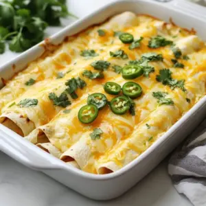 - 2 cups cooked chicken, shredded - 1 cup cream cheese, softened - 1 cup sour cream - 1 cup shredded Monterey Jack cheese, divided - 1 can (10 oz) diced green chilies, drained - 1 tablespoon taco seasoning - 8 small flour tortillas - 1 cup chicken broth - 1 tablespoon olive oil - Fresh cilantro, chopped (for garnish) - Sliced jalape&ntilde;os (optional) Each ingredient plays a key role in the dish. The cooked chicken provides protein and flavor. Cream cheese makes the filling rich and creamy. Sour cream adds a tangy taste that balances the dish. Monterey Jack cheese melts well and gives a delicious cheesy layer. Diced green chilies add a mild heat and sweetness. Taco seasoning gives the filling a flavorful kick. Flour tortillas hold everything together. Chicken broth keeps the enchiladas moist while baking. Finally, olive oil helps blend the broth mixture. If you need alternatives, here are some options: - Chicken: Use shredded turkey or tofu for a vegetarian option. - Cream cheese: Try cashew cream or a dairy-free cream cheese for a vegan version. - Sour cream: Greek yogurt works well and adds protein. - Monterey Jack cheese: Use a dairy-free cheese or another melting cheese like cheddar. - Flour tortillas: Corn tortillas are gluten-free and work great too. - Taco seasoning: Make your own with chili powder, cumin, and garlic powder for a natural blend. {{ingredient_image_2}} Start by preheating your oven to 350&deg;F (175&deg;C). This step is key for even cooking. While the oven heats, grab a 9x13 inch baking dish and grease it lightly. This will help your enchiladas come out easily after baking. In a large mixing bowl, combine 2 cups of shredded chicken, 1 cup of softened cream cheese, and 1 cup of sour cream. Add 1 can of drained diced green chilies and 1 tablespoon of taco seasoning. Mix this well until it is creamy. Finally, stir in half of the 1 cup of shredded Monterey Jack cheese. This filling will give great flavor to your enchiladas. Next, take your tortillas. Warm each one in a dry skillet over medium heat for about 30 seconds on both sides. This makes them soft and easy to roll. Once warmed, spoon about 1/4 cup of the chicken mixture onto the center of each tortilla. Roll it up tightly and tuck in the sides. Place each rolled tortilla seam-side down in your greased baking dish. Repeat with all tortillas until you fill the dish. In a small saucepan, mix 1 cup of chicken broth with 1 tablespoon of olive oil. Heat it over medium-low heat until warm. Pour this mixture evenly over the rolled enchiladas. Sprinkle the remaining Monterey Jack cheese on top. Cover the dish tightly with aluminum foil and bake for 20 minutes. After that, remove the foil and bake for another 10-15 minutes until the cheese is bubbly and golden. Once done, let the enchiladas cool for a few minutes. Garnish with chopped cilantro and jalape&ntilde;os if you prefer spice. Enjoy your meal! To keep your tortillas intact, warm them up first. Heat each tortilla in a dry skillet for about 30 seconds on both sides. This makes them soft and easy to roll. If you skip this step, the tortillas may crack when you fill them. Always handle them gently to avoid breakage. A great filling is key to tasty enchiladas. Mix shredded chicken with cream cheese, sour cream, and diced green chilies. Add taco seasoning for extra flavor. Don't forget to use half of the Monterey Jack cheese in the filling. This makes it creamy and rich. For even more taste, use freshly cooked chicken instead of pre-cooked. For a perfect cheesy topping, sprinkle the remaining Monterey Jack cheese evenly over the enchiladas before baking. This creates a bubbly, golden crust. If you want an extra kick, try mixing in some spicy cheese or adding sliced jalape&ntilde;os on top. Baking the enchiladas uncovered for the last 10-15 minutes helps the cheese brown beautifully. Pro Tips Make Ahead: Prepare the filling and roll the enchiladas a day in advance. Store them in the refrigerator, then just add the broth and cheese before baking for a quick meal. Optimal Tortilla Texture: Warming the tortillas is crucial for flexibility. If they're too cold, they may crack when rolling. Always keep them warm while you work. Cheese Variations: Feel free to substitute Monterey Jack with other cheeses like Pepper Jack for a spicier flavor, or a blend of cheeses for a richer taste. Garnish Ideas: Besides cilantro and jalape&ntilde;os, consider adding diced avocado or a squeeze of lime for a fresh, zesty finish to your enchiladas. {{image_4}} You can easily make a vegetarian version of these enchiladas. Instead of chicken, use black beans or grilled vegetables. Spinach, zucchini, and bell peppers work great. For the cheese, stick with Monterey Jack or try a creamy goat cheese. This option keeps the dish light and healthy while still being tasty. If you love heat, add jalape&ntilde;os to your enchiladas. Mix sliced jalape&ntilde;os into the chicken filling. You can also sprinkle some on top before baking. For extra spice, use pepper jack cheese instead of Monterey Jack. This version brings a fiery kick that many will enjoy. Feel free to mix and match cheeses for your enchiladas. While Monterey Jack is classic, you can use cheddar for a sharper taste. Cream cheese adds extra creaminess. Mixing cheeses can change the flavor profile. Experiment to find a blend you love. This flexibility makes the recipe fun and personal. To store leftover enchiladas, let them cool first. Place them in an airtight container. You can also wrap them tightly in plastic wrap. This keeps them fresh. Store the container in the fridge. They will last up to three days. When you're ready to eat, preheat your oven to 350&deg;F (175&deg;C). Place the enchiladas in a baking dish. Add a splash of chicken broth to keep them moist. Cover the dish with foil. Bake for about 20 minutes. Check them until heated through. This method keeps them nice and cheesy. If you want to freeze enchiladas, prepare them as usual. Instead of baking, cover the dish with foil. Place it in the freezer. They can stay there for up to three months. When you&rsquo;re ready to bake, thaw them overnight in the fridge. Then follow the reheating tips mentioned above. Enjoy your tasty meal anytime! To reheat enchiladas, I suggest using the oven. Preheat it to 350&deg;F (175&deg;C). Place the enchiladas in a baking dish. Cover them with foil to keep them moist. Heat for about 20 minutes. If you want a crispy top, remove the foil for the last 5 minutes. Yes, you can make white chicken enchiladas ahead of time. Prepare them up to the baking step. Cover the dish with foil and store it in the fridge. They will stay fresh for about 24 hours. When ready to cook, just bake them straight from the fridge. You may need to add a few extra minutes to the baking time. White chicken enchiladas taste great with a few sides. Here are some ideas: - Mexican rice: This adds a nice flavor and texture. - Refried beans: They offer a creamy contrast. - Guacamole: This adds freshness and creaminess. - Corn salad: A simple salad with corn, lime, and cilantro can brighten the meal. - Chips and salsa: Perfect for a crunchy side. These sides complement the enchiladas and make a delightful meal. This blog post covered all the steps to make tasty enchiladas. We explored the key ingredients, including helpful substitutes for different diets. The step-by-step guide made preparing the dish easy. I shared tips to keep tortillas whole and ensure a rich flavor. You can also try fun variations, like vegetarian or spicy options. Don&rsquo;t forget how to store leftovers, reheat, and enjoy these meals later. With these insights, you can make your enchiladas perfect every time. Enjoy your cooking adventure!