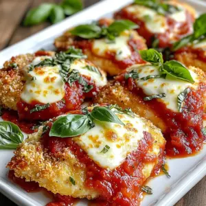 For this dish, you will need the best ingredients to get great flavor. Here&rsquo;s a list of what you need: - 4 boneless, skinless chicken breasts - 1 cup Italian-seasoned breadcrumbs - 1/2 cup freshly grated Parmesan cheese - 2 cups marinara sauce (homemade or store-bought) - 2 cups shredded mozzarella cheese - 2 large eggs, beaten - 1 teaspoon garlic powder - 1 teaspoon dried oregano - Salt and freshly ground black pepper, to taste - Fresh basil leaves, for garnish These items help create layers of flavor. The chicken serves as the main protein, while the cheeses add richness. The breadcrumbs give a nice crunch. You might not have some ingredients on hand. Here are some easy swaps: - Use chicken thighs instead of breasts for more flavor. - Swap the marinara sauce for any tomato sauce you like. - If you lack Italian-seasoned breadcrumbs, mix plain breadcrumbs with Italian herbs. - You can use nutritional yeast instead of Parmesan for a dairy-free option. These substitutes keep the dish tasty while making it easier for you. Want to make your dish even better? Consider adding these ingredients: - Red pepper flakes for spice - Fresh herbs like parsley or thyme for added freshness - A splash of lemon juice for brightness - Sliced mushrooms or spinach for extra veggies These optional ingredients can elevate your meal and cater to your taste. Feel free to get creative! {{ingredient_image_2}} First, set your oven to 375&deg;F (190&deg;C). This temperature helps the chicken cook evenly. While the oven heats, take a large baking dish. Lightly grease it with cooking spray or olive oil. This step keeps the chicken from sticking. Next, grab your chicken breasts. Place them on a clean cutting board. Season both sides with salt and freshly ground black pepper. Add garlic powder and dried oregano for extra flavor. Make sure each piece gets an even coating. Now it's time to prepare your dredging station. In a shallow bowl, beat the two large eggs until smooth. In another bowl, mix the Italian-seasoned breadcrumbs and grated Parmesan cheese. Combine them well for a uniform flavor. Take each chicken breast. Dip it into the egg mixture first. Let any extra egg drip off. Then, coat the chicken in the breadcrumb mix. Press gently to help the crumbs stick. Arrange the breaded chicken in your greased baking dish. Make sure they do not touch. This helps them cook evenly. Bake the chicken for 25-30 minutes. Check that the chicken reaches an internal temperature of 165&deg;F (74&deg;C). The coating should be golden brown and crispy. Carefully take the baking dish out of the oven. Spoon a generous amount of marinara sauce over each chicken breast. After that, sprinkle shredded mozzarella cheese on top. Return the dish to the oven for an extra 10-12 minutes. The cheese should be melted, bubbly, and lightly browned. Let the chicken rest for a few minutes before serving. Garnish with fresh basil leaves for added color and flavor. To get that perfect crispy coating, use Italian-seasoned breadcrumbs. These add flavor and texture. Mix them with freshly grated Parmesan cheese for extra crunch. Make sure to press the breadcrumbs onto the chicken. This helps the coating stick well during baking. Bake the chicken without overcrowding the pan. This allows hot air to circulate and crisp it up evenly. For juicy chicken, do not overbake it. Bake at 375&deg;F (190&deg;C) for 25-30 minutes. Use a meat thermometer to check that the inside reaches 165&deg;F (74&deg;C). Season the chicken breasts well with salt, pepper, garlic powder, and oregano. This adds flavor and keeps the moisture locked in. Let the chicken rest after baking. This helps retain juices before serving. Presentation matters! Serve the chicken on a large platter. Drizzle extra marinara sauce on top for color. Add a sprinkle of freshly grated Parmesan cheese. Finish with fresh basil leaves for a pop of green. This makes the dish look appealing and inviting. The vibrant colors will make your meal feel special and delicious. Pro Tips Choose the Right Chicken: For the juiciest results, opt for free-range or organic chicken breasts. They tend to have better flavor and texture. Make It Crispy: For an extra crispy coating, consider double-dipping the chicken in the egg and breadcrumb mixture. Homemade Marinara: If time permits, try making your own marinara sauce for a fresher flavor that elevates the dish. Rest Before Serving: Allow the chicken to rest for a few minutes after baking. This helps the juices redistribute, keeping the chicken moist. {{image_4}} You can easily make a gluten-free version of this dish. Use gluten-free breadcrumbs instead of regular ones. You may also want to check your marinara sauce for gluten. Most store-bought versions are safe, but it's good to read the label. This simple switch keeps the flavor while catering to those who need gluten-free meals. You don&rsquo;t have to stick to just mozzarella. Try mixing cheeses for a new twist! Provolone, fontina, or gouda can add unique flavors. You can even blend different cheeses for a richer taste. Just ensure you use the same amount so the dish cooks the same. If you want a vegetarian option, swap chicken for eggplant. Slice the eggplant into rounds and follow the same steps as the chicken. The eggplant needs to be salted first and let sit for about 30 minutes. This removes excess moisture and bitterness. Coat it with the same breadcrumbs and cheese for a tasty meal. Serve it hot with marinara sauce and enjoy! To keep leftover chicken parmesan fresh, let it cool first. Then, place it in an airtight container. You can store it in the fridge for up to three days. If you want to enjoy it later, consider freezing it. To reheat chicken parmesan, preheat your oven to 350&deg;F (175&deg;C). Place the chicken in a baking dish. Cover it with foil to keep it moist. Heat for about 20 minutes, or until it&rsquo;s warm and the cheese is melted. You can also use a microwave, but this may make the coating less crispy. For long-term storage, freeze the chicken parmesan in a freezer-safe container. Wrap each piece in plastic wrap before placing it in the container. It can last up to three months in the freezer. To enjoy, thaw it overnight in the fridge before reheating. This method helps keep the flavors intact and the chicken tender. Bake the chicken for 25-30 minutes at 375&deg;F (190&deg;C). Check that it reaches 165&deg;F (74&deg;C). The coating should turn golden and crisp. This ensures your chicken stays juicy and safe to eat. Yes, you can use frozen chicken breasts, but thaw them first. Thawing helps them cook evenly. You can place them in the fridge overnight. If you're short on time, use the microwave. Make sure they are fully thawed before seasoning. You can use pesto, Alfredo sauce, or even a homemade tomato sauce. Each sauce brings a unique flavor. Choose what you like best to match your taste. You can also mix sauces for a fun twist. To make it healthier, try using whole wheat breadcrumbs. You can also bake the chicken without cheese or use less cheese. Adding spinach or zucchini to the marinara sauce boosts nutrition. These small changes keep the flavor while reducing calories. Yes, you can prepare this dish ahead of time. Bread the chicken and store it in the fridge for up to 24 hours. You can also bake it, let it cool, and then store it. Just reheat it in the oven before serving for best results. Oven-baked chicken parmesan is easy and tasty. We covered key ingredients, simple steps, and helpful tips. You learned how to make it crispy and juicy, plus some fun variations. Remember, you can store and reheat leftovers easily. Feel free to experiment with flavors too. Enjoy the cooking process and share the dish with others. You might end up with a family favorite!